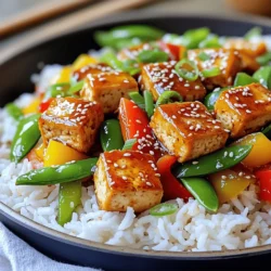 - 14 oz (400g) firm tofu, pressed and cubed - 2 tablespoons honey or maple syrup - 3 tablespoons soy sauce or tamari - 1 cup bell peppers, sliced (mix of colors) - 1 cup snap peas or green beans - 2 green onions, sliced - Sesame seeds - Cooked rice or quinoa In this dish, the main ingredients start with firm tofu. Tofu acts as a great protein base. Press it first to get rid of extra water. This helps it fry up nicely. You can use honey for sweetness or swap it for maple syrup if you want a vegan dish. Soy sauce adds saltiness and flavor. If you need gluten-free, go for tamari instead. For the vegetables, colorful bell peppers make the dish pop. They bring a sweet crunch. Snap peas or green beans add freshness and a slight snap to each bite. These veggies cook quickly, keeping their vibrant colors and textures. Finally, we garnish with green onions and sesame seeds. They add a nice crunch and flavor. And don’t forget the rice or quinoa! They soak up the sauce well and make the meal filling. This recipe is simple yet loaded with taste. For the complete guide, check the Full Recipe. First, you need to press the tofu. This step is key. It removes excess moisture. Place the tofu on a plate. Add another plate on top with some weight. Let it sit for 15 minutes. After pressing, cut the tofu into 1-inch cubes. This size helps it cook evenly. Next, we make the sauce. In a small bowl, combine honey, soy sauce, sesame oil, minced garlic, and grated ginger. Whisk these together until they blend well. This sauce gives our dish a sweet and savory flavor. Set it aside for later. Now, let’s cook. Heat a non-stick skillet over medium heat. Add a tablespoon of oil. Once hot, place the tofu cubes in a single layer. Cook for 5-7 minutes. Turn the cubes until they are golden-brown on all sides. After the tofu is crispy, add sliced bell peppers and snap peas. Stir-fry these for 3-4 minutes. You want the veggies to stay crisp and colorful. Now, pour the honey garlic sauce over the tofu and veggies. Toss everything to coat well. Cook for 2-3 more minutes. This lets the sauce thicken and glaze the tofu. Serve your dish over cooked rice or quinoa. Garnish with sliced green onions and sesame seeds. Enjoy this easy, tasty meal! For the full recipe, check out the details above. To get crispy tofu, start by pressing it well. Place the tofu on a clean towel. Cover it with another towel and add a weight on top. This method helps to remove extra moisture. Press it for at least 15 minutes. After pressing, cut the tofu into 1-inch cubes. Use a non-stick skillet for cooking. Heat it over medium heat with a little oil. Add the tofu cubes in a single layer. Let them cook for 5 to 7 minutes without stirring. This allows them to brown nicely. Flip the cubes to crisp all sides. You can adjust the sauce to fit your taste. If you like sweeter flavors, add more honey or maple syrup. For a saltier taste, add a bit more soy sauce. Feel free to add spices like red pepper flakes for heat or black pepper for extra flavor. You can also mix in other seasonings like garlic powder or onion powder. Experiment to find your favorite blend. Pair your honey garlic tofu with rice or quinoa. These grains soak up the sauce and add extra texture. You can serve this dish with sides like a fresh salad or steamed broccoli. They add color and nutrition to your meal. Try adding sesame seeds and sliced green onions on top for garnish. This makes your dish look and taste even better. For the full recipe, check out the instructions above. {{image_2}} You can easily make this dish vegan. Just swap honey for maple syrup. It gives a sweet taste without using animal products. For protein, try using chickpeas or tempeh instead of tofu. They both soak up flavor well and add a nice texture. Feel free to change up the veggies! Zucchini, carrots, and broccoli all work great here. You can also use seasonal vegetables like asparagus in spring or squash in fall. These changes keep the dish fresh and exciting. For those needing gluten-free options, use tamari instead of soy sauce. It tastes similar but is safe for gluten-free diets. If you want a low-carb meal, skip the rice and serve the tofu and veggies on their own. This keeps the dish light and healthy. To store your One-Pan Honey Garlic Tofu, let it cool first. Place leftovers in an airtight container. This keeps moisture in and air out. Refrigerate it right away. The tofu stays fresh for about 3 to 5 days this way. If you want to freeze it, use a freezer-safe container. The dish can last up to 3 months in the freezer. Just remember, freezing may change the texture. When you’re ready to eat, reheat the tofu on the stove. Heat a pan over medium heat. Add a splash of water or oil to keep it moist. Stir it gently until warmed through. Avoid using the microwave; it can make the tofu rubbery. If you must use a microwave, place a damp paper towel over the dish. This helps maintain texture. In the fridge, your One-Pan Honey Garlic Tofu will last 3 to 5 days. Always check for signs of spoilage before eating. If you see mold, or if it smells off, toss it out. Fresh tofu should look firm and smell clean. If it feels slimy, it’s best to discard it. Enjoy your leftovers safely! Yes, you can use firm or extra-firm tofu. Firm tofu has a softer texture. It works well in this dish but may not hold its shape as well. Extra-firm tofu is denser and holds its shape better when cooked. This makes it a great option for achieving that crispy texture you want. Always press the tofu first to remove excess moisture. This step helps it absorb the sauce better and gets crispier when cooked. If you want a vegan option, use maple syrup. It has a similar sweetness level. You can also try agave nectar, brown rice syrup, or coconut nectar. Each of these options adds a unique flavor. Just remember to adjust the amount to match your taste. This way, you keep the dish sweet without using honey. To add heat, you can include red pepper flakes or sriracha. Start with a small amount, then taste as you go. If you love spicy food, try adding chopped fresh chili peppers. You can also mix in some chili garlic sauce for extra flavor. Adjust the spice level to suit your tastes, and enjoy the kick! Absolutely! This dish is perfect for meal prep. You can cook a big batch and store it in the fridge. Use airtight containers to keep it fresh. Reheat it in a pan or microwave when you're ready to eat. This dish stays tasty for up to four days in the fridge. For longer storage, consider freezing it. Just remember to separate the rice or quinoa when storing, so everything stays fresh. Enjoy your easy meal prep with this quick recipe! This blog post covered how to make a delicious tofu dish step by step. We explored essential ingredients like firm tofu, bell peppers, and honey. You learned about pressing tofu, creating a tasty sauce, and stir-frying vegetables. We shared tips for crispy tofu and variations like vegan options. Remember, storing leftovers correctly helps them stay fresh longer. In the end, cooking can be simple and fun. Enjoy experimenting with flavors and ingredients!