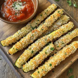 - Zucchini: Choose firm, fresh zucchinis. Look for bright green skin and no soft spots. Medium-sized zucchinis work best. They cook evenly and have great flavor. - Breadcrumbs: Panko breadcrumbs are best for this recipe. They are light and airy, giving the fries a wonderful crunch. Regular breadcrumbs can work, but they won’t be as crispy. - Seasonings: Garlic powder, onion powder, and paprika add depth to the flavor. Garlic powder gives a rich taste. Onion powder adds sweetness, while paprika brings a mild heat and a nice color. - Cheese variations: Grated cheese like mozzarella or cheddar can add a tasty twist. Sprinkle some on top before baking for extra flavor. - Extra spices: You can add spices like cayenne for heat or Italian herbs for a fresh taste. Experiment with your favorites to make these fries your own. For the full recipe, check out the instructions above! To make great zucchini fries, start with cutting. Slice the zucchini into even sticks. Aim for about 1/4 inch thick. This size helps them cook well. If the pieces are too thick, they won't crisp up. If they're too thin, they might burn. Next, moisture is your enemy here. Zucchini has a lot of water. To reduce it, sprinkle salt on the cut fries. Let them sit for 10-15 minutes. This draws out excess moisture. After that, pat them dry with a paper towel. Now, let’s coat the zucchini fries. First, dip each fry in the beaten eggs. Make sure it’s coated well but not dripping. This helps the breadcrumbs stick. Then, roll the fries in the breadcrumb mix. Press lightly to ensure even coverage. This step is key for maximum crispiness. If they aren't coated well, they won't have that crunchy bite we crave. Preheat your oven to 425°F (220°C). This step is crucial for getting that golden color. A hot oven helps achieve the perfect crunch. Arrange the fries in a single layer on the baking sheet. Avoid crowding them. If they touch, they will steam instead of bake. Lightly spray or drizzle olive oil on top. This helps them brown beautifully. Bake for 20-25 minutes. Flip them halfway through for even cooking. Look for a golden brown color and crispy texture. Once done, let them cool for a few minutes. Enjoy your crispy baked zucchini fries! Don't forget to check the Full Recipe for more details. To make your zucchini fries extra crispy, use a convection oven. This setting helps circulate hot air, which cooks the fries evenly. If you only have a conventional oven, don’t worry! You can still achieve great results. Just make sure to flip the fries halfway through baking. Let the fries rest for a few minutes after baking. This resting time allows steam to escape. If you serve them right away, they may become soggy. Give them a moment to cool and firm up. Pair your crispy zucchini fries with tasty dips. Marinara sauce is a classic option that adds a rich flavor. Ranch dressing or garlic aioli also works well for a creamy contrast. For a beautiful presentation, arrange the fries on a large platter. You can add a small bowl of sauce in the center. Garnish with chopped herbs or an extra sprinkle of Parmesan cheese. This makes the dish pop and look inviting. For the full recipe, check out the Crispy Baked Zucchini Fries 🥒 section. Enjoy these healthy snacks! {{image_2}} You can easily change the flavor of your zucchini fries. One great option is to make spicy zucchini fries. Just add some cayenne pepper or chili powder to your breading mix. Start with a small amount and adjust to your heat level. This simple twist gives your fries a nice kick. Another fun option is using fresh herbs. You can add chopped parsley, basil, or even dill to your breadcrumb mix. Fresh herbs boost flavor and make your fries more colorful. These small changes can make a big difference in taste. If you want to try different cooking methods, the air fryer is a fantastic option. Preheat your air fryer to 400°F (200°C). Place the breaded zucchini fries in a single layer. Cook for about 10-15 minutes, shaking the basket halfway through. This method gives you the same crispy texture with less oil. Grilling zucchini fries can also add a smoky flavor. Slice your zucchini into thicker strips for grilling. Brush them lightly with olive oil and season as you like. Grill over medium heat for about 4-5 minutes on each side. You'll get a delicious taste that pairs well with summer meals. For the complete recipe, check the full recipe section to ensure you don’t miss any steps or ingredients! To keep your crispy baked zucchini fries fresh, store them in an airtight container. Let the fries cool completely before sealing them. This helps prevent moisture buildup, which can make them soggy. You can keep them in the fridge for up to three days. For reheating, the oven is best. Preheat it to 375°F (190°C). Place the fries on a baking sheet and heat for about 10 minutes. This helps regain their crispiness. If you're short on time, the microwave works, but be aware that it may not keep the fries crispy. You can freeze zucchini fries before or after baking. For freezing before baking, prepare the fries up to the breading step. Lay them on a baking sheet in a single layer and freeze them for about an hour. Once frozen, transfer them to a freezer bag. This way, they won't stick together. If you want to freeze them after baking, let the fries cool completely first. Place them in a freezer bag, removing as much air as possible. To maintain texture when reheating, use the oven method. Preheat to 375°F (190°C) and heat for about 15-20 minutes. Keep an eye on them so they don’t burn. For the full recipe, check out the recipe section above. Yes, you can use other vegetables for this recipe. Try carrots, sweet potatoes, or eggplant. Cut them into similar fry shapes. Each vegetable has a different taste and texture, adding variety to your snacks. For example, sweet potatoes give a sweet flavor. Eggplant offers a unique taste and goes well with the same coating. To avoid soggy fries, follow a few simple steps. First, make sure to remove excess moisture. Pat the zucchini with a paper towel before coating. Second, allow enough space on the baking sheet. If the fries touch, they will steam instead of crisp. Finally, bake them at a high temperature, like 425°F, as this helps create a crunchy exterior. Zucchini fries pair well with many tasty options. Try them with marinara sauce for a classic dip. Ranch dressing also complements the flavors. For a spicy kick, serve with sriracha or hot sauce. You can enjoy these fries as a side dish with burgers or sandwiches, or even as a snack on their own. For the full recipe, check out the Crispy Baked Zucchini Fries 🥒 section. Crispy baked zucchini fries are simple and tasty. In this post, I shared key ingredients, like zucchini and panko breadcrumbs, for crunch. I outlined steps to prepare, bread, and bake your fries perfectly. Tips for crispy results included choosing the right oven setting and serving with fun dips. You can try flavor twists and other cooking methods for variety. Remember to store leftover fries properly to enjoy them later. With these insights, your zucchini fries will impress at dinner or parties! Enjoy your cooking journey and happy baking!