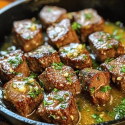 - 1 lb sirloin steak, cut into bite-sized cubes - 4 tablespoons unsalted butter - 4 cloves garlic, minced - 1 teaspoon fresh rosemary, chopped - 1 teaspoon fresh thyme, chopped - Salt and pepper to taste - 1 tablespoon olive oil - Fresh parsley, chopped (for garnish) The key to great garlic butter steak bites starts with fresh, quality ingredients. The sirloin steak is tender and flavorful, perfect for this dish. I love using unsalted butter for better control of the salt. Garlic adds a rich aroma and taste that enhances the steak. Fresh herbs like rosemary and thyme bring a lovely depth of flavor. When you season your steak, don’t hold back on the salt and pepper. They help to bring out the natural taste of the meat. The olive oil is also essential for cooking. It helps to sear the steak, adding a nice crust. Finally, parsley makes a beautiful garnish. It adds color and a hint of freshness. For the full recipe, I recommend checking the detailed instructions. They guide you through the steps to achieve the perfect garlic butter steak bites every time. Enjoy the process, and let the flavors shine! Start with the steak cubes. First, pat them dry using paper towels. This helps the steak brown nicely. Next, season the cubes with salt and pepper. Make sure to coat all sides evenly for the best flavor. Now it's time to cook. Heat 1 tablespoon of olive oil in a large skillet. Wait until it shimmers over medium-high heat. Then, add the steak cubes in a single layer. You may need to cook in batches. Sear them for 2-3 minutes on one side. Flip and cook for another 2-3 minutes for medium-rare. Adjust the time if you want it more well-done. Once cooked, remove them from the skillet and set aside. In the same skillet, lower the heat to medium. Add 4 tablespoons of unsalted butter and 4 cloves of minced garlic. Stir for about 1 minute. You want the garlic to smell good but not burn. Then add the cooked steak bites back to the skillet. Toss them well in the garlic butter sauce. Cook for one more minute to let the flavors mix. Finally, remove from heat and garnish with chopped parsley. For the full recipe, check the section above! To get steak bites just right, timing matters. For medium-rare, cook them for 2-3 minutes on each side. For medium, aim for 3-4 minutes. You can use a meat thermometer for best results. The ideal temperature is 130°F for medium-rare and 140°F for medium. This tool ensures you hit the sweet spot every time. To boost the flavor, think beyond salt and pepper. Try adding a dash of smoked paprika or cumin for warmth. If you love herbs, consider using fresh oregano or thyme. Each herb brings out the steak's rich taste. Pairing rosemary with garlic is a classic that never fails. When serving, a warm cast-iron skillet adds charm. You can also use a wooden cutting board for a rustic look. Garnish your dish with fresh parsley. It not only looks great but adds a fresh taste. For easy snacking, place toothpicks next to the bites. This makes them fun and easy to enjoy. For the full recipe, check out the details provided above. {{image_2}} You can switch up the protein in garlic butter steak bites. Try using chicken or shrimp. Both options cook quickly and soak up the garlic flavor well. For chicken, cut it into bite-sized pieces just like the steak. Cook it until golden and juicy. For shrimp, use large shrimp and sauté them for 2-3 minutes per side. If you want a vegetarian option, mushrooms are a great choice. Use hearty varieties like portobello or cremini. Slice them thick and cook until they are tender. They will absorb the garlic butter beautifully. To spice things up, add chili flakes to your garlic butter sauce. This gives the dish a nice kick. Start with a pinch and adjust to your taste. You can also explore different herbs. Instead of rosemary or thyme, try using oregano or basil. Fresh herbs add a nice twist to the flavor. Each herb brings its unique taste, making the dish fun and fresh. Garlic butter steak bites pair well with many side dishes. Consider serving them with a crisp salad or roasted vegetables. The freshness of the salad balances the richness of the steak. For a fun twist, serve them with a dipping sauce. A creamy garlic aioli or a zesty chimichurri sauce works great. These sauces add more flavor and make the meal even more special. For the full recipe, refer to the description above. After enjoying your garlic butter steak bites, let them cool down. This step stops steam from building up in the container. Use an airtight container for the best storage. You can also wrap them in plastic wrap or foil. Store them in the fridge for up to three days. To reheat steak bites, I suggest using a skillet. Heat it over low to medium heat. Add a splash of olive oil or a bit of butter to keep them moist. Stir often to avoid burning. You can also use the microwave, but cover the dish with a paper towel. This method helps keep moisture in. Yes, you can freeze garlic butter steak bites! Place them in a single layer on a baking sheet. Freeze them for about an hour, then transfer to a freezer bag. This way, they won’t stick together. When ready to eat, thaw in the fridge overnight. Then reheat as mentioned above. To check if your steak bites are done, use cooking times as a guide. - Rare: 2 minutes per side, 120°F - Medium-rare: 2-3 minutes per side, 130°F - Medium: 3-4 minutes per side, 140°F - Medium-well: 4-5 minutes per side, 150°F - Well-done: 5-6 minutes per side, 160°F These times depend on the heat of your skillet and steak size. Use a meat thermometer for best results. Yes, you can make a tasty sauce without butter. Here are some ideas: - Use olive oil or avocado oil for a lighter option. - Add cream for a rich, creamy sauce. - Try using ghee for a dairy-free alternative. You can mix in herbs, lemon juice, or spices for flavor. You can serve garlic butter steak bites with many sides. Here are some ideas: - Appetizers: Garlic bread or bruschetta. - Sides: Roasted vegetables, mashed potatoes, or a fresh salad. - Dips: Try chimichurri or a spicy aioli. These pair well with the rich flavor of steak bites. For the complete dish, check the [Full Recipe]. You learned how to make delicious garlic butter steak bites. With simple steps, fresh ingredients, and tasty options, you can impress anyone. Remember, adjust cooking times for your steak’s perfect doneness. Use the tips to enhance flavor and presentation. Don't hesitate to try alternatives or pairings for your next meal. Enjoy every bite!
