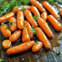 - 1 lb (450g) baby carrots, peeled Baby carrots add natural sweetness and a tender bite. You can use regular carrots, but cut them into similar sizes. - 3 tablespoons pure maple syrup This brings a rich, sweet flavor. Use agave syrup for a vegan option or honey if you prefer. - 2 tablespoons olive oil Olive oil helps the carrots roast well. You can swap it with melted coconut oil for a different taste. - 1 teaspoon fresh thyme leaves (or ½ teaspoon dried thyme) Thyme adds a nice herbal note. Rosemary or oregano can work in place of thyme. - 1 teaspoon sea salt Salt enhances all the flavors. You can use kosher salt or table salt, but adjust the amount since each has different sizes. - ½ teaspoon black pepper Black pepper gives a mild kick. You can use white pepper for a subtler taste. - ¼ teaspoon ground cinnamon (optional) Cinnamon adds warmth and depth. If you want, try nutmeg or allspice instead. - Fresh parsley, chopped (for garnish) Parsley adds a pop of color and freshness. You can skip this if you like, but it makes the dish look nice. - Calories per serving: 120 calories - Macronutrient breakdown: - Carbohydrates: 20g - Proteins: 1g - Fats: 5g This dish is not only tasty but also healthy! The carrots deliver vitamins and fiber, making this side a great choice. 1. Preheat the oven. Set it to 425°F (220°C). This helps the carrots roast well. 2. Prep the carrots. Use 1 pound of baby carrots. Peel them if you like. This makes them sweeter. 3. Mix the flavors. In a big bowl, add the carrots, 3 tablespoons of maple syrup, 2 tablespoons of olive oil, 1 teaspoon of fresh thyme, 1 teaspoon of sea salt, and ½ teaspoon of black pepper. You can add a pinch of cinnamon too. Toss everything until the carrots are well coated. 1. Spread the carrots. Put the carrots on a baking sheet lined with parchment paper. This makes cleanup easier. 2. Roast the carrots. Place them in the oven for 20-25 minutes. Stir them halfway through. This helps them cook evenly. 1. Check for doneness. The carrots should be soft and caramelized. Taste one to see if it needs more salt or pepper. 2. Garnish. Before serving, sprinkle chopped fresh parsley on top. It adds color and taste. Try this Full Recipe for a delightful side dish! To avoid overcooking, choose baby carrots. They cook faster and stay crisp. Cut larger carrots into small, even pieces. This helps them cook at the same rate. For caramelization, use high heat. Roasting at 425°F (220°C) works best. Spread the carrots in a single layer. If they touch, they will steam, not roast. Stir them halfway through for even browning. You can add herbs or spices to change the flavor. Fresh thyme adds a nice touch. Try rosemary or dill for a different taste. A pinch of chili flakes can give a little heat. To boost the maple flavor, use pure maple syrup. Adding a splash of apple cider vinegar can help too. It will balance the sweetness and make the dish bright. For the full recipe, check the earlier section. Enjoy your cooking! {{image_2}} You can mix baby carrots with other root veggies. Try parsnips, sweet potatoes, or turnips. These veggies add different tastes and colors. When using other vegetables, adjust cooking times. For tender parsnips, cook for 25-30 minutes. Sweet potatoes need about 30-35 minutes. Always check for doneness by piercing with a fork. The fork should slide in easily when they are ready. You can change the sweetness of your dish by adjusting the maple syrup. If you like a sweeter flavor, add more syrup. If you want less sweetness, go easy on the syrup. You can also use honey or agave syrup instead of maple syrup. Each option gives a unique taste. Try different amounts to find what you love best! To store leftovers, first let the carrots cool down. Then, place them in an airtight container. This will keep them fresh. Roasted carrots will last about 3 to 5 days in the fridge. Always check for signs of spoilage before eating. To reheat without losing texture, the oven is best. Preheat it to 350°F (175°C). Place the carrots on a baking sheet and heat for about 10 minutes. This method helps keep them crisp. If you use the microwave, place the carrots in a bowl. Cover them with a damp paper towel. Heat in short bursts of 30 seconds. This way, they won’t get mushy. Enjoy your maple glazed roasted carrots warm, just as you made them! For the complete recipe, refer to the Full Recipe section. Yes, you can use frozen carrots. However, they may change the texture. Frozen carrots often become mushy after cooking. It will also take longer to roast them. You might need to add 5-10 extra minutes to the cooking time. If you choose frozen, thaw them first for best results. Maple glazed roasted carrots pair well with many main dishes. Here are some ideas: - Roast chicken - Grilled salmon - Beef tenderloin - Quinoa salad - Mashed potatoes These dishes complement the sweet flavor of the carrots nicely. To make maple glazed roasted carrots vegan, use maple syrup as is. It is already vegan. If you want another sweetener, agave syrup is a good choice. You can also skip the olive oil and use coconut oil instead. Both options keep the taste rich and sweet. Roasting carrots at 425°F takes about 20-25 minutes. The time may change based on carrot thickness. Thin carrots may roast faster, around 15-20 minutes. If your carrots are larger, you might need 30 minutes. Stir them halfway through for even cooking. In this post, we explored how to make perfect maple glazed roasted carrots. We detailed each ingredient's role and offered substitutes. You learned essential preparation and cooking steps for the best results, plus tips for enhancing flavors and variations. For storage, we shared guidelines to keep your leftovers fresh. Roasting carrots is simple, tasty, and fun. With the right tips, you can enjoy a delicious side dish anytime. Happy cooking!