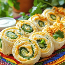 To make Jalapeño Popper Pinwheels, you need simple and tasty ingredients. Here’s what to gather: - 8 oz cream cheese, softened - 1 cup sharp cheddar cheese, shredded - 1/2 cup jalapeños, finely chopped (fresh or pickled) - 1/4 cup green onions, finely sliced - 1 tsp garlic powder - 1 tsp onion powder - 4 large flour tortillas - 1/2 cup crispy fried onions (optional, for extra crunch) - Fresh cilantro, chopped (for garnish) These ingredients create a fun mix of flavors. The cream cheese gives a rich base, while the jalapeños add a nice kick. When I prepare these pinwheels, I prefer using specific brands for the best taste: - Cream Cheese: Philadelphia is a classic choice for smooth texture. - Cheddar Cheese: Tillamook offers a sharp flavor that stands out. - Tortillas: Mission brand is soft and easy to roll. - Jalapeños: Whole Foods has fresh jalapeños that are spicy and crunchy. Using these brands can enhance your dish's flavor and quality. Always choose fresh ingredients for the best results. If you need to swap out any ingredients, here are some easy alternatives: - Cream Cheese: Use Greek yogurt for a lighter option. - Cheddar Cheese: Monterey Jack works well if you prefer a milder taste. - Tortillas: Gluten-free tortillas can be used for a gluten-free option. - Jalapeños: If you want less heat, bell peppers can be a good choice. Feel free to mix and match based on your taste. The key is to keep the flavors vibrant and fun. For the full recipe, check out the detailed instructions. Making jalapeño popper pinwheels is quick and fun. You will mix the filling, spread it on tortillas, and roll them up. These pinwheels are perfect for parties or game day. You’ll need about 45 minutes from start to finish. 1. Mix the Filling: In a bowl, combine 8 oz cream cheese, 1 cup sharp cheddar cheese, and 1/2 cup finely chopped jalapeños. Add 1/4 cup sliced green onions, 1 tsp garlic powder, and 1 tsp onion powder. Stir until everything is well mixed. 2. Prepare the Tortilla: Place a large flour tortilla on a clean surface. Spread a good layer of the cheese mixture on the tortilla. Leave about a 1/2 inch space at the edges. 3. Add Crunch (Optional): If you want extra crunch, sprinkle 1/2 cup crispy fried onions over the cheese mixture. 4. Roll It Up: Start at one edge and roll the tortilla tightly. Keep the filling inside as you roll. Repeat this with the other tortillas and filling. 5. Chill the Rolls: Wrap each rolled tortilla in plastic wrap. Refrigerate them for at least 30 minutes. This helps the pinwheels hold their shape. 6. Slice the Pinwheels: After chilling, take the tortillas out of the wrap. Use a sharp knife to cut each roll into 1-inch pinwheels. 7. Serve: Arrange the pinwheels on a platter and add fresh cilantro on top for color. Serve them with ranch dressing or a spicy dip for extra flavor. - Keep It Tight: When rolling, apply even pressure. This helps the pinwheels stay together. - Use a Sharp Knife: A sharp knife makes clean cuts. This keeps your pinwheels looking nice. - Chill Well: Chilling the rolls makes slicing easier. It also keeps the filling from spilling out. For the full recipe, refer to the ingredients and instructions above. Enjoy your tasty jalapeño popper pinwheels! For the best filling, mix your cream cheese well. Make sure it’s soft. This helps it blend with the cheddar and jalapeños. If your mixture seems too thick, add a little more cream cheese. You want a smooth spread, not a chunky paste. Wrap your pinwheels tightly in plastic wrap. This keeps them fresh and prevents them from drying out. Chill them in the fridge for at least 30 minutes. This helps the flavors meld together. If you plan to serve later, store them in an airtight container. They stay fresh and tasty that way. These pinwheels shine at parties! Serve them with ranch dressing for dipping. A spicy sauce adds some kick. Arrange them on a colorful platter for a fun look. You can also pair them with fresh veggies or a salad. They make a great snack or appetizer, too. For the full recipe, check out the section above. {{image_2}} Want more heat in your pinwheels? You can easily amp up the spice. Try adding diced serrano peppers or a splash of hot sauce to the cream cheese mix. For an extra kick, sprinkle in some cayenne pepper or crushed red pepper flakes. This way, your pinwheels will have a fiery punch that spice lovers will adore. If you want a vegetarian twist, swap the cream cheese for a dairy-free version. You can also use smoked gouda or pepper jack cheese for unique flavors. Add chopped bell peppers, spinach, or even sun-dried tomatoes to the filling. These veggies add color and taste, making your pinwheels even more delightful. You can make these pinwheels ahead of time. After rolling them, wrap each one well in plastic wrap. Store them in the fridge for up to two days. If you want to freeze them, place the wrapped rolls in a freezer-safe bag. They will stay fresh for about a month. When you are ready to enjoy, just thaw them in the fridge overnight. Then slice and serve. This makes it easy to have a tasty snack on hand whenever you need! To keep your Jalapeño Popper Pinwheels fresh, wrap them tightly in plastic wrap. This keeps air out and prevents them from drying out. You can also store them in an airtight container. Make sure to place parchment paper between layers if stacking. This will help maintain their shape and texture. When stored properly in the fridge, your Jalapeño Popper Pinwheels can last up to 3 days. After that, their taste and texture may decline. If you want to keep them longer, consider freezing them. Frozen pinwheels can last up to 2 months. To reheat your Jalapeño Popper Pinwheels, remove them from the fridge or freezer. If they are frozen, let them thaw in the fridge overnight. Then, place the pinwheels on a baking sheet in a preheated oven at 350°F (175°C) for about 10-15 minutes. This will warm them up and help maintain their crunch. Enjoy your delicious pinwheels warm! For the full recipe, check the recipe section above. A good pinwheel roll is tight and holds its shape. You want the filling well-distributed. Use a soft tortilla to help with rolling. The filling should not be too runny. If it is, the pinwheels may fall apart. I like to mix cream cheese with sharp cheddar for flavor. Adding jalapeños gives it a nice kick. Remember, the goal is a tasty bite every time. Yes, you can make Jalapeño Popper Pinwheels ahead of time. In fact, chilling them helps the flavors meld. After rolling the tortillas, wrap them in plastic. Store them in the refrigerator for up to a day. This way, they stay fresh and firm. Just slice them before serving. You’ll have a quick snack ready for guests or family. The best way to serve pinwheels is on a colorful platter. You can arrange them in a circle or line. I like to add a small bowl of ranch dressing. A spicy dipping sauce also pairs well. Fresh cilantro on top adds a nice touch. This makes for an eye-catching and tasty display. Enjoy sharing these with friends and family! Jalapeño Popper Pinwheels are fun and easy to make. We discussed ingredient choices, steps, and expert tips. Remember to choose high-quality ingredients for the best taste. Use my instructions to roll and slice them perfectly. Don't forget about tasty variations and proper storage. These pinwheels can impress anyone at a party. Try different flavors or make them ahead for convenience. Enjoy these delicious bites at your next gathering or for a snack.