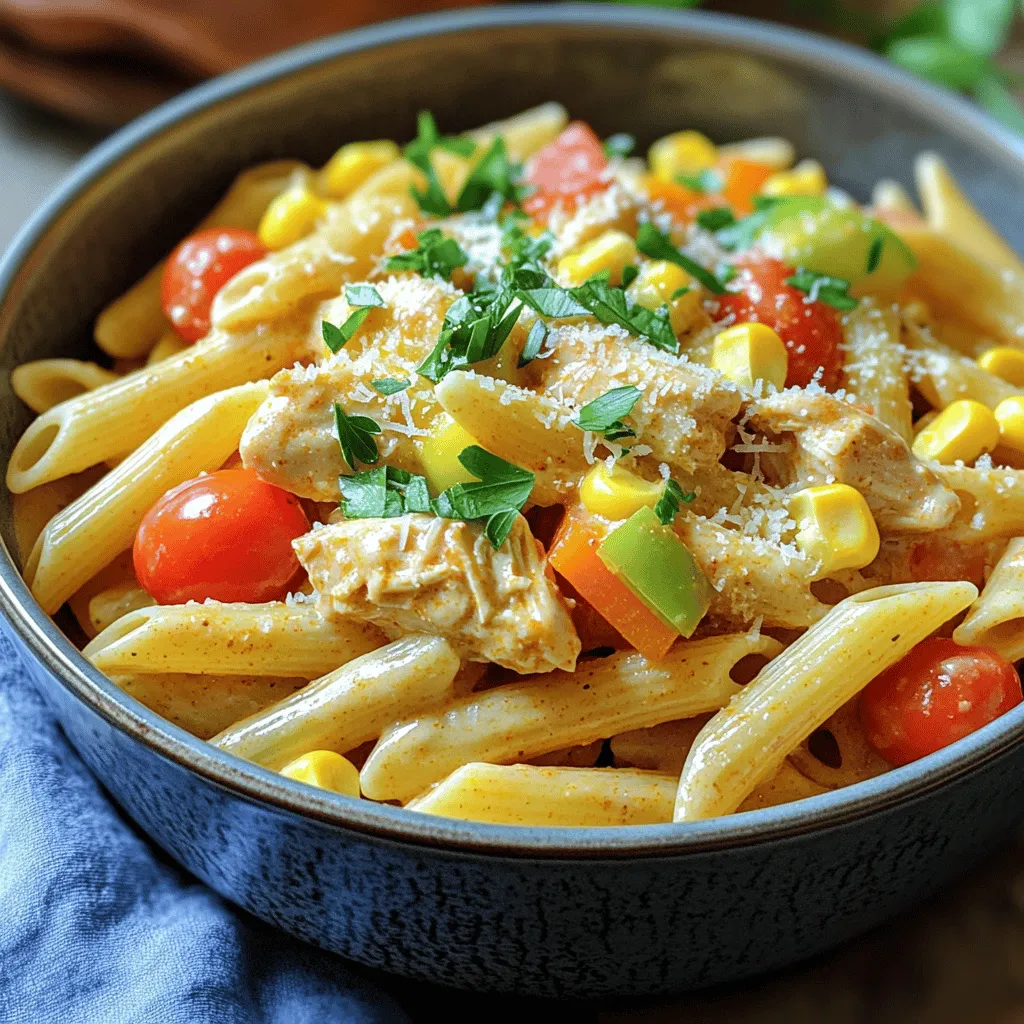- 2 boneless, skinless chicken breasts, cut into bite-sized pieces - 2 tablespoons Cajun seasoning - 1 bell pepper (red or green), sliced - 1 medium onion, diced - 3 cloves garlic, minced - 8 ounces of penne pasta - 4 cups chicken broth - 1 cup heavy cream - 1 cup cherry tomatoes, halved - 1 cup corn kernels (frozen or fresh) - Salt and pepper to taste Chicken is the star of this dish. I use boneless, skinless chicken breasts for easy cooking and great flavor. Cajun seasoning adds a spicy kick that makes each bite exciting. You can choose red or green bell peppers for sweetness and color. Diced onions and minced garlic build a strong base of flavor. Penne pasta holds the sauce well and cooks perfectly in one pot. The liquids are just as important. Chicken broth adds depth and richness. Heavy cream brings creaminess and helps blend all the flavors. Cherry tomatoes and corn are my go-to veggies for freshness and texture. Don’t forget to season with salt and pepper to taste! - 1 tablespoon olive oil - Kosher salt and black pepper - Fresh parsley, chopped (for garnish) - Grated Parmesan cheese (optional, for serving) Olive oil is key for cooking the chicken and vegetables. I use kosher salt and black pepper to control the seasoning easily. Fresh parsley adds a pop of color and a fresh taste when you serve the pasta. Grated Parmesan cheese is an optional touch, but it adds a rich flavor that pairs nicely with the Cajun spices. For the full recipe, check [Full Recipe]. Start by seasoning the chicken pieces with Cajun seasoning. Use about two tablespoons for great flavor. Make sure to coat each piece well. This step adds a kick to your dish. Heat a large pot or Dutch oven over medium-high heat. Pour in one tablespoon of olive oil. Once hot, add the seasoned chicken. Sauté until browned, which takes about 5 to 7 minutes. Then, remove the chicken from the pot and set it aside. In the same pot, add one diced onion and one sliced bell pepper. Sauté for about 3 to 4 minutes until both are softened. Next, add three minced garlic cloves and cook for another minute. This will make your kitchen smell amazing! Now, add 8 ounces of penne pasta to the pot. Pour in 4 cups of chicken broth and stir well to combine. Bring this mixture to a boil. Once boiling, reduce the heat to a simmer. Add in 1 cup of halved cherry tomatoes and 1 cup of corn. Don’t forget the browned chicken! Cover and cook for about 12 to 15 minutes. Stir occasionally until the pasta is al dente. Remove the pot from heat and stir in 1 cup of heavy cream. This gives the dish a rich and creamy texture. Mix until everything is well incorporated. Season with salt and pepper to taste. Let the pasta sit for about 5 minutes to thicken. Finally, fluff the pasta with a fork before serving. For a lovely touch, serve the dish in shallow bowls. Garnish with fresh parsley and a sprinkle of grated Parmesan cheese if you like. Enjoy this hearty and easy dish that brings big flavors to your table! For the complete recipe, check out the Full Recipe. To boost the taste of your One-Pot Cajun Chicken Pasta, start with homemade Cajun seasoning. This mix gives you control over the spice level. Blend paprika, oregano, thyme, and cayenne pepper for a fresh kick. You can also add more vegetables. Try diced zucchini or sliced mushrooms for extra texture and nutrients. They cook well and soak up the Cajun flavor, making your dish even better. Ensure your pasta cooks evenly by stirring it well when you add it to the pot. This helps prevent clumping. Keep an eye on the heat. If it boils too fast, the pasta may cook unevenly. To adjust sauce consistency, you can add more chicken broth if it looks too thick. If it's too thin, let it simmer a bit longer. This way, your pasta will be creamy and flavorful. Pair your pasta with fresh bread or a light salad for a complete meal. Garlic bread is a great choice, as it complements the dish's spice. For storage, let the pasta cool before placing it in an airtight container. It lasts up to three days in the fridge. When reheating, add a splash of chicken broth to keep it creamy and delicious. Enjoy a flavorful meal every time! {{image_2}} You can change the main protein in this dish. If you want a lighter option, use shrimp. Shrimp cooks fast and adds a nice touch. Sausage is another great swap. It brings a hearty flavor and pairs well with spices. For gluten-free options, try using gluten-free pasta. Many brands offer pasta made from rice or chickpeas. These options work well in this recipe. They will give you the same tasty dish without gluten. If you love spice, add jalapeños or red pepper flakes. They boost the heat and make the dish exciting. You can also add hot sauce for more zing. For creaminess variations, mix in cream cheese or sour cream. These ingredients create a rich texture. You can also use a lighter milk, like almond milk, for a healthier twist. Each option brings its own unique flair to the dish. Explore these variations to make One-Pot Cajun Chicken Pasta suit your taste. For the complete recipe, check out the [Full Recipe]. After you make the One-Pot Cajun Chicken Pasta, let it cool down. Store it in an airtight container in the fridge. It will stay fresh for about 3 to 4 days. If you want to keep it from drying out, place a piece of plastic wrap directly on the pasta before sealing the lid. For longer storage, you can freeze the pasta. First, let it cool completely. Then, portion it into freezer-safe bags or containers. Squeeze out the air to prevent freezer burn. This dish can last up to 3 months in the freezer. When you're ready to eat, just thaw it in the fridge overnight. To reheat, you can use the microwave or stove. If using the microwave, place the pasta in a bowl and add a splash of broth or cream. This keeps it moist. Heat it in short bursts, stirring often. If using the stove, warm it on low heat, stirring frequently. This helps the flavors stay strong and the texture right. Enjoy your tasty One-Pot Cajun Chicken Pasta! To make One-Pot Cajun Chicken Pasta, it takes about 30 minutes. You need 10 minutes for prep. The cooking time is around 20 minutes. This quick meal is great for busy nights! Yes, you can use different pasta shapes! Try fusilli, farfalle, or even spaghetti. Just adjust the cooking time as needed. Make sure to check if your pasta needs more or less time to cook. Cajun seasoning has a bold and spicy flavor. It often includes paprika, cayenne, garlic powder, and onion powder. This mix gives it warmth and depth. The unique blend makes it perfect for hearty dishes like this pasta. Cajun seasoning adds a kick that makes your meal exciting! In this blog post, we explored how to create delicious One-Pot Cajun Chicken Pasta. We covered essential ingredients, preparation steps, and tips for enhancing flavor. Cooking methods and storage tips help you make the most of your dish. Remember, you can easily swap ingredients for tasty variations. Whether you add shrimp or spice it up, experiment to find your favorite. With these key points, you can cook, serve, and store your Cajun masterpiece with confidence. Enjoy your cooking journey!
