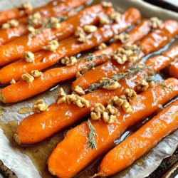 - 1 lb young carrots, peeled and halved lengthwise - 2 tablespoons olive oil - 3 tablespoons pure maple syrup - 1 teaspoon sea salt - 1/2 teaspoon black pepper - 1 teaspoon fresh thyme leaves (or 1/2 teaspoon dried thyme) - 1 tablespoon lemon juice - Optional: Crushed walnuts for topping Alternatives for maple syrup: You can use honey or agave syrup if needed. Both options add sweetness but change the flavor a little. Using different herbs: If you don’t have thyme, try rosemary or parsley. Each herb will add its own taste and aroma. Possible vegetable variations: You can mix in sweet potatoes or parsnips. They roast well and add different flavors. - Baking sheet: This helps the carrots roast evenly. - Parchment paper: It keeps the baking sheet clean and prevents sticking. - Mixing bowl: Use this to combine the ingredients before roasting. When you gather these items, you set yourself up for success. Each part plays a role in making your carrots shine. For the full recipe, check the details above. - Preheating the oven: Start by setting your oven to 425°F (220°C). This high heat helps caramelize the carrots. - Preparing the carrots: Take 1 lb of young carrots. Peel them and cut them in half lengthwise. This size helps them cook evenly and absorb the flavors. - Spreading the carrots on the baking sheet: Place the carrots in a large bowl. Add 2 tablespoons of olive oil, 3 tablespoons of pure maple syrup, 1 teaspoon of sea salt, 1/2 teaspoon of black pepper, and 1 teaspoon of fresh thyme leaves. Toss them well to coat every carrot. After that, spread them in a single layer on a baking sheet lined with parchment paper. This step prevents sticking and makes cleanup easy. - Cooking time and tips: Roast the carrots for 25-30 minutes. Toss them halfway through. This helps them cook evenly and get that nice caramel color. You’ll know they are done when they are tender and slightly golden. - Adding lemon juice and optional toppings: Once the carrots are done, take them out of the oven. Drizzle 1 tablespoon of lemon juice over the carrots. Toss them gently to mix in the lemon taste. If you like, sprinkle crushed walnuts on top for added crunch. - Serving suggestions: These maple glazed roasted carrots make a great side dish. They pair well with grilled meats or can stand alone as a healthy snack. Check the Full Recipe for more details! To get great roasted carrots, avoid steaming. Space the carrots well on the baking sheet. If they touch, they will steam instead of roast. Spread them in a single layer. This helps them get brown and tasty. For optimal caramelization, use high heat. Set your oven to 425°F (220°C). This heat makes the sugars in the carrots turn golden and sweet. You can prep the carrots in advance. Peel and cut them a day before. Store them in water in the fridge. This keeps them fresh and crisp. If you have leftovers, store them in an airtight container. They can last for up to three days. Just reheat them in the oven to bring back the taste. To boost the flavor, try adding spices. A pinch of cinnamon or nutmeg can add warmth. Fresh herbs like rosemary or dill can also work. For texture, crushed walnuts add a nice crunch. You can sprinkle them on top after roasting. This gives your dish a delightful contrast with the soft carrots. {{image_2}} You can add nuts to your maple glazed carrots for extra texture. I love using crushed walnuts or pecans. They add a nice crunch. You can also try almonds or hazelnuts. Each nut brings its own taste. For a sweet twist, add maple-roasted nuts. For a savory touch, use salted nuts. Both options work well with the sweet glaze. Nuts can make the dish more filling, too. Mixing carrots with other root vegetables can be fun. Try parsnips or sweet potatoes for a colorful dish. Be sure to cut them to similar sizes for even cooking. Cooking times vary by vegetable. Carrots take about 25-30 minutes. Parsnips may need 5-10 minutes more. Sweet potatoes can take the same time as carrots. Keep an eye on them to avoid overcooking. Maple glazed roasted carrots are easy to make vegan. Just use all plant-based ingredients. Maple syrup is naturally vegan, so it fits perfectly. For gluten-free assurance, always check the labels. Some products may contain gluten. Stick to pure maple syrup and safe seasonings. This way, everyone can enjoy this tasty dish without worry. For the full recipe, check the section above. To keep your maple glazed roasted carrots fresh, refrigerate them right away. Place the cooled carrots in an airtight container. This keeps the flavors locked in and prevents drying out. You can also use a glass jar with a lid. Make sure to eat them within three to five days for the best taste. If you want to save your roasted carrots for later, freezing is a good option. First, let them cool completely. Then, spread the carrots on a baking sheet in a single layer. Freeze them for about one hour. Once frozen, transfer the carrots to a freezer bag. Remove as much air as you can before sealing. When you are ready to eat, thaw them in the fridge overnight. Reheat in the oven at 350°F (175°C) until warm. In the fridge, your roasted carrots will last about three to five days. If you notice any changes in color or smell, it’s best to toss them. Signs of spoilage include a slimy texture or a sour scent. Always trust your senses to check for freshness. Enjoy your carrots while they are at their best! Yes, you can use baby carrots. They are smaller but very sweet. Just cut them in half if they are large. This keeps them tender while roasting. Baby carrots save time since they are pre-peeled. However, fresh young carrots bring a better taste and texture. You can tell when the carrots are done by checking their tenderness. They should be soft when pierced with a fork. Look for a nice caramel color on the outside. This shows they have roasted well. Roasting usually takes 25 to 30 minutes at 425°F (220°C). Toss them halfway to cook evenly. Maple glazed roasted carrots pair well with many dishes. Here are some great ideas: - Meal pairing ideas - Grilled chicken or pork - Quinoa or rice dishes - A fresh green salad - Other family-friendly dishes - Mashed potatoes or sweet potatoes - Macaroni and cheese - Tacos or wraps These options will create a balanced meal with tasty flavors. Feel free to mix and match! Try the Full Recipe for great results. This blog post covered how to make delicious maple glazed carrots. You learned about the key ingredients, tools, and step-by-step instructions for roasting. We also shared tips for perfect results and ideas for variations. Remember, you can adjust flavors and add other veggies for variety. Whether you want to prep in advance or store leftovers, we've got you covered. Enjoy these tasty carrots as a side dish or snack. You will impress family and friends with this simple recipe!