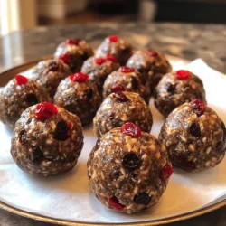 - 1 cup rolled oats - 1/2 cup chocolate protein powder - 1/4 cup almond butter - 1/4 cup honey or maple syrup - 1/2 cup dried cherries, chopped - 1/4 cup dark chocolate chips - 1/4 cup chia seeds - 1/2 teaspoon vanilla extract - A pinch of salt Each Cherry Chocolate Protein Ball contains about 100 calories. They provide 4 grams of protein and 3 grams of fiber. The healthy fats come from almond butter and chia seeds. You also get vitamins and minerals from dried cherries and oats. - Rolled oats: Oats are great for heart health. They help lower cholesterol and keep you full. - Chocolate protein powder: This adds protein to your diet. It helps build and repair muscles. - Almond butter: Almond butter provides healthy fats. It supports brain health and keeps your skin glowing. - Dried cherries: They are rich in antioxidants. Dried cherries can help reduce inflammation and improve sleep. - Chia seeds: These tiny seeds are packed with fiber and omega-3 fatty acids. They help with digestion and heart health. Enjoy making these Cherry Chocolate Protein Balls! For the full recipe, check the section above. To make Cherry Chocolate Protein Balls, start by gathering all your ingredients. In a large mixing bowl, combine the rolled oats and chocolate protein powder. Mix them well to ensure even distribution. Next, add the almond butter, honey or maple syrup, vanilla extract, and a pinch of salt. Stir these together until they start to form a thick mixture. Now, fold in the chopped dried cherries and dark chocolate chips. Make sure they are spread out evenly throughout the mix. Then, add the chia seeds and stir again until everything is combined. Using your hands, grab small amounts of the mix and roll them into balls about 1 inch wide. This should create about 15 protein balls. Place the rolled balls on a parchment-lined baking sheet or plate. To help them set, refrigerate them for at least 30 minutes. Once they firm up, you can move them to an airtight container. They will stay fresh in the fridge for up to one week. For the complete guide, check the Full Recipe. The prep time for these Cherry Chocolate Protein Balls is just 15 minutes. After you roll them, they need at least 30 minutes in the fridge to set. This gives you a total time of about 45 minutes from start to finish. You can enjoy them right after they chill. To get the best texture, make sure to mix well at each step. If the dough feels too dry, add a little more almond butter or honey. If it’s too wet, add more oats or protein powder. Rolling the balls tightly helps them hold shape. Lastly, let them chill long enough. This will keep them firm and easy to grab as a snack. When making Cherry Chocolate Protein Balls, avoid these common mistakes: - Not measuring ingredients: Accurate measurements help keep the right texture. - Skipping the fridge step: Chilling the balls helps them hold their shape. - Using dry cherries: Make sure they are moist and chopped for better flavor. - Overmixing: Mix just enough to combine the ingredients without breaking them down. These tips will help you enjoy the best version of this snack. To keep your Cherry Chocolate Protein Balls fresh: - Use an airtight container: This prevents them from drying out. - Store in the fridge: They stay fresh for up to a week. - Label and date: Knowing when you made them helps you track freshness. If you want to extend their life, consider freezing them. Cherry Chocolate Protein Balls are great for many occasions: - On-the-go snack: Perfect for busy mornings or after school. - Post-workout treat: They provide energy and protein after exercise. - Lunchbox addition: Add them to your child's lunch for a fun surprise. You can also pair them with yogurt or fruit for a balanced meal. {{image_2}} You can easily swap some ingredients in the Cherry Chocolate Protein Balls. For example, if you prefer peanut butter, use it instead of almond butter. If you want a sweeter taste, try agave syrup instead of honey or maple syrup. You can also use protein powder with different flavors, like vanilla or strawberry. This change will give your balls a new twist while keeping them healthy. Mixing flavors can make your protein balls even more fun. You can add nuts like walnuts or pecans for crunch. Try adding dried fruits like cranberries or apricots for a sweet burst. You can even mix in spices like cinnamon or nutmeg for a warm flavor. These combinations will make every bite exciting and new. To make these protein balls vegan, use maple syrup and a plant-based protein powder. For a gluten-free version, ensure your oats are certified gluten-free. This way, everyone can enjoy this healthy snack. You can still pack in the flavor and nutrients, keeping it delicious and safe for special diets. To keep your Cherry Chocolate Protein Balls fresh, store them in an airtight container. I recommend placing parchment paper between layers to prevent sticking. This method ensures they stay moist and tasty. Keep them in the fridge for easy access. These protein balls last up to one week in the fridge. After a week, they may lose their flavor and texture. For the best taste, enjoy them within that time. You can freeze Cherry Chocolate Protein Balls for longer storage. Simply place them in a single layer on a baking sheet. Freeze until solid, then transfer them to a freezer-safe bag or container. They can last for about three months in the freezer. When you’re ready to eat, let them thaw in the fridge overnight. It takes about 15 minutes to mix the Cherry Chocolate Protein Balls. After mixing, you need to chill them for 30 minutes. So, the total time is around 45 minutes. You can whip these up quickly, making them a great snack choice! Yes, you can use different protein powders! I often use whey or plant-based protein. Each type has a unique flavor. Just ensure that the texture stays similar. If you switch, the taste may vary slightly, but they will still be tasty. Cherry Chocolate Protein Balls go well with many snacks! You can try fresh fruit, yogurt, or nuts. These snacks will keep your energy up and add more nutrients. Pairing them with a smoothie also makes for a great treat! You can find the Full Recipe for Cherry Chocolate Protein Balls in the earlier section. It gives you all the details needed to make this tasty snack. Enjoy making them and sharing with friends! Cherry chocolate protein balls are a tasty and healthy snack. We covered the great ingredients, their benefits, and how to make them. You learned easy steps for perfect texture and storage tips to keep them fresh. You can even customize these bites with new flavors. In closing, these protein balls are not just simple to make, but they also fit many diets. Enjoy making and sharing them! They can be a fun part of your healthy lifestyle.