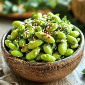 - 2 cups edamame, in pods (frozen or fresh) - 3 tablespoons olive oil - 5 cloves garlic, minced - 1 teaspoon red pepper flakes (adjust to taste) - 2 tablespoons soy sauce - 1 tablespoon sesame oil - 1 tablespoon lime juice - 1 tablespoon sesame seeds (for garnish) - Fresh cilantro, chopped (for garnish) - Salt, to taste I love using edamame for snacks. They are packed with protein and taste great. You can find them fresh or frozen at most grocery stores. If you choose frozen, just boil them for a few minutes. This quick cooking makes them tender and ready to mix with flavors. Olive oil plays a vital role in this dish. It adds a rich taste while helping the garlic infuse its flavor. Garlic brings a strong aroma and taste to the dish. Using fresh minced garlic gives the best flavor, so I always recommend it. For some heat, I use red pepper flakes. You can adjust this to your taste. If you like it spicy, add more! Soy sauce gives a nice salty flavor. The sesame oil adds a nutty touch that makes this dish special. Don't forget lime juice! It adds a fresh zing that brightens up the flavors. Finally, sesame seeds and fresh cilantro are perfect for garnish. They make the dish look beautiful and add a fresh taste. For the complete cooking process, check out the Full Recipe. Enjoy making this easy and tasty snack! To start, you need to prepare the edamame. If you have frozen edamame, bring a pot of water to a boil. Add the edamame pods and let them cook for 4-5 minutes. This helps them become tender. Afterward, drain the edamame and set them aside. If you use fresh edamame, simply wash the pods under cold water. This will clean them and get them ready for cooking. Next, we move on to cooking. Heat 3 tablespoons of olive oil in a large skillet over medium heat. Once the oil is hot, add 5 cloves of minced garlic. Sauté the garlic for about 1-2 minutes. You want it fragrant but not browned. This step adds a nice flavor. After that, stir in 1 teaspoon of red pepper flakes. Cook for another 30 seconds. This will give your oil a spicy kick! Now, it’s time to combine everything. Toss the cooked edamame in the garlic oil. Make sure they get well coated. Then, pour in 2 tablespoons of soy sauce and 1 tablespoon of sesame oil. Mix well to ensure every pod is covered. Squeeze in 1 tablespoon of lime juice for a bright flavor. Toss again to combine everything. Cook for an additional 2-3 minutes. This warms everything through. Finally, season with salt to your taste. Remove from heat and transfer to a serving bowl. For a nice touch, sprinkle with sesame seeds and fresh cilantro for garnish. Enjoy your spicy garlic edamame! For the full recipe, refer to the ingredients section above. - How to make edamame in the microwave Cooking edamame in the microwave is quick and easy. Place the edamame pods in a microwave-safe bowl. Add a splash of water. Cover the bowl with a microwave-safe lid or plastic wrap, leaving a small vent. Microwave on high for 3-4 minutes. Check if they are tender. If not, add 1-2 more minutes. Drain and season them with salt. - Grilling edamame for a smoky flavor Grilling gives edamame a great smoky taste. First, soak the pods in water for about 30 minutes. This helps them steam while grilling. Preheat your grill to medium-high. Place the pods directly on the grill or use a grill basket. Grill for 5-7 minutes, turning occasionally, until they are tender and slightly charred. Toss them with olive oil and salt after grilling for added flavor. - Ways to increase or decrease heat To make your edamame spicier, add more red pepper flakes. You can also mix in a splash of hot sauce. If you want less heat, reduce the red pepper flakes. You can also skip them altogether. Try adding a bit of honey for sweetness to balance the spice. - Alternative spices to add flavor If you're looking for new flavors, consider adding smoked paprika or cumin. These spices can give your dish a different twist. You can also try a pinch of curry powder for an exciting change. - Best garnishes for serving For a beautiful presentation, sprinkle sesame seeds on top of the edamame. Fresh cilantro adds a pop of color and taste. Try adding thin lime wedges for a fresh look. These garnishes make your dish more inviting. - Dish pairing suggestions Spicy garlic edamame pairs well with rice dishes or sushi. You can also serve it as a snack with drinks. It's a great side dish for grilled meats or fish. Try it alongside Asian-style salads for a complete meal. {{image_2}} You can change the taste of spicy garlic edamame in fun ways. One option is to add ginger for an extra kick. Just grate about a teaspoon of fresh ginger into the pan when you cook the garlic. This will give your dish a warm and spicy flavor. Another way to mix things up is to incorporate other vegetables. Try adding sliced bell peppers or snap peas. They will add color and crunch to your dish. Stir them in when you add the edamame to keep them crisp. If you need vegan or gluten-free options, spicy garlic edamame is already a great choice. Use tamari instead of soy sauce for a gluten-free version. This swap keeps the dish tasty and safe for those with gluten allergies. For a healthier dish, consider low-sodium soy sauce. This change cuts down on salt while keeping the flavor. You can also skip the salt added at the end if you are watching your sodium intake. You can explore global flavors with spicy garlic edamame too. For a Korean twist, add gochugaru instead of red pepper flakes. This Korean chili powder has a unique flavor that enhances the dish. If you want to try Mexican-inspired flavors, squeeze fresh lime juice and sprinkle chili powder on top. The zesty lime and heat from the chili make a great combo. Experiment with these variations for a fun twist on the classic recipe. Check out the Full Recipe for more details on how to prepare this delicious snack! To store leftover spicy garlic edamame, place it in an airtight container. This keeps it fresh and tasty. You can refrigerate it for up to three days. When you want to reheat, use a skillet over medium heat. Add a little olive oil to prevent sticking. Stir until warmed through. You can also use the microwave. Just cover it and heat for about 1-2 minutes. You can freeze prepared edamame for later use. Place cooled edamame in a freezer-safe bag. Remove as much air as possible before sealing. It will last for about three months in the freezer. To defrost, leave it in the fridge overnight. For quick defrosting, place it in a bowl of warm water for about 15 minutes. This helps keep the texture nice. Homemade spicy garlic edamame lasts about three days in the fridge. If you see mold or an off smell, it's time to toss it. These signs mean the edamame has spoiled. Always check before eating. Keeping track of the date you made it helps too. Edamame are young soybeans. They grow in green pods and are often served steamed. They are fun to pop open and eat. Nutritional benefits of edamame - High in protein - Rich in fiber - Contains healthy fats - Packed with vitamins and minerals Health benefits of including edamame in your diet Eating edamame can help with heart health. They may lower cholesterol levels. They also support weight management, thanks to their filling fiber content. Plus, they are a great source of plant-based protein, making them ideal for vegans. Yes, you can make spicy garlic edamame ahead of time. Best methods for meal prep and storage To prep, cook the edamame as per the recipe. Let it cool completely before storing. Place it in an airtight container. You can keep it in the fridge for up to three days. For longer storage, freeze the cooked edamame. Just reheat it when you’re ready to enjoy. Spicy garlic edamame is great as a snack or appetizer. Serving suggestions and accompaniment tips Serve it warm or at room temperature. Pair it with a cold drink like iced tea or a crisp beer. You can also add a side of rice for a more filling meal. If you like, serve it with a small bowl of soy sauce for dipping. For extra flair, top with lime wedges or fresh herbs. Don't forget to check the Full Recipe for more details! In this post, we explored how to make spicy garlic edamame from start to finish. We covered the essential ingredients, cooking steps, and tips for great flavor. You learned various ways to vary the dish and how to store leftovers. Overall, this dish is simple, quick, and packed with taste. Enjoy experimenting with flavors and impress your friends or family. Spicy garlic edamame is a fun and healthy snack you won't want to skip!