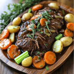 For a great pot roast, you need just the right ingredients. Here’s what I use: - 3-4 lbs beef chuck roast - 2 tablespoons olive oil - 1 large onion, chopped - 4 cloves garlic, minced - 4 large carrots, sliced - 3 stalks celery, chopped - 2 cups beef broth - 1 pound baby potatoes, halved Each ingredient plays a big role. The beef chuck roast gives the dish its rich flavor. Onions and garlic add depth, while carrots and celery provide sweetness and crunch. Baby potatoes soak up the juices well and round out the meal. Seasonings make your pot roast stand out. Here is what I typically use: - 1 tablespoon Worcestershire sauce - 1 tablespoon soy sauce - 2 teaspoons dried thyme - 1 teaspoon dried rosemary - Salt and pepper to taste - 2 bay leaves Worcestershire sauce and soy sauce add umami. Thyme and rosemary bring an earthy aroma. Salt and pepper are essential to enhance all flavors. Don't forget the bay leaves; they add a subtle hint of flavor during cooking. You can adjust the recipe to suit your taste. Here are some optional ingredients: - Mushrooms for a savory touch - Red wine for depth - Bell peppers for sweetness - Parsley for garnish Adding mushrooms enhances the umami. A splash of red wine adds depth and richness. Bell peppers bring sweetness and color. Finally, parsley gives a fresh finish when serving. Check out the Full Recipe for detailed steps to prepare this delicious meal. First, gather all your ingredients. You need a good beef chuck roast, about 3-4 pounds. I like to use a large Dutch oven for this recipe. Heat 2 tablespoons of olive oil over medium-high heat. While the oil heats, season the roast with salt and pepper. Once the oil is hot, sear the roast on all sides for 4-5 minutes. This step locks in flavors. After browning, remove the roast and set it aside. Next, add chopped onion and minced garlic to the pot. Sauté them for about 3-4 minutes until they smell good. Then, toss in sliced carrots and chopped celery. Stir them for another 2 minutes. Now, it’s time to add the liquid. Pour in 2 cups of beef broth, 1 tablespoon each of Worcestershire and soy sauce, along with 2 teaspoons of dried thyme, 1 teaspoon of dried rosemary, and 2 bay leaves. Bring this to a simmer. Return the seared roast to the pot, making sure it is mostly submerged. Place 1 pound of halved baby potatoes around the roast. Cover the pot with a lid and bake in your preheated oven at 300°F for 3-4 hours. The roast is ready when it's fork-tender. After cooking, carefully remove the pot from the oven. Discard the bay leaves. Let the pot roast rest for 15 minutes. This step helps keep the juices inside the meat. Slice the roast and serve it on a large platter, surrounded by the veggies and potatoes. Drizzle some of the cooking broth over the top for added flavor. You can find the full recipe for more details. Enjoy this melt-in-your-mouth delight! To make your pot roast tender, cook it low and slow. A temperature of 300°F works great. The beef chuck roast breaks down over time. This method makes it fork-tender. Aim for about 3 to 4 hours of cooking. The longer it cooks, the more tender it becomes. Using high-quality beef broth is key. Combine it with Worcestershire and soy sauce for depth. Fresh herbs like thyme and rosemary add a vibrant taste. Searing the meat before cooking locks in flavor. Don’t skip this step! The caramelization gives a rich base for your pot roast. For this recipe, a large Dutch oven is essential. It evenly distributes heat and keeps moisture in. A good sharp knife helps when you slice the roast. Use a cutting board to keep your workspace clean. A meat thermometer ensures your roast reaches the perfect doneness. For the full recipe, check out the earlier section. {{image_2}} You can use various cuts of meat for pot roast. The beef chuck roast is the most popular. It has good fat and flavor. Brisket is another option. It is a bit leaner but still tender. Round cuts, like bottom round, work too. They are leaner and cook well if you add enough liquid. Each cut gives a unique taste and texture to your dish. Adding herbs and spices can change your pot roast's flavor. Thyme and rosemary are classic choices. They add depth and aroma. You can also try garlic powder or onion powder for extra taste. If you prefer a bit of heat, add some smoked paprika or crushed red pepper flakes. For a sweet twist, consider using bay leaves or even a touch of brown sugar. Don’t forget the veggies! You can mix them up for more flavor. Try adding parsnips for sweetness or mushrooms for earthiness. Sweet potatoes work great for a unique twist. You can even toss in green beans or bell peppers for color and crunch. The more variety you add, the more fun your pot roast becomes. Check out the Full Recipe for ideas on how to combine these ingredients for a hearty, tasty meal. To store your leftover pot roast, first let it cool down. Place it in an airtight container. Make sure to include the broth and veggies for extra flavor. Refrigerate it for up to three days. If you want to keep it longer, freezing is a good option. When reheating, keep the roast moist. Use a pot on the stove for even heat. Add a splash of broth if it seems dry. Heat on low, stirring gently. You can also microwave it, but be careful not to overcook. This helps keep the meat tender. To freeze, cut the pot roast into portions. Wrap each piece tightly in plastic wrap. Then, place them in a freezer-safe bag. Label the bag with the date. It can last for up to three months in the freezer. Thaw it in the fridge overnight before reheating. Enjoy your delicious meal again! For more tips, check the Full Recipe. Cooking a pot roast takes about 3 to 4 hours in the oven. The key is low and slow cooking. The meat becomes tender and juicy this way. I recommend checking the roast at the 3-hour mark. If it’s fork-tender, it’s ready. If not, let it cook a bit longer. Yes, you can make pot roast in a slow cooker. It’s a great option if you prefer set-it-and-forget-it cooking. Just follow the same steps as in the oven recipe. Sear the meat first for flavor, then add all ingredients to the slow cooker. Cook on low for 8 hours or high for 4 hours until tender. Pot roast pairs well with many sides. Here are some great options: - Mashed potatoes - Creamy polenta - Roasted vegetables - Fresh green salad - Crusty bread These sides will complement the rich flavors of your pot roast. For more ideas, check out the Full Recipe for tips on presentation and serving. This article covered how to make a great pot roast. We explored key ingredients, like the best cuts of meat and seasonings. The step-by-step guide showed how to prep your roast and cook it in a Dutch oven. Tips helped you achieve perfect tenderness and flavor. Variations let you explore different herbs, spices, and vegetables. Finally, we discussed storage and reheating for leftovers. With these steps, your pot roast will impress everyone at the table. Enjoy a delicious meal, and happy cooking!