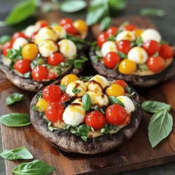 To make Caprese Stuffed Portobellos, you need fresh and simple ingredients. Here’s the list: - 4 large Portobello mushrooms - 2 cups cherry tomatoes - 1 cup fresh mozzarella balls - 1 cup fresh basil leaves - 3 tablespoons balsamic glaze - 2 tablespoons olive oil - 1 teaspoon garlic powder - Salt and pepper to taste - Optional: 1/4 cup grated Parmesan cheese These ingredients work together to create a tasty dish. The Portobello mushrooms serve as a sturdy base. The cherry tomatoes add sweet and juicy flavor. Fresh mozzarella provides creaminess, while basil gives a fragrant touch. Balsamic glaze offers a tangy finish. Olive oil brings everything together, enhancing the taste. Feel free to add the optional Parmesan for a richer flavor. This dish is not only delicious but also colorful and appealing. For the full recipe, check the details to guide you through the cooking steps. First, preheat your oven to 375°F (190°C). This helps the mushrooms cook evenly. Next, clean the Portobello mushrooms. Use a damp cloth to wipe off dirt. Remove the stems carefully. Place the mushrooms on a baking sheet with the gill side facing up. This helps hold the filling well. In a mixing bowl, combine the halved cherry tomatoes, mozzarella balls, and chopped basil. Add olive oil, garlic powder, salt, and pepper. Mix well to create a tasty filling. This mix gives a fresh, savory flavor to the mushrooms. Now, generously spoon the tomato and mozzarella mixture into each Portobello cap. Make sure to fill them up nicely. Drizzle balsamic glaze over the stuffed mushrooms for extra flavor. For a savory twist, sprinkle grated Parmesan cheese on top if you like. Finally, bake the mushrooms in the oven for 20 to 25 minutes. They should be tender and the cheese melted. Keep an eye on them. Once done, remove them from the oven and let them cool for a couple of minutes. Enjoy your Caprese Stuffed Portobellos! You can find the Full Recipe for more details. For the best Caprese stuffed Portobellos, cook them at 375°F (190°C). This temperature ensures the mushrooms get tender, and the cheese melts perfectly. Bake them for 20 to 25 minutes. Using fresh ingredients is key. Fresh mozzarella adds creaminess. Cherry tomatoes bring sweetness, and basil gives a bright flavor. Always choose ripe tomatoes and fragrant basil for the best taste. These stuffed mushrooms shine when paired with a simple salad. A light green salad with lemon dressing complements the dish well. You can also serve them with crusty bread for a hearty meal. For presentation, place the mushrooms on a colorful platter. Drizzle extra balsamic glaze over them for a glossy finish. Garnish with whole basil leaves to add a pop of color. One mistake is overstuffing the mushrooms. This can make them soggy and hard to handle. Fill the caps generously but avoid piling too much on top. Another mistake is not preheating the oven. If the oven isn’t hot enough, the mushrooms won’t cook evenly. Always allow your oven to fully heat up before baking. For the full recipe, check the Caprese Stuffed Portobellos section. {{image_2}} You can change the cheese to suit your taste. Goat cheese or feta can add a nice twist. They both offer a tangy flavor that pairs well with the mushrooms. You might also try adding different veggies. Sliced bell peppers, zucchini, or spinach work great. Each choice brings a unique taste to the dish. If you're looking for vegan or dairy-free options, swap out the mozzarella with a plant-based cheese. Many brands offer tasty vegan cheeses that melt nicely. For a gluten-free version, ensure your balsamic glaze is gluten-free. Most glazes are safe, but it’s good to check the label. To boost flavor, add spices or herbs to the filling. Oregano, thyme, or red pepper flakes can give it a kick. You can also use flavored oils. A drizzle of garlic-infused olive oil or a herb oil can elevate the dish. Try these ideas to make your Caprese stuffed Portobellos even more delicious! After you enjoy your Caprese stuffed Portobellos, store the leftovers properly. Place them in an airtight container. Refrigerate them right away. They stay fresh for about 3 days. Always let them cool before sealing the container. This helps avoid moisture buildup. You can freeze these stuffed mushrooms for longer storage. First, let them cool completely. Then, wrap each mushroom in plastic wrap. Place them in a freezer-safe bag. They can last up to 3 months in the freezer. When you want to eat them, take them out. Place in the fridge overnight to thaw. To reheat your Caprese stuffed Portobellos, avoid the microwave if you can. Instead, use the oven. Preheat it to 350°F (175°C). Place the mushrooms on a baking sheet. Bake for about 10-15 minutes. This keeps them tender and juicy. If you like, drizzle a bit of olive oil on top before reheating. Enjoy your delicious meal again! To keep your mushrooms firm, start with fresh Portobello mushrooms. Look for caps that are smooth and free of blemishes. Avoid any that feel slimy or soft. Before you cook, clean them gently with a damp cloth to remove dirt. This method helps keep their texture. Don't soak them in water, as this can make them soggy. When you roast them, the high heat helps maintain their firmness. Yes, you can prepare Caprese Stuffed Portobellos in advance. Make the filling a day before and store it in the fridge. This way, the flavors meld together nicely. On the day you want to serve them, stuff the mushrooms and bake them as directed. This saves time and lets you enjoy the meal with friends or family without stress. Caprese Stuffed Portobellos pair well with a crisp salad or garlic bread. A simple arugula salad with lemon dressing adds brightness. You can also serve these stuffed mushrooms alongside roasted vegetables or a light pasta dish. For drinks, a chilled white wine or sparkling water works nicely. You can find the Full Recipe for Caprese Stuffed Portobellos above. It's easy to follow and perfect for any occasion. This blog post detailed how to make Caprese Stuffed Portobello mushrooms. We covered everything from ingredients to baking. You learned tips for great flavor and texture. I shared variations to meet your dietary needs. Storing and reheating instructions help you enjoy leftovers. Use fresh ingredients for the best taste. Now, you can impress friends with this tasty dish. Enjoy cooking and sharing your delicious creations!