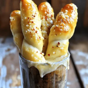 - 2 cups all-purpose flour - 1 packet (2 ¼ teaspoons) active dry yeast - ¾ cup warm water (110°F/45°C) - 1 tablespoon sugar - 1 teaspoon salt - 2 tablespoons olive oil - 3 tablespoons unsalted butter, melted - 4 cloves garlic, minced - ½ cup grated Parmesan cheese - 1 teaspoon dried parsley - ½ teaspoon garlic powder - Pinch of red pepper flakes (optional) These ingredients are the key to making your garlic parmesan knotted breadsticks shine. The all-purpose flour gives the breadsticks their structure, while the active dry yeast helps them rise. Warm water activates the yeast, creating those lovely bubbles. Sugar feeds the yeast, making it happy and frothy. Salt helps balance the flavors. Adding olive oil keeps the dough moist and gives it a nice texture. The unsalted butter, garlic, and Parmesan cheese bring rich flavors to every bite. Dried parsley adds a touch of color and freshness. Garlic powder gives an extra hint of garlic, while red pepper flakes can add a subtle kick if you like heat. Each ingredient plays a role in making these breadsticks delicious and easy to love. Gather these items, and you are ready to begin your baking adventure! Start by getting a small bowl. Add warm water, sugar, and yeast to it. Stir gently. Let this mixture sit for 5 to 10 minutes. You want it to get frothy. This means the yeast is active and ready to work. Next, grab a large mixing bowl. In this bowl, whisk together the flour and salt. Once the yeast mixture is frothy, pour it into the flour mix. Add the olive oil too. Stir until you see a rough dough form. Now, transfer this dough to a floured surface. Knead the dough for about 5 to 7 minutes. You want it to feel smooth and elastic. After kneading, place the dough in a lightly oiled bowl. Cover it with a clean kitchen towel. Let it rise in a warm spot for about 1 hour. The dough should double in size. Once the dough has risen, it’s time to shape it. Punch it down to release some air. Now, divide the dough into 10 equal pieces. Roll each piece into a long rope, about 8 inches long. Take each rope and tie it into a knot. Place these knotted breadsticks on a baking sheet lined with parchment paper. Before baking, preheat your oven to 375°F (190°C). In a small bowl, mix melted butter, minced garlic, garlic powder, and parsley. Brush this mixture generously over each breadstick. Now, sprinkle the grated Parmesan cheese on top. If you like heat, add a pinch of red pepper flakes. Bake the breadsticks for about 15 to 18 minutes. They should turn golden brown. Once baked, take them out and let them cool slightly before serving. To get the best dough, start with warm water. It should feel like a warm bath, around 110°F. Mix the warm water, sugar, and yeast in a small bowl. Let it sit for 5-10 minutes. You want it frothy. This shows the yeast is alive. When you mix it with flour, it will rise well. Use all-purpose flour for a soft texture. Knead the dough for 5-7 minutes. It should feel smooth and elastic. This helps create the right texture for your breadsticks. When shaping the breadsticks, divide the dough into equal pieces. Aim for ten pieces for perfect size. Roll each piece into a long rope, about 8 inches. Don't rush; take your time. Tie each rope into a knot. If you find it hard, practice makes perfect! Place them on a baking sheet lined with parchment paper. This helps them bake evenly. The flavor comes from garlic and Parmesan. Use fresh garlic for the best taste. Mince it finely and mix it with melted butter. Add garlic powder for more garlic flavor. Sprinkle dried parsley for color. For a kick, add a pinch of red pepper flakes. Brush this mix over the knots before baking. The melted butter will soak in, giving rich flavor. Don’t skip the Parmesan cheese on top. It will add a nice, salty crunch. {{image_2}} You can change up the flavor of your breadsticks by adding herbs or spices. Try mixing in fresh basil or oregano into the dough. You can also sprinkle some Italian seasoning on top before baking. If you want a kick, add a pinch of cayenne pepper to the garlic butter. These small tweaks can bring big changes to taste! While Parmesan is delicious, you can use other cheeses too. Romano gives a sharp taste, while mozzarella makes them cheesy and gooey. Crumbled feta adds a tangy twist. Experiment with your favorite cheeses to find what you love most. Mixing cheeses can create unique flavors that excite your taste buds. If you need gluten-free breadsticks, you can use a gluten-free flour blend. Look for blends that include xanthan gum, which helps with texture. Follow the same steps in the recipe. Just make sure to check your yeast to ensure it is gluten-free. You won't miss the gluten with these tasty options! To store your leftover garlic Parmesan knotted breadsticks, let them cool down first. Place them in an airtight container. You can also wrap them in plastic wrap for extra protection. Keep the container at room temperature for up to two days. If you want to keep them longer, the fridge is a good option. Just remember, they may lose some of their softness. To reheat the breadsticks, a quick method involves using the oven. Preheat your oven to 350°F (175°C). Place the breadsticks on a baking sheet. Heat them for about 5-7 minutes. If you prefer a microwave, pop them in for about 15-20 seconds. However, the oven gives a better texture. You want them warm but not hard. Freezing your breadsticks is easy and smart. First, let them cool completely. Then, wrap each breadstick in plastic wrap. Place them in a freezer bag or airtight container. They can stay in the freezer for up to three months. When you want to eat them, just thaw them in the fridge overnight. Reheat them in the oven to bring back that fresh taste. Yes, you can make the dough ahead of time. After you knead it, place it in a bowl. Cover it with plastic wrap and put it in the fridge. This will slow the rise. You can keep it there for up to 24 hours. When you are ready, let it sit at room temperature for about 30 minutes. Then, shape and bake as usual. This method can add more flavor to your breadsticks. To check if the breadsticks are done, look for a golden brown color. The edges should be crisp. You can also tap the bottom of a breadstick; it should sound hollow. If you have a food thermometer, the internal temperature should reach 190°F (88°C). If they are not done, bake for a few more minutes and check again. Garlic parmesan knotted breadsticks pair well with many dishes. Here are some ideas: - Soups: Tomato soup or minestrone work great. - Salads: A fresh garden salad adds a nice crunch. - Dips: Serve with marinara sauce or garlic butter for extra flavor. - Pasta: They complement spaghetti or fettuccine nicely. These options will make your meal even better. Enjoy experimenting! This blog post detailed how to make garlic Parmesan knotted breadsticks. We covered all the ingredients needed, simple steps to follow, and tips for perfect results. You learned about variations to suit your taste and how to store or reheat any leftovers. Cooking can be fun, and making these breadsticks is easy. Try them at your next meal. Enjoy the warm, cheesy goodness. You will impress your family and friends!