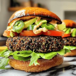 For these spicy black bean burgers, you need a few key items. Here’s what you’ll need: - 2 cans (15 oz each) black beans, rinsed and drained - 1 cup cooked quinoa - 1/2 cup breadcrumbs (preferably whole wheat) - 1 small red onion, finely chopped - 2 cloves garlic, minced - 1 jalapeño, deseeded and minced These main ingredients form the base of your burger. Black beans give a rich flavor and protein. Quinoa adds texture and nutrients, while breadcrumbs help bind it all together. The spices add heat and depth. Here are the spices you'll use: - 1 tablespoon chili powder - 1 teaspoon cumin - 1/2 teaspoon smoked paprika - Salt and pepper to taste Chili powder gives the burger its kick. Cumin adds warmth, and smoked paprika gives a nice, smoky flavor. Adjust the salt and pepper to your liking. Toppings can make your burger even better. Consider these options: - Avocado - Lettuce - Tomato - Spicy mayo - Salsa Toppings add freshness and flavor. Avocado brings creaminess, while spicy mayo gives an extra kick. Feel free to mix and match! Start by mashing the black beans in a large bowl. Use a fork or potato masher to get them mostly smooth. Leave some chunks for a nice texture. Next, add the cooked quinoa and breadcrumbs to the bowl. Then, mix in the chopped red onion, minced garlic, and diced jalapeño. Now, sprinkle in the chili powder, cumin, smoked paprika, salt, and pepper. Mix everything until the ingredients blend well. You want a thick mixture that holds together. If it feels too wet, you can add a bit more breadcrumbs. This helps make it easier to shape the patties. Once your mixture is ready, divide it into four equal pieces. Take each piece and shape it into a patty. Make sure the patties are not too thick. They should be about one inch tall. If they fall apart, add more breadcrumbs. Place the patties on a plate and set them aside. Heat olive oil in a skillet over medium heat. Once the oil is hot, add the patties to the skillet. Cook each side for about 5 to 6 minutes. You want them to be crispy and heated through. Keep an eye on them to avoid burning. While cooking, you can toast the whole grain buns in another pan or on a grill. Toast them until they are lightly golden. After the patties are done, take them out and place them on the buns. Add your favorite toppings like avocado, lettuce, or spicy mayo. Enjoy your homemade spicy black bean burgers! To make your spicy black bean burgers hotter, use more jalapeño. You can also add a pinch of cayenne pepper. For a smoky kick, try adding chipotle powder. Mix these spices well into your burger mix. You can taste as you go. This way, you control the heat level to match your taste. For a juicy burger, mash the black beans but leave some chunks. This adds great texture. If your mix feels too wet, add more breadcrumbs. This will help the patties hold together better. Shape them firmly but not too tight. This keeps them soft inside while getting crispy outside when cooked. You can cook these burgers in a skillet or on a grill. Heat olive oil in your skillet over medium heat. Cook each patty for about 5-6 minutes on each side. If grilling, make sure to oil the grates first. This prevents sticking and helps achieve those lovely grill marks. Both methods keep the burgers warm and tasty. {{image_2}} You can switch black beans for other beans. Kidney beans, pinto beans, or chickpeas work well. Each will change the flavor and texture. For a fun twist, try lentils. They add a nice earthiness. Just mash them like black beans. Adjust spices to match each bean's taste. To make these burgers vegan, skip the eggs. The recipe already uses beans as a binder. For gluten-free, use gluten-free breadcrumbs. This small swap keeps the burgers light and tasty. You can also use oats as a binder. Just pulse them in a blender before adding. Add cheese for a creamy layer. Cheddar or pepper jack gives a nice kick. You can fold in fresh herbs, like cilantro or parsley, for freshness. For a smoky touch, add smoked gouda. These additions make each bite unique. Experiment with flavors you enjoy. To store your leftover spicy black bean burgers, let them cool first. Place them in an airtight container. You can keep them in the fridge for up to four days. If you want to keep them longer, freezing is a great option. If you plan to freeze the burgers, wrap each patty in plastic wrap. Then, place them in a freezer bag. Make sure to squeeze out as much air as you can. This will help prevent freezer burn. You can freeze the burgers for up to three months. When you're ready to enjoy, just thaw them in the fridge overnight. To reheat your burgers, heat a skillet over medium heat. Add a bit of olive oil if needed. Cook the patties for about 5-6 minutes on each side. If you prefer, you can also reheat them in the oven. Preheat the oven to 350°F (175°C) and bake for about 10-15 minutes. This will keep them nice and crispy. Enjoy your delicious spicy black bean burgers again! To reduce the heat, skip the jalapeño. You can also use less chili powder. Adding more quinoa or breadcrumbs helps balance the spice. Topping your burger with creamy avocado or sour cream can also cool it down. Try these changes to enjoy a milder burger. Yes, canned black beans work great! Just rinse and drain them well. This saves time and effort. Canned beans are soft and mash easily, making them perfect for burgers. Look for low-sodium options to keep the flavors clean. If you need a substitute, use oats or crushed cornflakes. Ground nuts also work well for a crunchy texture. You can even use cooked rice or quinoa as an alternative. Just make sure the mixture holds together when shaping into patties. You learned how to make tasty black bean burgers. We covered the main ingredients, spices, and optional toppings to enhance flavor. I shared step-by-step instructions for preparing, shaping, and cooking the patties. You also discovered tips for spiciness and ideal textures. We explored variations to make the recipe fit your needs. Finally, we discussed how to store and reheat leftovers. Enjoy your cooking and taste the difference homemade burgers make!