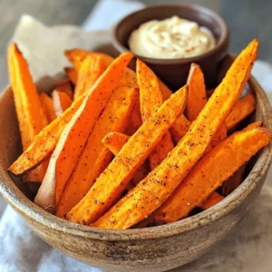 - 2 large sweet potatoes - 2 tablespoons olive oil - 1 teaspoon paprika - ½ teaspoon garlic powder - ½ teaspoon salt - ¼ teaspoon black pepper - 2 cloves garlic, minced - ½ cup mayonnaise - 1 tablespoon lemon juice - 1 teaspoon Dijon mustard Sweet potato fries need just a few simple items. You start with two large sweet potatoes. Their natural sweetness shines through when cooked. Next, you will need olive oil. This helps the fries get crispy. Paprika adds a nice warmth and color. Garlic powder enhances the taste. Salt and black pepper add that essential seasoning. For the garlic aioli, gather two cloves of minced garlic. This gives a strong flavor. You will also need half a cup of mayonnaise. This makes the sauce creamy. A tablespoon of lemon juice brightens it up. Lastly, a teaspoon of Dijon mustard adds a tangy kick. With these fresh ingredients, you can make a tasty dish. They blend well to create a delightful experience. Peel the sweet potatoes first. This step helps remove the skin, making the fries soft and tasty. Next, cut the sweet potatoes into fries that are ¼ inch thick. This size ensures they cook evenly. If you cut them too thick, they may stay soft inside. If cut too thin, they might burn. In a large bowl, toss the fries with 2 tablespoons of olive oil. Add 1 teaspoon of paprika, ½ teaspoon of garlic powder, ½ teaspoon of salt, and ¼ teaspoon of black pepper. Mix until all fries are coated. The oil helps the fries crisp up, while the spices add great flavor. Before cooking, preheat your air fryer to 400°F (200°C). Let it heat for about 5 minutes. This step is key for making the fries crispy. Place the fries in a single layer in the basket. Cook for 15-20 minutes, shaking the basket halfway. This helps all sides cook evenly. Keep an eye on them until they turn golden brown. While the fries cook, prepare the garlic aioli. In a small bowl, combine 2 minced garlic cloves, ½ cup of mayonnaise, 1 tablespoon of lemon juice, and 1 teaspoon of Dijon mustard. Mix until smooth and creamy. Taste it and adjust the seasoning if needed. The aioli adds a nice zing to the fries. Once the sweet potato fries are done, remove them from the air fryer. Serve them hot with the garlic aioli on the side for dipping. The creamy aioli pairs perfectly with the crispy fries. Enjoy your tasty snack! To make your fries crispy, cut them into even sizes. This helps them cook at the same speed. Aim for ¼ inch thick pieces. Also, shake the basket regularly while cooking. This ensures all sides get nice and crispy. You can adjust the garlic in your aioli. If you want a stronger flavor, add more minced garlic. You can also mix in different herbs for variety. Try adding basil or dill for a fresh twist. Yes, you can prep sweet potatoes in advance. Peel and cut them into fries, then store them in water. This keeps them fresh for a day. Just remember to dry them well before cooking. {{image_2}} You can easily change up sweet potato fries. Add spices like cayenne for some heat. This gives your fries a great kick! You can also try different oils. Olive oil is great, but avocado oil offers a unique flavor. Each oil can change the taste and crispness of your fries. Homemade aioli can be fun to tweak. Substitute Greek yogurt for mayonnaise. This swap cuts calories and adds protein. You can also use roasted garlic instead of raw garlic. Roasted garlic gives a milder taste that many people love. Toppings can take your fries to the next level. Sprinkle fresh herbs like parsley or chives on top. This gives a fresh flavor and a nice look. You can also add cheese. A sprinkle of feta or Parmesan makes everything better! After you enjoy your sweet potato fries, store any leftovers in an airtight container. Place the container in the fridge. This helps keep the fries fresh for up to three days. Make sure to let them cool before sealing. You want to avoid steam buildup, which can make them soggy. To reheat your fries and keep them crispy, use the air fryer. Preheat it to 350°F (175°C). Place the fries in a single layer and heat for about 5-7 minutes. You can also use an oven. Spread the fries on a baking sheet and heat at 400°F (200°C) for about 10 minutes. Flip them halfway through for even warmth. Both methods help keep that great crunch. You can store garlic aioli in the fridge for up to one week. Keep it in a tightly sealed container. If you notice any change in color or smell, it’s best to toss it. Always stir before using. This keeps the flavors fresh and tasty. To make sweet potato fries, start by peeling and cutting the sweet potatoes into ¼ inch thick fries. Toss them with olive oil, paprika, garlic powder, salt, and pepper. Preheat your air fryer to 400°F (200°C). Cook the fries in a single layer for 15-20 minutes. Shake the basket halfway through cooking. This helps them cook evenly. They should be crispy and golden when done. You can pair sweet potato fries with many tasty dips and sides. Here are some ideas: - Garlic aioli for a creamy touch - Ketchup for classic flavor - Spicy mayo for a kick - Hummus for a healthy choice - Cilantro lime dressing for freshness These dips enhance the sweet and savory notes of the fries. Yes, you can use regular potatoes to make fries. However, they differ in taste and texture. Sweet potatoes are sweeter and have a creamy inside. Regular potatoes are starchier and crisp up nicely. Both options can be delicious, but sweet potato fries have a unique flavor that stands out. In this article, we explored the tasty world of sweet potato fries and garlic aioli. I shared the ingredients and detailed steps to make them perfectly crispy. The tips also help you customize flavors and prepare ahead. Finally, we looked at storage and reheating options for leftovers. Sweet potato fries are fun and simple to make. Enjoy this dish any time, and let your taste buds experiment! Trust me, you’ll love these fries and their creamy dip.