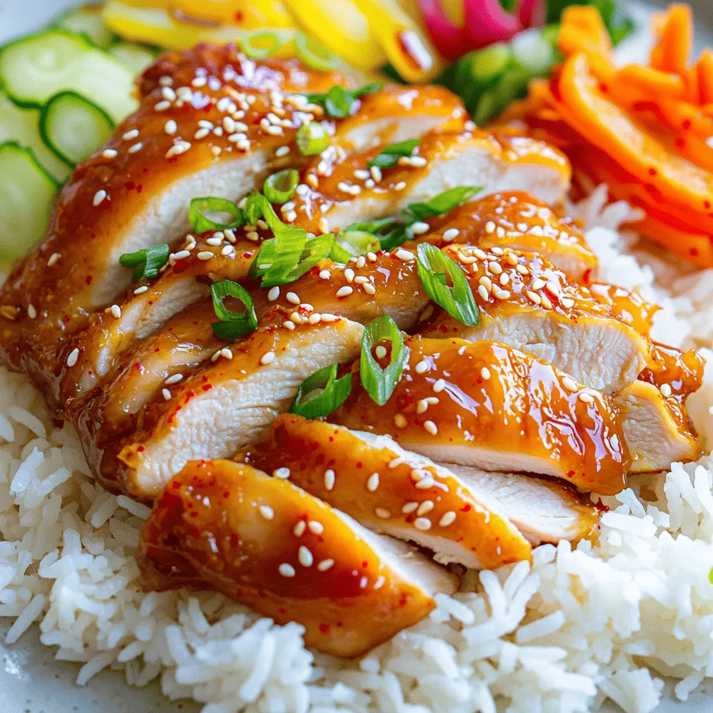 - 1.5 lbs chicken thighs, boneless and skinless - 3 tablespoons gochujang (Korean chili paste) - 2 tablespoons honey - 1 tablespoon soy sauce - 1 tablespoon sesame oil - 3 cloves garlic, minced - 1 tablespoon ginger, minced - 1 tablespoon rice vinegar - 2 green onions, finely sliced (for garnish) - Sesame seeds (for garnish) - Cooked jasmine rice (to serve) To make Sweet & Spicy Korean Chicken, you need simple yet bold ingredients. The chicken thighs offer a juicy base. Gochujang gives it that spicy kick and deep flavor. Honey adds a sweet touch, balancing the heat. For the extra flavor, soy sauce adds depth, while sesame oil brings a nutty aroma. Garlic and ginger give it a fresh and vibrant taste. Rice vinegar rounds out the flavor profile with a bit of tartness. To garnish, green onions and sesame seeds add a nice crunch and color. Serve the chicken over fluffy jasmine rice to soak up all those tasty juices. Each ingredient plays a role in making this dish truly memorable! To start, we need to make the marinade for our Sweet & Spicy Korean Chicken. Grab a large mixing bowl and combine these ingredients: - 3 tablespoons gochujang (Korean chili paste) - 2 tablespoons honey - 1 tablespoon soy sauce - 1 tablespoon sesame oil - 3 cloves garlic, minced - 1 tablespoon ginger, minced - 1 tablespoon rice vinegar Mix them all together until smooth. The goal is to have a thick, sticky marinade. If it seems too thick, add a bit of water or more rice vinegar. Taste it to check the balance of sweet and spicy. You want it to sing! Now, let’s marinate our chicken thighs. Place 1.5 lbs of boneless, skinless chicken thighs into the bowl with the marinade. Make sure each piece is well coated. Cover the bowl and refrigerate it for at least 30 minutes. I recommend marinating for 1 to 2 hours. This extra time lets the flavors soak in deep. If you’re short on time, even 30 minutes can help. Just know that longer marination gives you a richer taste. You can cook this chicken in two great ways: grilling or skillet cooking. Both methods work well and give you a tasty dish. - Grilling: Preheat your grill to medium-high heat. Place the marinated chicken on the grill. Cook for about 6 to 8 minutes per side. Make sure the chicken reaches an internal temperature of 165°F. This ensures it's safe to eat. - Skillet Cooking: If using a skillet, heat it over medium-high heat. Add a little oil to prevent sticking. Cook the chicken in the skillet for the same time, about 6 to 8 minutes per side. After cooking, let the chicken rest for 5 minutes. This helps keep it juicy. Now you are ready to slice and serve it over jasmine rice! - To achieve the perfect char, preheat your grill or skillet. A hot surface helps to sear the chicken well. - Avoid common pitfalls by not overcrowding the pan. Cook in batches if needed to ensure even cooking. - You can add extra spices like paprika or cayenne for more heat. Adjust the amount based on your taste. - If you like it sweeter, add a bit more honey. For more spice, increase the gochujang. Always taste as you go. - Serve with jasmine rice for a great base. Steamed broccoli or pickled vegetables also pair well. - For plating, lay the chicken strips over rice in a shallow bowl. Drizzle with any pan juices. Add green onions and sesame seeds for a pop of color. {{image_2}} You can switch proteins to fit your taste. Chicken breasts work well here. Tofu is a great choice for a plant-based meal. It soaks up flavors nicely. For sauces, try sriracha or teriyaki. These can add a twist to the dish. Add spices from your region for a unique touch. For instance, adding cumin gives a warm flavor. Try using smoked paprika for a deeper taste. You can also adapt this dish for dietary needs. Use gluten-free soy sauce for a gluten-free option. You can bake this chicken in the oven too. Just preheat the oven to 400°F. Place the chicken in a baking dish for 25-30 minutes. This will give you a crispy texture. If you own an air fryer, use it! Cook the chicken at 375°F for 15-20 minutes. This method keeps the chicken moist and tasty. Both of these methods can save time and still create a great meal. To keep your Sweet & Spicy Korean Chicken fresh, use airtight containers. Glass or plastic containers are ideal. This dish lasts about 3 to 4 days in the fridge. Make sure it cools before sealing the container. This helps prevent moisture buildup. To reheat, I recommend using a skillet. Heat it over medium heat. Add a splash of water or broth for moisture. Cover the skillet to keep the chicken juicy. Stir gently to avoid sticking. You can also use a microwave, but cover it with a damp paper towel. This keeps the chicken moist and flavorful. You can freeze the cooked chicken for up to 3 months. Place it in a freezer-safe container or bag. Remove as much air as possible to prevent freezer burn. When you are ready to eat, thaw it in the fridge overnight. This helps maintain its flavor and texture. To make this dish, start by mixing the marinade. In a bowl, add gochujang, honey, soy sauce, sesame oil, garlic, ginger, and rice vinegar. Stir until smooth. Next, add the chicken thighs and coat them well. Cover the bowl and chill it for at least 30 minutes. Preheat your grill or skillet over medium-high heat. Remove the chicken from the marinade and season it with salt and pepper. Cook each side for 6-8 minutes until fully done. Slice, serve over jasmine rice, and garnish. Serve Sweet & Spicy Korean Chicken with rice for a filling meal. You can also add steamed vegetables like broccoli or bok choy. Kimchi makes a great side too, as it adds a tangy kick. Pickled carrots or cucumbers offer a nice crunch and balance the flavors. Try these sides to enhance your meal. Yes, you can prep this dish ahead of time. Marinate the chicken the night before and store it in the fridge. This helps the flavors develop. You can also cook the chicken in advance. Just reheat it before serving. This saves time on busy days. This dish has a mild to medium heat level due to gochujang. If you prefer less spice, reduce the amount of gochujang. You can also add more honey to balance the heat. For extra kick, add red pepper flakes. Adjust the spice to your taste. You can find gochujang and other Korean ingredients at Asian grocery stores. Many larger supermarkets have an international aisle with these items. For online shopping, websites like Amazon or specialty food sites offer authentic products. Look for high-quality brands to ensure the best flavor. Sweet & Spicy Korean Chicken is inspired by Korean fried chicken. This dish blends sweet and spicy flavors, reflecting Korea's love for bold tastes. It has gained popularity worldwide, especially in Korean BBQ restaurants. The dish showcases the balance of flavors that Korean cuisine is known for. In this post, we explored how to make Sweet & Spicy Korean Chicken. We discussed the key ingredients like chicken thighs, gochujang, and honey. You learned about marinating, cooking methods, and tips for the best flavor. We covered variations and storage tips to help you enjoy leftovers. Cooking this dish is fun and rewarding. Try different spices or cooking styles to make it your own. Enjoy the process and share it with others!