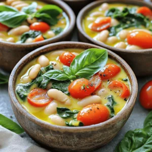 For the Creamy Tuscan White Bean Skillet, gather these ingredients: - 2 cans (15 oz each) white beans (like cannellini), drained and rinsed - 1 tablespoon olive oil - 1 small onion, finely chopped - 4 cloves garlic, minced - 1 cup cherry tomatoes, halved - 1 cup spinach, roughly chopped - 1 cup vegetable broth - 1 cup coconut milk (or heavy cream for a non-vegan option) - 1 teaspoon dried Italian herbs (oregano, basil, thyme) - Salt and pepper to taste - Fresh basil, for garnish These simple ingredients create a rich and tasty dish. The white beans give you protein and fiber. The coconut milk adds creaminess, while the herbs bring in great flavor. You can make a few swaps if needed. - White beans: Use other beans like navy or great northern beans. - Coconut milk: Swap it for heavy cream for a non-vegan option. - Spinach: Kale or Swiss chard work well too. - Vegetable broth: Chicken broth is a good alternative. - Cherry tomatoes: Use diced regular tomatoes if you prefer. These changes can still keep the dish tasty and enjoyable. Using high-quality ingredients makes a big difference in taste. - Olive oil: Choose extra virgin for a fruity flavor. - Fresh herbs: If you can, use fresh basil instead of dried. It adds a bright taste. - Organic vegetables: They often have better flavor and nutrients. These choices help create a creamy, aromatic meal that everyone will love. Enjoy your cooking! To start your Creamy Tuscan White Bean Skillet, gather your ingredients. You'll need two cans of white beans, one small onion, and four cloves of garlic. Measure out one cup of cherry tomatoes, one cup of spinach, and one cup of vegetable broth. Lastly, get one cup of coconut milk and some Italian herbs. Don't forget salt, pepper, and fresh basil for garnish. Steps: - Drain and rinse the white beans. - Finely chop the onion. - Mince the garlic. - Halve the cherry tomatoes. - Roughly chop the spinach. Make sure to prep everything before you cook. This way, you can move quickly and keep the heat steady. Now, let's get cooking! First, heat the olive oil in a large skillet over medium heat. Add the chopped onion and sauté for about five minutes. The onion should turn translucent. Next, add the minced garlic and cook for one more minute. You want to smell that garlic! Then, stir in the halved cherry tomatoes. Let them cook for three to four minutes until they soften. After that, add the drained white beans and vegetable broth. Stir well and bring it to a gentle simmer. Let this cook for about five minutes. Now, pour in the coconut milk. If you prefer, you can use heavy cream instead. Add the dried Italian herbs and mix everything thoroughly. Let it simmer for about five to seven minutes. The mixture should become creamy and heated through. Finally, fold in the chopped spinach. Allow it to wilt for one to two minutes. Season with salt and pepper to your liking. Remove the skillet from heat and garnish with fresh basil before serving. To make this dish perfect, keep a few tips in mind: - Use medium heat. This helps the onions cook evenly without burning. - Stir often to avoid sticking. This avoids any burnt bits at the bottom. - Taste as you go. Adjust the salt and pepper to fit your palate. - For a thicker sauce, let it simmer longer to reduce the liquid. - Serve hot for the best flavor. These techniques will help you create a delicious meal that impresses everyone at the table. Enjoy! To make your creamy Tuscan white bean skillet even richer, try these simple tips: - Use coconut milk: It adds a sweet, creamy taste. You can also use heavy cream for a non-vegan option. - Add nutritional yeast: This gives a cheesy flavor without dairy. - Stir in mashed beans: Mash some beans with a fork before adding them to the pan. This thickens the sauce nicely. Enhancing the flavor of your dish is easy with these ideas: - Fresh herbs: Add fresh basil, parsley, or thyme just before serving. This brightens the dish. - Lemon juice: A squeeze of lemon adds a fresh zing that lifts all the flavors. - Red pepper flakes: If you enjoy heat, sprinkle in some red pepper flakes for a spicy kick. Here are some common pitfalls when making this dish: - Overcooking spinach: Add the spinach at the end, just until it wilts. This keeps it bright and fresh. - Not draining the beans: Always rinse and drain the beans. This removes extra sodium and helps the sauce stick. - Skipping the seasoning: Don’t forget to taste as you go. Adjust salt and pepper to get the best flavor. These tips will help you create a creamy, flavorful Tuscan white bean skillet that everyone will love! {{image_2}} You can easily make this dish vegan or enjoy it with cream. If you want a vegan meal, use coconut milk. It adds creaminess and a hint of sweetness. For non-vegan, heavy cream works great too. Both options taste good and are rich. Feel free to switch up the greens or beans. If you like kale, use it instead of spinach. Swiss chard also adds nice flavor. You can swap the white beans for black beans or chickpeas. Each choice brings a new twist to this creamy dish. This dish is great for weeknight dinners or special events. Serve it in bowls for a cozy night in. For a fancy meal, present it with crusty bread and a drizzle of olive oil. You can also pair it with a fresh salad for a light lunch or brunch. To keep your creamy Tuscan white bean skillet fresh, use an airtight container. Let the dish cool down for about 30 minutes before storing. Place it in the fridge. It will stay good for up to three days. Be sure to label the container with the date. When you are ready to enjoy leftovers, take them out of the fridge. You can reheat it on the stove over low heat. Stir it often to avoid burning. If it seems too thick, add a splash of vegetable broth or water. You can also use the microwave. Heat in short bursts, checking every minute. Stir to ensure even heating. If you want to freeze the creamy Tuscan white bean skillet, it will keep for up to three months. Use a freezer-safe container for best results. Allow it to cool completely before sealing. When you’re ready to eat, thaw it in the fridge overnight. Reheat it on the stove or in the microwave as mentioned above. Yes, you can make this dish gluten-free. All the ingredients in this recipe are naturally gluten-free. Just be sure to check the labels on the vegetable broth and coconut milk. Some may contain gluten, so choose brands that are marked gluten-free. This creamy Tuscan white bean skillet pairs well with several sides. Here are some great options: - Crusty bread: Perfect for soaking up the creamy sauce. - A fresh green salad: Adds crunch and lightness. - Grilled vegetables: Enhance the meal with smoky flavors. - Quinoa or rice: Adds a hearty touch to the dish. You can easily adjust the spice level in this dish. Here are some ideas: - For mild flavors, stick to the recipe as is. - Add red pepper flakes for heat. Start with a pinch and add more if needed. - Use a spicy vegetable broth for an extra kick. - Incorporate fresh chili peppers if you like bold spice. This blog post covers the key ingredients and steps to create a delicious dish. We explored the best quality ingredients, useful substitutions, and detailed cooking methods. I shared tips for adding creaminess and enhancing flavors while avoiding common mistakes. You can adapt recipes for vegan options and modify for different occasions. Lastly, we reviewed storage options to keep your meal fresh. Keep these ideas in mind to enjoy your cooking journey!