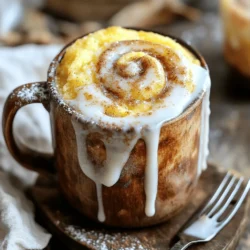 To make your cinnamon roll mug cake, you'll need a few easy-to-find items. Here’s what you need: - 4 tablespoons all-purpose flour - 2 tablespoons granulated sugar - 1/4 teaspoon baking powder - 1/4 teaspoon ground cinnamon - A pinch of salt - 3 tablespoons milk or nut milk - 1 tablespoon vegetable oil - 1/4 teaspoon vanilla extract - 1 teaspoon brown sugar (for the swirl) - 1/4 teaspoon ground cinnamon (for the swirl) Gather these ingredients before you start. This keeps your cooking smooth and fun. Each item plays a big role. The flour builds the cake, while sugar sweetens it. Baking powder helps it rise, and cinnamon adds that warm spice flavor. You can use any milk you like. Nut milk works just as well! This recipe is all about making it your own. First, grab a microwave-safe mug. Add 4 tablespoons of all-purpose flour. Then, pour in 2 tablespoons of granulated sugar. Next, sprinkle in 1/4 teaspoon of baking powder, 1/4 teaspoon of ground cinnamon, and a pinch of salt. Mix these dry ingredients well with a fork or spoon. It should look even and fluffy. Now, let’s add the wet ingredients. Pour in 3 tablespoons of milk—feel free to use nut milk if you prefer. Next, add 1 tablespoon of vegetable oil and 1/4 teaspoon of vanilla extract. Stir everything together until the batter is smooth. Check for lumps; there should be none. In a small bowl, mix 1 teaspoon of brown sugar with 1/4 teaspoon of ground cinnamon. Take a tablespoon of your batter and spoon it into the center of the mug. Sprinkle the cinnamon-brown sugar mixture on top. Use a toothpick or the end of a spoon to swirl it gently into the batter. This creates a lovely marbled effect. Now, it’s time to cook! Microwave the mug on high for 1 minute and 30 seconds. Microwave times can differ, so check after 1 minute. The cake should rise and look set in the middle. Once done, let the mug cake cool for about 1-2 minutes. Then, it's ready to enjoy! Microwave wattage can change how long you cook your cake. If your microwave is powerful, start with 1 minute. If it's less powerful, try 1 minute and 45 seconds. Always check your cake after 1 minute. If it looks too wet, give it more time in 15-second bursts. This way, you won't overcook it. The cake should rise and look set in the middle. To make your mug cake look fancy, add a drizzle of icing. Mix powdered sugar and milk to create a simple icing. Just a few drops of milk will do! Once you drizzle it on top, sprinkle some extra cinnamon. This gives it a warm, inviting look. Serve it with a small fork or spoon to make it fun! To save time, you can prepare your dry ingredients ahead of time. Mix the flour, sugar, baking powder, salt, and cinnamon in a small jar. When you want to make your cake, just add the wet ingredients. This speeds up the cooking process. You can also pre-mix the cinnamon and brown sugar for the swirl. Just store it in a tiny container. This way, you’ll have everything ready to enjoy your treat quickly! {{image_2}} You can make your cinnamon roll mug cake even more fun by trying different flavors. Use almond or maple extract instead of vanilla. Just swap out the vanilla extract for 1/4 teaspoon of your chosen flavor. This change gives a unique twist to your cake. Experimenting with flavors keeps things exciting. Add some extras to your cake for a special touch. Try mixing in chocolate chips, nuts, or even fruit. Chopped walnuts or pecans can add crunch. For a sweet burst, add blueberries or diced apples. Just toss in about 1 tablespoon of your chosen add-in before microwaving. This step makes each bite a treat. If you need a gluten-free version, no problem! You can use gluten-free flour instead of regular flour. Look for a one-to-one mix that works well for baking. Replace the 4 tablespoons of all-purpose flour with the same amount of this mix. Your mug cake will still be just as tasty and fluffy. Enjoy your cinnamon roll mug cake right after you make it. The cake tastes best warm and fresh. Serve it with a drizzle of icing for extra sweetness. Use a small fork or spoon for a fun touch. If you have leftover cake, cover it with plastic wrap or place it in an airtight container. Keep it in the fridge for up to two days. The cake may lose some softness, but it will still taste good. To reheat your mug cake, use the microwave. Heat it for about 10-15 seconds. Check if it is warm enough, but avoid overheating. This keeps the cake from drying out. Enjoy your treat again with a warm bite! Yes, you can use any milk you like! Almond, soy, or oat milk work well. These nut milks add unique flavors to your cake. Just make sure it is unsweetened to keep the balance right. If you love rich flavors, try coconut milk for a creamy texture. It will make your cinnamon roll mug cake even more delightful! If you lack a microwave-safe mug, don't worry! You can use a small bowl or ramekin. Just ensure it is not made of metal. Some people even bake it in a small oven-safe dish. You can adjust the cooking time based on the size of the dish. Just keep an eye on it while it cooks to get the perfect texture. To make this mug cake vegan, swap out the milk for any nut milk. Replace the vegetable oil with melted coconut oil or another plant-based oil. For the egg, use a flax egg instead. Mix one tablespoon of ground flaxseed with two tablespoons of water, let it sit for a few minutes, and use it in place of an egg. Enjoy your vegan cinnamon roll mug cake guilt-free! This recipe for a quick and tasty mug cake is simple and fun. You learned about the ingredients, step-by-step instructions, and tips for making it just right. Plus, you explored flavor variations and storage tips. Don’t be afraid to try new things with this recipe. Experiment with different flavors or add-ins that you love. Enjoy your mug cake fresh or store leftovers for later. It’s an easy treat you can make anytime!