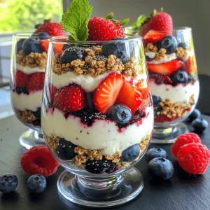 To make a tasty high-protein cottage cheese berry parfait, gather these main ingredients: - 1 cup low-fat cottage cheese - 1 cup mixed berries (strawberries, blueberries, raspberries) - 2 tablespoons honey or maple syrup - ¼ cup granola (your choice of flavor) - 1 tablespoon chia seeds - 1 teaspoon vanilla extract - A pinch of cinnamon (optional) These ingredients work well together. The cottage cheese packs in protein, while the berries add a burst of flavor. Honey or maple syrup brings sweetness, and granola adds crunch. You can mix and match your favorite berries for a personal touch. You might want to customize your parfait. Try these optional ingredients: - Sliced bananas for extra sweetness - Nuts for added crunch and healthy fats - Yogurt for a creamier texture - Coconut flakes for a tropical twist - Dark chocolate chips for a sweet treat These options let you create a parfait that suits your taste. Feel free to get creative! Cottage cheese is high in protein. It helps build muscle and keep you full. One cup has about 28 grams of protein. This makes it a great choice for breakfast or a snack. Berries are low in calories but high in vitamins. They are rich in antioxidants, which help your body fight free radicals. Strawberries, blueberries, and raspberries add fiber too. This keeps your digestion healthy. Together, cottage cheese and berries make a nutritious combination. You get protein, fiber, and vitamins in every bite. Enjoying this parfait is a tasty way to fuel your body! First, grab a mixing bowl. Add 1 cup of low-fat cottage cheese. Next, pour in 2 tablespoons of honey or maple syrup. This will sweeten your mix. Add 1 teaspoon of vanilla extract for flavor. If you like, sprinkle in a pinch of cinnamon. Stir everything until it is smooth and well mixed. This step makes your cottage cheese creamy and tasty. Now, it's time to layer. Take serving glasses or bowls. Start with a layer of the cottage cheese mixture at the bottom. Then, add a layer of mixed berries. You can use whole strawberries, blueberries, and raspberries. If you want, slice the berries for easier eating. Next, sprinkle a layer of granola on top. This adds a nice crunch. Repeat this layering: cottage cheese, berries, granola. Finish with a final layer of berries on top. For extra nutrition, sprinkle 1 tablespoon of chia seeds over the top. If you like, drizzle a bit more honey or maple syrup on top. For a great look, garnish each parfait with a few whole berries and a small mint leaf. Using clear glasses shows off the colorful layers, making your parfait visually appealing. Enjoy this delightful treat right away for the best taste! To get a smooth texture, mix the cottage cheese well. Use a fork or a whisk. This helps break up larger curds. Add honey or maple syrup to sweeten it. The vanilla extract adds a nice touch. If you like a creamier feel, blend the cottage cheese. This gives a soft and rich taste. You can switch out the cottage cheese for Greek yogurt if you prefer. It has a similar taste and texture. For a vegan option, try coconut yogurt. You can also use agave syrup instead of honey or maple syrup. This keeps it vegan-friendly. If you're gluten-free, choose gluten-free granola. Try adding nuts for a crunchy twist. Almonds or walnuts work great. For a fruity kick, mix in banana slices or kiwi. You can sprinkle cocoa powder for a chocolate flavor. If you like spices, add a touch of nutmeg or cardamom. Each change makes the parfait unique and tasty! {{image_2}} You can change your parfait with seasonal berries. In spring, use fresh strawberries. In summer, blueberries shine bright. In fall, try chopped apples or pears. Winter calls for frozen berries, which work well too. Each season brings unique flavors and colors to your parfait. Mixing different berries can also create a fun taste. Remember, the best flavors come from using what's in season. If honey or maple syrup isn't your thing, try agave nectar or stevia. Both add sweetness without the extra calories. You can also use yogurt or nut butter to add creaminess. Try topping with nuts or seeds for crunch. If you like chocolate, sprinkle cocoa nibs on top. These options keep your parfait exciting and fresh. For a protein boost, mix in protein powder or Greek yogurt. You can also add nut butter, like almond or peanut butter, for texture. Another great option is to use a scoop of cottage cheese in each layer. These additions keep you full longer and support muscle health. Feel free to experiment with flavors to find your favorite combination. To store leftover parfait, place it in a sealed container. Make sure the lid fits snugly. You can also cover the parfait with plastic wrap. This keeps the flavors fresh and prevents spills. If you have layered it, the berries may soften. Still, it will taste great! When prepping this parfait, make only what you need. If you want to make extras, store the layers separately. Keep the cottage cheese mixture, berries, and granola in separate containers. This way, you can enjoy fresh layers each day. You can also prep the mixture ahead of time. Just stir it well before serving. This parfait stays fresh for about two days in the fridge. After that, the berries may lose their texture. Always check for any signs of spoilage before eating. If the cottage cheese smells sour or the berries look mushy, toss them out. To extend freshness, consume it as soon as possible! Yes, you can use frozen berries. They work well in this parfait. Just let them thaw a bit before you use them. This helps soften them. Thawed berries can add a nice juicy flavor. They mix well with the cottage cheese too. Cottage cheese is an excellent source of protein. One cup has about 28 grams of protein. This makes it great for snacks or meals. Protein helps build muscles and keeps you full longer. It’s a smart choice for anyone wanting a healthy boost. To make this parfait dairy-free, swap cottage cheese for a dairy-free alternative. You can use almond yogurt or coconut yogurt. Both options provide a creamy texture. They also keep the parfait delicious and fresh. Just check the labels for added sugars. We've explored how to make a delicious parfait using cottage cheese and berries. You learned about key ingredients and how to layer them for the best texture. I shared tips for customization and serving, plus variations to keep it interesting. Lastly, we discussed storage for leftovers and answered common questions. Now, it’s your turn to get creative with this tasty treat. Enjoy making your parfait and nourishing your body!