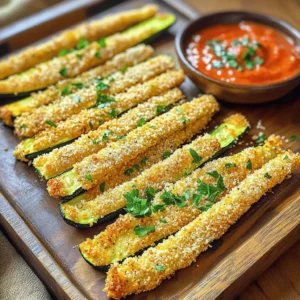 - 3 medium zucchinis, cut into fry shapes - 1 cup breadcrumbs (panko for extra crunch) - ½ cup grated Parmesan cheese - 4 cloves garlic, minced - 2 large eggs, beaten - 1 teaspoon Italian seasoning - ½ teaspoon salt - ½ teaspoon black pepper - Olive oil spray - Fresh parsley, chopped The key to great zucchini fries starts with fresh zucchinis. I like to choose medium-sized ones for the best texture. The next important part is the coating. I use panko breadcrumbs for a crunchier bite, but regular breadcrumbs work too. Grated Parmesan cheese adds a salty, cheesy flavor that makes these fries irresistible. Don’t forget the garlic! Fresh minced garlic gives a strong flavor. The beaten eggs help the coating stick to the zucchini. For seasoning, Italian seasoning brings warmth, while salt and black pepper add more flavor. If you want a lighter option, use olive oil spray. It helps the fries get crispy without too much oil. Lastly, fresh parsley is optional but gives a nice touch for presentation. - Preheat your oven to 425°F (220°C). Line a baking sheet with parchment paper. - In a shallow dish, mix together 1 cup of breadcrumbs, ½ cup of grated Parmesan cheese, 4 minced garlic cloves, 1 teaspoon of Italian seasoning, ½ teaspoon of salt, and ½ teaspoon of black pepper. Stir well to combine. - In a separate bowl, beat 2 large eggs until mixed. - Take each zucchini fry and dip it into the beaten eggs. Make sure it is well-coated. This helps the breadcrumbs stick. - After dipping, roll the zucchini fry in the breadcrumb mixture. Press lightly to ensure the crumbs stick well. - Arrange the coated zucchini fries on the prepared baking sheet in a single layer. - If you prefer, lightly drizzle the fries with olive oil or spray them with olive oil spray. - Bake in the preheated oven for 20-25 minutes. Flip the fries halfway through to ensure even crispiness. They should turn golden brown. To get the best crunch, use panko breadcrumbs. Panko gives a light and airy texture. It creates a crispier fry than regular breadcrumbs. Make sure to coat each fry completely. You want every part covered in the breadcrumb mix. This helps them crisp up nicely in the oven. You can play with flavors by adding spices. Try smoked paprika for a smoky taste, or cayenne for heat. Mixing in different cheeses can also boost flavor. Cheddar or mozzarella offers a nice twist on the classic. Each change adds a new taste to your fries. Pair your crispy fries with dips. Marinara sauce is a classic choice. Garlic aioli also adds a creamy touch. For a pretty presentation, sprinkle fresh parsley on top. This adds color and makes your dish look special. Serve them on a nice platter for friends and family to enjoy! {{image_2}} You can make these zucchini fries gluten-free! Just swap regular breadcrumbs for gluten-free breadcrumbs. This simple change keeps the crunch without the gluten. Look for brands that use rice or corn as their base. Check the label to ensure they are certified gluten-free. You can also use an air fryer to cook these fries. Set your air fryer to 400°F (200°C). Place the coated zucchini fries in a single layer in the basket. Cook them for about 10-15 minutes. Shake the basket halfway through for even cooking. The air fryer gives you a crispy texture with less oil. Want to spice things up? Try making spicy zucchini fries. Add some cayenne pepper or chili powder to the breadcrumb mix. For a fresh twist, mix in some chopped herbs like dill or basil. These small changes can turn your fries into a whole new snack experience! Store your leftover crispy garlic Parmesan zucchini fries in the fridge. First, let them cool completely. Place them in an airtight container. This keeps them fresh and prevents sogginess. Use a container that fits your fries well. Avoid stacking them too high to keep them from getting squished. To enjoy your fries again, reheat them in the oven. Preheat your oven to 400°F (200°C). Place the fries on a baking sheet. This helps them regain their crispiness. Bake for about 10-15 minutes or until warm. You can also use an air fryer for a quicker method. Set it to 350°F (175°C) and heat for 5-7 minutes. If you want to freeze the coated zucchini fries, follow these steps: First, prepare the zucchini as usual but don’t bake them. Place the coated fries in a single layer on a baking sheet. Freeze them for about 1-2 hours until firm. Once frozen, transfer them to a freezer bag or airtight container. Label with the date. They will stay good for up to three months. When ready to eat, bake straight from the freezer, adding a few extra minutes to the cooking time. No, frozen zucchini does not work well for this recipe. Frozen zucchini has a high water content. This causes the fries to become mushy when baked. Fresh zucchini keeps its shape and crunch. If you want crispy fries, always choose fresh zucchini. Zucchini fries taste best right after baking. They stay crispy for about 10 to 15 minutes. After that, they start to lose their crunch. To keep them crispy longer, serve them right away. You can also bake them just before serving for the best texture. Yes, you can prepare the zucchini fries ahead of time. Cut and coat the zucchini fries, then store them in the fridge. Keep them in an airtight container for up to a few hours. Bake them just before serving for that fresh, crispy taste. In this post, I covered the key ingredients, step-by-step instructions, and helpful tips for making delicious zucchini fries. I discussed ways to achieve maximum crispiness and shared variations to suit different tastes and dietary needs. You can easily store and reheat leftovers, too. Now, you can enjoy healthy, tasty zucchini fries that everyone will love. Have fun experimenting and making this recipe your own!