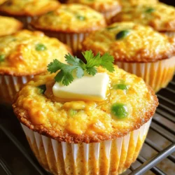 - 1 cup cornmeal - 1 cup all-purpose flour - 1 tablespoon baking powder - 1/2 teaspoon salt - 1/4 teaspoon baking soda - 1/4 cup sugar - 1 cup buttermilk - 1/4 cup vegetable oil - 2 large eggs - 1 cup shredded sharp cheddar cheese - 1-2 jalapeños, finely chopped (seeds removed for less heat) The right mix of ingredients makes these muffins special. First, the dry ingredients create a tasty base. Cornmeal gives a nice texture. All-purpose flour adds structure. Baking powder, salt, and baking soda help the muffins rise. Sugar adds a touch of sweetness. Next, the wet ingredients bring the dry ones together. Buttermilk makes the muffins moist and fluffy. Vegetable oil keeps them tender. Eggs provide richness and help bind everything. Now, let’s talk about flavor. Sharp cheddar cheese adds a bold taste that pairs well with the cornmeal. The jalapeños give a spicy kick. You can adjust how many you use based on your heat preference. Removing the seeds from jalapeños reduces the heat. This way, everyone can enjoy these muffins. Each ingredient plays a role in making these jalapeño cheddar cornbread muffins delicious. The combination of flavors and textures makes them perfect for any meal or snack. - First, preheat your oven to 400°F (200°C). - Next, line a muffin tin with paper liners or grease it with cooking spray. - In a large bowl, combine 1 cup of cornmeal, 1 cup of flour, 1 tablespoon of baking powder, 1/2 teaspoon of salt, and 1/4 teaspoon of baking soda. - Whisk these dry ingredients until they mix well. - Now, fold in 1 cup of shredded sharp cheddar cheese and 1-2 finely chopped jalapeños. Make sure they spread evenly throughout. - In a separate bowl, whisk together 1 cup of buttermilk, 1/4 cup of vegetable oil, and 2 large eggs until blended. - Pour the wet mixture into the dry mix. - Stir gently until just combined. It's okay if you see a few lumps; do not overmix! - Fill each muffin cup about 2/3 full with the batter. - For a tasty touch, sprinkle extra cheddar cheese on top. - Bake them in the oven for 15-20 minutes. Check doneness by inserting a toothpick in the center. If it comes out clean, they're ready! To get the best texture in your jalapeño cheddar cornbread muffins, avoid overmixing. When you mix the dry and wet ingredients, stir gently. A few lumps are okay. Too much mixing makes the muffins tough. Allow the muffins to cool in the tin for a few minutes after baking. This helps them set and hold their shape. Then, move them to a wire rack to cool completely. This step keeps them fluffy and soft. These muffins shine when served warm with a pat of butter. The melted butter enhances the flavor of the cheese and jalapeños. You can also pair them with soups or salads. They complement chili perfectly for a hearty meal. For more flavor, try adding herbs or spices. Chopped cilantro or a pinch of cumin can add a nice touch. You can also make mini muffins or a cornbread loaf. Adjust the baking time as needed, but enjoy the same great taste. {{image_2}} You can switch up the cheese in your jalapeño cheddar cornbread muffins. For a milder flavor, try using Monterey Jack or gouda. If you want a stronger taste, opt for pepper jack or even a blue cheese. These cheeses melt well and add great texture. For those who follow a vegan diet, vegan cheese is a perfect substitute. Look for brands that melt well. Nutritional yeast also adds a nice cheesy flavor without dairy. To control the spice, adjust how many jalapeños you use. If you like mild heat, use just one jalapeño with the seeds removed. For more kick, add two or three. You can also try other peppers like poblano or banana peppers for a different flavor. Adding spices like smoked paprika or cumin can enhance the flavor too. Just a pinch can change the taste profile and give it depth. If you need a gluten-free option, replace all-purpose flour with a gluten-free blend. Make sure to check the blend has xanthan gum for best results. For a dairy-free alternative, use almond or oat milk mixed with vinegar as a buttermilk substitute. You can also use a plant-based yogurt to replace the buttermilk in the recipe. This keeps the muffins moist and tasty. To store your jalapeño cheddar cornbread muffins at room temperature, place them in an airtight container. This keeps them fresh and moist. You can also wrap them in plastic wrap. Store them away from direct sunlight. They will stay good for up to three days. If you want to enjoy them warm, just pop them in the microwave for a few seconds. If you want to store muffins for a longer time, freezing is the best way. Place the cooled muffins in a freezer bag. Make sure to remove as much air as possible before sealing. Label the bag with the date. They can last up to three months in the freezer. To reheat, you can use an oven or microwave. If using an oven, preheat it to 350°F (175°C). Place the muffins on a baking sheet and heat for about 10 minutes. For a quick method, microwave one muffin for 15-20 seconds. Enjoy them warm for the best flavor! You can make these muffins spicier by adding more jalapeños. For extra heat, keep the seeds. You can also use hotter peppers like serranos or add a pinch of cayenne pepper. Each option packs a flavorful punch that can suit your heat tolerance. Yes, you can make these muffins ahead of time. Bake them the day before serving, and store them in an airtight container. You can warm them in the oven before serving for that fresh-baked taste. They taste great for breakfast or as a snack. If you don't have buttermilk, you can easily make your own. Mix one cup of milk with one tablespoon of vinegar. Let it sit for five minutes, and it's ready to use. This mixture will mimic the tangy flavor of buttermilk in your muffins. To check if your muffins are done, insert a toothpick in the center. If it comes out clean, your muffins are ready. They should be golden brown on top and spring back when touched. Don't forget to let them cool a bit before serving! You learned how to make tasty muffins with simple ingredients. We covered dry and wet mixes, plus flavorful additions like cheese and jalapeños. Following the steps ensures perfect texture and taste. Remember, you can change the recipe to fit your needs, like making it gluten-free. Storing these muffins properly keeps them fresh longer. Enjoy them warm, with butter, or as a side for soup. Follow these tips for success, and share these delicious muffins with friends and family!