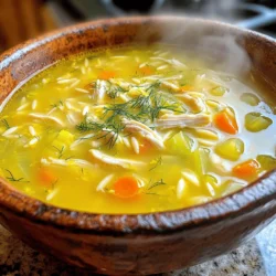 - 1 cup cooked chicken, shredded - 1 medium onion, diced - 2 cloves garlic, minced - 2 carrots, diced - 2 stalks celery, diced - 6 cups chicken broth - 1 cup orzo pasta (or rice) - 2 large eggs - 1/4 cup fresh lemon juice (about 2 lemons) - 1 tablespoon olive oil - Salt and pepper to taste - 1 tablespoon fresh dill or parsley, chopped (for garnish) Using fresh ingredients makes a big difference. Fresh chicken, herbs, and veggies add flavor. If you need substitutes, you can swap orzo for rice. You can also use vegetable broth for a lighter option. This soup is packed with vitamins and minerals. Chicken gives you protein and helps build muscles. Lemons add vitamin C, which boosts your immune system. The broth is hydrating and comforting. Carrots and celery provide fiber and nutrients. 1. Start by heating the olive oil in a large pot over medium heat. 2. Add the diced onion, garlic, carrots, and celery. Sauté for about 5-7 minutes. This makes the veggies soft and tasty. 3. Pour in the chicken broth and bring it to a boil. 4. Once boiling, add the orzo pasta (or rice) to the pot. Lower the heat and let it simmer for about 10 minutes. The pasta should be cooked al dente. 1. Stir in the shredded chicken. Then, remove the pot from heat. 2. In a separate bowl, whisk the eggs and lemon juice until smooth. 3. To temper the egg mixture, add a ladle of the hot broth. Whisk while adding to keep the eggs from curdling. 4. Slowly pour the tempered egg mixture back into the pot of soup. Stir gently to mix it well. 5. Season with salt and pepper to your taste. 6. Let the soup sit for a few minutes. This helps it thicken slightly before serving. - Serve the soup hot, garnished with fresh dill or parsley for a pop of color. - Pair it with crusty bread or a simple salad for a complete meal. - For the best look, use a bright bowl that makes the soup shine. To bring out the true taste of Greek lemon chicken soup, focus on fresh herbs. I recommend using fresh dill or parsley. These herbs add a bright flavor that pairs well with the lemon. When cooking, always sauté your vegetables first. This helps build a rich base for your soup. A frequent mistake is curdling the eggs. To avoid this, always temper the eggs. Slowly mix hot broth into the egg mixture while whisking. This keeps the eggs smooth. Another mistake is the soup being too thin. Make sure your orzo or rice is cooked enough to thicken the soup naturally. If your soup is too thin, you can thicken it easily. Just mix a bit of cornstarch with cold water and stir it in. For seasoning, taste the soup. If it needs more flavor, add salt or lemon juice. Adjusting these can bring the soup to life. {{image_2}} You can switch out the chicken for other proteins. Tofu, for example, works well. Turkey is another great option. If you want a lighter soup, consider using seafood. For those who need gluten-free options, substitute orzo with rice or gluten-free pasta. Always check labels to ensure they meet your needs. Different regions have their own spins on Greek chicken soup. Some might add spices like saffron or cayenne. Others include local herbs like oregano or mint. You can also play with vegetables. Try adding spinach, kale, or even zucchini for a fresh twist. Each variation brings a unique flavor to the dish. For low-carb diets, skip the pasta. You can add more veggies instead. Cauliflower rice is a good substitute. If you want a high-protein version, add more chicken or include beans. If you’re looking for vegan options, use vegetable broth and omit the eggs. Replace chicken with chickpeas or lentils for a hearty meal. To keep Greek Lemon Chicken Soup fresh, let it cool first. Then, transfer it to an airtight container. Store it in the fridge for up to three days. If you need to keep it longer, freeze the soup. It can stay fresh in the freezer for about three months. Just make sure to leave some space in the container, as the soup will expand when it freezes. Reheat the soup on the stove over low heat. Stir it often to keep it from sticking. You can also use the microwave. Heat it in short bursts, stirring in between, to keep it warm and tasty. Always check the temperature. Make sure it reaches at least 165°F to be safe to eat. If you have leftover soup, get creative! Use it as a base for a casserole. You can also add it to cooked rice or quinoa for a quick meal. Another fun idea is to mix it with veggies for a hearty pasta dish. The flavors blend well and make for a delicious new meal. Greek Lemon Chicken Soup, also known as Avgolemono, is a warm and bright dish. It blends chicken, lemon, and egg in a rich broth. This soup is a staple in Greek homes. It comforts you on cold days and during illness. The tangy flavor of lemon stands out, giving the soup its signature taste. Yes, you can make Greek Lemon Chicken Soup ahead of time. Prepare the soup and let it cool. Store it in an airtight container in the fridge for up to three days. Reheat gently on the stove before serving. If you make it too early, the orzo may soak up broth, so consider cooking it fresh. To add creaminess, whisk in a bit of heavy cream after you temper the eggs. This will make the soup rich without changing its flavor. You can also use half-and-half for a lighter option. Just be careful not to boil the soup after adding cream, as it can curdle. Yes, you can adapt this recipe for a slow cooker. Start by sautéing the veggies on the stove. Then, add them to the slow cooker with the chicken broth and chicken. Cook on low for 6-8 hours. Add the orzo and temper the egg mixture in the last 30 minutes of cooking. Great sides include a simple Greek salad or warm pita bread. A slice of crusty bread is also perfect for dipping. If you want something more filling, serve it with rice or a grain salad. These sides enhance the meal and complement the soup's bright flavors. This blog post covered Greek Lemon Chicken Soup from top to bottom. You learned about key ingredients like chicken, lemon, and fresh herbs. I shared step-by-step instructions for easy preparation and serving. We discussed tips to enhance flavor and avoid common mistakes. Plus, you discovered exciting variations and storage tips. Remember, using fresh ingredients is key for the best taste. Enjoy this comforting soup anytime, and don’t hesitate to make it your own!
