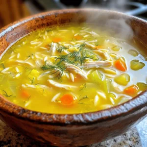 - 1 cup cooked chicken, shredded - 1 medium onion, diced - 2 cloves garlic, minced - 2 carrots, diced - 2 stalks celery, diced - 6 cups chicken broth - 1 cup orzo pasta (or rice) - 2 large eggs - 1/4 cup fresh lemon juice (about 2 lemons) - 1 tablespoon olive oil - Salt and pepper to taste - 1 tablespoon fresh dill or parsley, chopped (for garnish) Using fresh ingredients makes a big difference. Fresh chicken, herbs, and veggies add flavor. If you need substitutes, you can swap orzo for rice. You can also use vegetable broth for a lighter option. This soup is packed with vitamins and minerals. Chicken gives you protein and helps build muscles. Lemons add vitamin C, which boosts your immune system. The broth is hydrating and comforting. Carrots and celery provide fiber and nutrients. 1. Start by heating the olive oil in a large pot over medium heat. 2. Add the diced onion, garlic, carrots, and celery. Sauté for about 5-7 minutes. This makes the veggies soft and tasty. 3. Pour in the chicken broth and bring it to a boil. 4. Once boiling, add the orzo pasta (or rice) to the pot. Lower the heat and let it simmer for about 10 minutes. The pasta should be cooked al dente. 1. Stir in the shredded chicken. Then, remove the pot from heat. 2. In a separate bowl, whisk the eggs and lemon juice until smooth. 3. To temper the egg mixture, add a ladle of the hot broth. Whisk while adding to keep the eggs from curdling. 4. Slowly pour the tempered egg mixture back into the pot of soup. Stir gently to mix it well. 5. Season with salt and pepper to your taste. 6. Let the soup sit for a few minutes. This helps it thicken slightly before serving. - Serve the soup hot, garnished with fresh dill or parsley for a pop of color. - Pair it with crusty bread or a simple salad for a complete meal. - For the best look, use a bright bowl that makes the soup shine. To bring out the true taste of Greek lemon chicken soup, focus on fresh herbs. I recommend using fresh dill or parsley. These herbs add a bright flavor that pairs well with the lemon. When cooking, always sauté your vegetables first. This helps build a rich base for your soup. A frequent mistake is curdling the eggs. To avoid this, always temper the eggs. Slowly mix hot broth into the egg mixture while whisking. This keeps the eggs smooth. Another mistake is the soup being too thin. Make sure your orzo or rice is cooked enough to thicken the soup naturally. If your soup is too thin, you can thicken it easily. Just mix a bit of cornstarch with cold water and stir it in. For seasoning, taste the soup. If it needs more flavor, add salt or lemon juice. Adjusting these can bring the soup to life. {{image_2}} You can switch out the chicken for other proteins. Tofu, for example, works well. Turkey is another great option. If you want a lighter soup, consider using seafood. For those who need gluten-free options, substitute orzo with rice or gluten-free pasta. Always check labels to ensure they meet your needs. Different regions have their own spins on Greek chicken soup. Some might add spices like saffron or cayenne. Others include local herbs like oregano or mint. You can also play with vegetables. Try adding spinach, kale, or even zucchini for a fresh twist. Each variation brings a unique flavor to the dish. For low-carb diets, skip the pasta. You can add more veggies instead. Cauliflower rice is a good substitute. If you want a high-protein version, add more chicken or include beans. If you’re looking for vegan options, use vegetable broth and omit the eggs. Replace chicken with chickpeas or lentils for a hearty meal. To keep Greek Lemon Chicken Soup fresh, let it cool first. Then, transfer it to an airtight container. Store it in the fridge for up to three days. If you need to keep it longer, freeze the soup. It can stay fresh in the freezer for about three months. Just make sure to leave some space in the container, as the soup will expand when it freezes. Reheat the soup on the stove over low heat. Stir it often to keep it from sticking. You can also use the microwave. Heat it in short bursts, stirring in between, to keep it warm and tasty. Always check the temperature. Make sure it reaches at least 165°F to be safe to eat. If you have leftover soup, get creative! Use it as a base for a casserole. You can also add it to cooked rice or quinoa for a quick meal. Another fun idea is to mix it with veggies for a hearty pasta dish. The flavors blend well and make for a delicious new meal. Greek Lemon Chicken Soup, also known as Avgolemono, is a warm and bright dish. It blends chicken, lemon, and egg in a rich broth. This soup is a staple in Greek homes. It comforts you on cold days and during illness. The tangy flavor of lemon stands out, giving the soup its signature taste. Yes, you can make Greek Lemon Chicken Soup ahead of time. Prepare the soup and let it cool. Store it in an airtight container in the fridge for up to three days. Reheat gently on the stove before serving. If you make it too early, the orzo may soak up broth, so consider cooking it fresh. To add creaminess, whisk in a bit of heavy cream after you temper the eggs. This will make the soup rich without changing its flavor. You can also use half-and-half for a lighter option. Just be careful not to boil the soup after adding cream, as it can curdle. Yes, you can adapt this recipe for a slow cooker. Start by sautéing the veggies on the stove. Then, add them to the slow cooker with the chicken broth and chicken. Cook on low for 6-8 hours. Add the orzo and temper the egg mixture in the last 30 minutes of cooking. Great sides include a simple Greek salad or warm pita bread. A slice of crusty bread is also perfect for dipping. If you want something more filling, serve it with rice or a grain salad. These sides enhance the meal and complement the soup's bright flavors. This blog post covered Greek Lemon Chicken Soup from top to bottom. You learned about key ingredients like chicken, lemon, and fresh herbs. I shared step-by-step instructions for easy preparation and serving. We discussed tips to enhance flavor and avoid common mistakes. Plus, you discovered exciting variations and storage tips. Remember, using fresh ingredients is key for the best taste. Enjoy this comforting soup anytime, and don’t hesitate to make it your own!