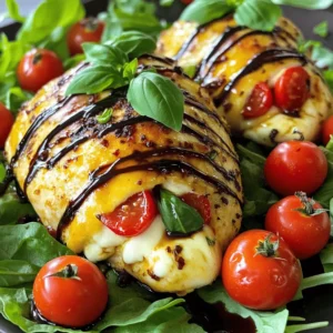 To make Caprese Stuffed Chicken Breast, you need: - 4 boneless, skinless chicken breasts - 1 cup fresh mozzarella cheese, shredded - 1 cup cherry tomatoes, halved - ½ cup fresh basil leaves, chopped - 2 tablespoons balsamic glaze - 2 tablespoons olive oil - 3 cloves garlic, minced - Salt and pepper to taste - 1 teaspoon Italian seasoning - Toothpicks or kitchen twine for securing If you can't find fresh mozzarella, use shredded provolone or even goat cheese for a tangy twist. For cherry tomatoes, grape tomatoes work great too. You can swap fresh basil with spinach or arugula if you like. Balsamic glaze can be replaced with a simple balsamic vinegar if you prefer a lighter taste. Don't have Italian seasoning? Use oregano and thyme for similar flavor. Each serving of Caprese Stuffed Chicken Breast contains: - Calories: 380 - Protein: 40g - Fat: 20g - Carbohydrates: 8g - Fiber: 1g - Sodium: 450mg This dish is a great way to enjoy lean protein and fresh veggies while keeping it simple and tasty. Start with four boneless, skinless chicken breasts. Use a sharp knife to create a pocket in each breast. Slice it horizontally but do not cut all the way through. This pocket will hold the tasty stuffing. Make sure each pocket is deep enough to hold a good amount of filling. In a mixing bowl, combine the following ingredients: - 1 cup fresh mozzarella cheese, shredded - 1 cup cherry tomatoes, halved - ½ cup fresh basil leaves, chopped - 2 tablespoons balsamic glaze - 3 cloves garlic, minced - Salt and pepper to taste - 1 teaspoon Italian seasoning Mix these ingredients well. The flavors blend beautifully, creating a fresh and vibrant stuffing. In a large oven-safe skillet, heat 2 tablespoons of olive oil over medium-high heat. Once hot, add the stuffed chicken breasts. Sear them on both sides until golden brown, about 4 minutes per side. This step adds flavor and color. After searing, transfer the skillet to an oven preheated to 375°F (190°C). Bake the chicken for 20-25 minutes. Use a meat thermometer to check that the internal temperature reaches 165°F (75°C). Once done, carefully remove the chicken from the oven and take out the toothpicks or twine. Let the chicken rest for five minutes before slicing. Drizzle any leftover balsamic glaze over the top to enhance the dish's flavor. To make your Caprese stuffed chicken great, use fresh ingredients. Fresh mozzarella and ripe tomatoes bring out the best flavor. When you slice the chicken, be careful. Cut a pocket, but don’t cut all the way through. This helps keep the filling inside. Stuff each chicken breast well, but don’t overfill it. If you do, the mixture may spill out while cooking. Secure the openings with toothpicks or kitchen twine to keep the filling in place during cooking. Cooking at the right temperature is key. Preheat your oven to 375°F (190°C) before starting. Sear the chicken for about 4 minutes on each side. This gives it a nice brown color. Then, transfer the skillet to the oven. Bake for 20 to 25 minutes. The chicken should reach an internal temperature of 165°F (75°C) to be safe. Use a meat thermometer to check. This ensures you cook it just right, so it’s juicy and tender. To get that golden crust, start with a hot skillet. Heat the olive oil well before adding the chicken. This helps create a nice sear. Sear each side for about 4 minutes. Look for a brown color. If the chicken sticks to the pan, wait a minute before flipping. Patience is key here. After baking, let the chicken rest for 5 minutes. This helps seal in the juices, making every bite delicious. {{image_2}} You can swap the mozzarella for other cheeses. Try using provolone for a sharper taste. Goat cheese gives a creamy texture and tangy flavor. Feta cheese is crumbly and adds a unique twist. Each cheese brings its own charm to the dish. Change up the stuffing with different veggies. Spinach adds a fresh touch and is healthy. Artichoke hearts bring a nice, briny flavor. Roasted red peppers add a sweet and smoky note. Zucchini or mushrooms can also create a hearty filling. Looking for more heat? Add crushed red pepper flakes to the stuffing. A dash of cayenne can bring a nice kick. You can also mix in some pesto for a robust herbal flavor. Experimenting with spices makes each meal special and fun! Store your Caprese stuffed chicken in an airtight container. Let it cool completely first. Place it in the fridge for up to three days. Make sure you keep it sealed tight to preserve flavor and moisture. To reheat, preheat your oven to 350°F (175°C). Place the chicken in a baking dish. Cover it with foil to keep it moist. Heat for about 15-20 minutes until warmed through. You can also use a microwave if you're in a hurry. Heat on medium power for 2-3 minutes. Check the center to ensure it's hot. If you want to freeze the chicken, do it before cooking. Wrap each stuffed chicken breast in plastic wrap, then in foil. This helps prevent freezer burn. You can store it in the freezer for up to three months. When ready to cook, thaw it in the fridge overnight before baking. It takes about 50 minutes to cook Caprese stuffed chicken. This includes 15 minutes for prep and 35 minutes for cooking. You will need to sear the chicken for 4 minutes on each side. Then, bake it in the oven for 20 to 25 minutes. Ensure the chicken reaches an internal temperature of 165°F. This ensures it is safe to eat. Yes, you can make this recipe ahead of time. Prepare the chicken and stuff it, then cover it and store it in the fridge for up to 24 hours. When ready to cook, you can sear and bake it as normal. This saves time on busy days and lets flavors meld. Caprese stuffed chicken pairs well with many sides. Consider serving it over a bed of mixed greens. A light salad with vinaigrette also works nicely. Roasted vegetables or garlic bread make excellent choices too. For a refreshing touch, add sliced avocado or a tomato salad. This blog post covered how to make Caprese Stuffed Chicken. We looked at the ingredients needed and good substitutes. I shared the step-by-step cooking method to help you succeed. You learned tips for perfect stuffing and cooking. We also discussed fun variations to try. Lastly, I provided storage tips to keep your meal fresh. Now, you can impress with this delicious dish. Enjoy cooking, and make it your own!