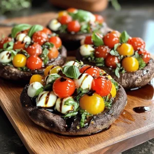 To make Caprese Stuffed Portobellos, you will need the following items: - 4 large portobello mushrooms, stems removed - 2 cups cherry tomatoes, halved - 1 cup fresh mozzarella pearls, drained - 1/2 cup fresh basil leaves, chopped - 3 tablespoons balsamic glaze - 3 tablespoons olive oil - 2 cloves garlic, minced - Salt and pepper to taste You can add a few extra touches to boost the flavor: - 1/4 teaspoon red pepper flakes (for a bit of heat) - More balsamic glaze (for drizzling before serving) - Extra fresh basil leaves (for garnish) These ingredients come together to create a dish that is fresh, vibrant, and packed with flavor. The mushrooms serve as a perfect base, holding all the delicious toppings. Start with four large portobello mushrooms. Remove the stems and clean them gently. Brush each mushroom with olive oil on both sides. This helps add flavor and keeps them moist. Place the mushrooms gill side up on a baking sheet. Make sure they are evenly spaced for even cooking. In a medium bowl, mix together two cups of halved cherry tomatoes and one cup of fresh mozzarella pearls. Add half a cup of chopped basil leaves for that fresh taste. Toss in two cloves of minced garlic to boost the flavor. Drizzle in three tablespoons of balsamic glaze. If you like a little kick, add a quarter teaspoon of red pepper flakes. Season the mixture with salt and pepper. Gently stir everything until well combined. Spoon the Caprese filling generously into each portobello mushroom cap. Press down slightly so the filling stays in place. Preheat your oven to 400°F (200°C). Bake the stuffed mushrooms for 20 to 25 minutes. They should become tender, and the cheese will bubble. After baking, let them cool for a few minutes. Drizzle with more balsamic glaze and garnish with extra basil leaves before serving. Enjoy your delicious Caprese stuffed portobellos! Cooking portobello mushrooms can be fun and easy. First, choose fresh mushrooms. Look for firm caps and a nice color. When you clean them, use a damp paper towel. Do not soak them in water. The mushrooms will get soggy. Brush both sides with olive oil for flavor. This also helps them brown nicely. Place them gill side up on a baking sheet. This way, they can hold the filling well. Melted cheese is key to a great bite. Use fresh mozzarella pearls for the best texture. They melt well and give a nice stretch. When mixing the cheese, add it to the bowl last. This keeps it from breaking apart too much. Bake the mushrooms until the cheese is bubbling, about 20-25 minutes. Keep an eye on them. You want the cheese melted but not burnt. Presentation makes the dish more inviting. Serve the stuffed mushrooms on a nice platter. Drizzle with extra balsamic glaze for shine and flavor. Sprinkle fresh basil on top for a pop of color. This adds freshness and looks great. Arrange them neatly, so they catch the eye. You want guests to be excited to dig in! {{image_2}} You can switch up the cheese in this dish. Fresh mozzarella is great, but other cheeses work too. Try burrata for a creamier texture. Feta adds a tangy twist. Goat cheese brings a unique flavor that pairs well with the basil. Use any cheese you love to make it your own. Want a vegan version? You can easily swap out the cheese. Use vegan mozzarella or cashew cheese instead. For a creamy touch, try adding avocado. You can also use nutritional yeast for a cheesy flavor without dairy. This keeps the dish light and fresh. If you want to boost the meal, add proteins or grains. Cooked quinoa makes a great base. You can toss in grilled chicken or shrimp for extra protein. For a vegetarian option, add chickpeas or lentils. These additions make your dish heartier and more filling. After enjoying your Caprese stuffed portobellos, let the leftovers cool down. Place them in an airtight container. Make sure to store them in the fridge. They will stay fresh for up to three days. If you have more than you can eat, consider freezing them. Just remember that mushrooms can change texture once frozen. To reheat your stuffed portobellos, preheat your oven to 350°F (175°C). Place the mushrooms on a baking sheet. Cover them with foil to keep them moist. Bake for about 10 to 15 minutes, until they are warm. You can also use a microwave. However, the oven usually gives better results. If you plan to freeze your stuffed portobellos, do it right after cooling. Wrap each mushroom tightly in plastic wrap. Then, place them in a freezer-safe bag. They can last for about two months in the freezer. When you’re ready to eat, thaw them overnight in the fridge before reheating. Enjoy the flavors fresh from your kitchen! Yes, you can prepare Caprese stuffed portobellos ahead of time. You can mix the filling and stuff the mushrooms a few hours before cooking. Just keep them in the fridge. If you want to save time, prepare the mushrooms and filling the day before. When ready to cook, bake them straight from the fridge. This method keeps the flavors fresh and tasty. Caprese stuffed portobellos pair well with many dishes. You can serve them with a green salad or garlic bread. Pasta with a light sauce is another great option. They also go nicely with grilled vegetables or rice. The fresh flavors make these mushrooms fit well with many sides. You can tell the mushrooms are done when they are soft and tender. The cheese should be bubbly and slightly golden. If you poke them gently, they should give a bit. Cooking time is usually 20-25 minutes at 400°F (200°C). Always check to make sure they look delicious before taking them out! We covered how to make delicious Caprese Stuffed Portobellos. You learned about key ingredients, step-by-step baking, and helpful tips. I shared variations to suit different diets and storage methods for leftovers. Remember, you can use different cheeses or try vegan options to make this dish your own. With these simple steps, you can impress anyone at your table. Enjoy creating and sharing this tasty meal with friends and family!