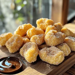 - 1 cup all-purpose flour - 1/4 cup granulated sugar - 1/2 teaspoon cinnamon (plus extra for coating) - 1/4 teaspoon salt - 1 cup water - 2 tablespoons unsalted butter - 1 teaspoon vanilla extract - 1/2 teaspoon baking powder - Cooking spray - Optional: Chocolate sauce for dipping The ingredients list is simple yet vital. Each item plays a key role in creating the perfect churro bites. The flour gives structure, while sugar adds sweetness. Cinnamon brings warmth and a lovely aroma. The salt enhances flavor, and water combines everything. Butter makes the dough rich, and vanilla adds a hint of depth. The baking powder helps the churro bites puff up in the air fryer, creating that crispy texture we love. - Gluten-free flour option: You can use a gluten-free blend instead of all-purpose flour. This keeps the recipe friendly for those with gluten sensitivities. - Vegan butter alternative: Swap unsalted butter for a vegan butter option. This makes the churro bites suitable for a plant-based diet. Choosing these substitutions can help more people enjoy this tasty treat without missing out on flavor. Happy cooking! To start, you need to make the dough for your churro bites. In a medium saucepan, combine: - 1 cup water - 2 tablespoons unsalted butter - 1/4 teaspoon salt Bring this mixture to a boil over medium heat. Once it bubbles, remove the pan from the heat. Next, add in the dry ingredients: - 1 cup all-purpose flour - 1/2 teaspoon baking powder - 1 teaspoon vanilla extract Stir everything together until it forms a thick dough. It should be smooth and slightly sticky. Let it cool for a few minutes before moving on. Now, let’s shape our churro bites! Take the cooled dough and put it into a piping bag. Use a large star tip for the best results. Pipe small bites about 1 inch long onto a tray lined with parchment paper. Make sure to leave some space between each piece. This helps them cook evenly. Next, it's time to cook! First, preheat your air fryer to 375°F (190°C). This step is key for getting those bites crispy. Preheat for about 5 minutes. Once heated, spray the air fryer basket lightly with cooking spray. Place the churro bites in a single layer. Avoid crowding the basket; cook them in batches if needed. Air fry the churro bites for 8 to 10 minutes. Look for a golden color and crispy texture. You will know they are done when they smell amazing and have a nice crunch! To get the right texture for your churro bites, you must know when the dough is ready. When you mix the flour and water, it should form a thick dough that pulls away from the sides of the pan. If it sticks, keep stirring until it stops. For crispy bites, here are some tips: - Make sure to air fry in a single layer. This helps them cook evenly. - Don't overcrowd the basket. Leave space for air to flow. - Lightly spray the churro bites with oil before cooking. This adds crunch. You can serve churro bites with many tasty dips. Chocolate sauce is a classic choice. It adds a rich flavor that pairs well with the sweet churros. Caramel sauce also works great, giving a buttery taste. Get creative with your presentation! Try serving them in a small basket lined with parchment paper. This adds a fun touch. You can also sprinkle some extra cinnamon on top for a nice look. Enjoy your yummy churro bites! {{image_2}} You can make churro bites even more fun by adding flavors. Here are some ideas: - Spices: Try adding nutmeg or cardamom for a warm twist. - Extracts: Vanilla and almond extracts can add a nice kick. - Chocolate Churros: Mix cocoa powder into the dough for a rich taste. - Pumpkin Spice: Add pumpkin spice to the dough for a fall favorite. These flavor infusions can take your churro bites to the next level. Just adjust the sugar to balance the taste as needed. Churros can fit many diets! Here are some options: - Low-Sugar: Use less sugar or a sugar substitute to make them healthier. - Sugar-Free: Try sugar-free sweeteners to keep the sweetness without the sugar. - Keto-Friendly: Use almond flour instead of all-purpose flour for a low-carb treat. These options let everyone enjoy churro bites without worry. Just ensure you adjust cooking times if you change the ingredients. To keep your churro bites fresh, store them in an airtight container. This helps prevent moisture and keeps them crispy. Use a container that fits your leftovers snugly. A small glass or plastic container works well. You can also use a resealable plastic bag. Lay the churros flat to save space. The best way to reheat churro bites is in the air fryer. Set the air fryer to 350°F (175°C) and heat them for about 3-5 minutes. This method will make them crispy again. If you don’t have an air fryer, you can use a regular oven. Place the churro bites on a baking sheet. Heat at 350°F (175°C) for about 5-7 minutes. You can also microwave them, but they may lose their crunch. Microwave for 15-20 seconds. For the best taste, use the air fryer or oven. Air fryer churro bites stay fresh for about 2 to 3 days. Store them in an airtight container. They taste best when eaten fresh. If you keep them out too long, they might get soft. To keep them crispier, try to eat them soon after cooking. Yes, you can freeze churro bites! Allow them to cool completely first. Place them on a baking sheet in a single layer. Freeze for about an hour until firm. Then, transfer them to a freezer bag. When you want to eat them, thaw in the fridge overnight. Reheat in the air fryer for a crispy finish. If your churro bites aren't crispy, check a few things. First, ensure your air fryer is preheated. A hot air fryer helps them cook evenly. Second, do not overcrowd the basket. If they are too close, they won’t crisp up. Lastly, consider cooking them for a bit longer. A few extra minutes can make a big difference! You can easily make delicious churro bites at home. Using basic ingredients, you can create a tasty treat. Follow the steps to prepare, shape, and cook them perfectly. Remember to use tips for achieving that crispy texture. Serve with dips or try different flavors to impress your friends. Store leftovers properly, and you can enjoy them later too. With these methods, making churro bites can be fun and rewarding. Try your hand at this simple dessert and enjoy every bite!