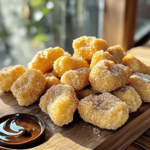 - 1 cup all-purpose flour - 1/4 cup granulated sugar - 1/2 teaspoon cinnamon (plus extra for coating) - 1/4 teaspoon salt - 1 cup water - 2 tablespoons unsalted butter - 1 teaspoon vanilla extract - 1/2 teaspoon baking powder - Cooking spray - Optional: Chocolate sauce for dipping The ingredients list is simple yet vital. Each item plays a key role in creating the perfect churro bites. The flour gives structure, while sugar adds sweetness. Cinnamon brings warmth and a lovely aroma. The salt enhances flavor, and water combines everything. Butter makes the dough rich, and vanilla adds a hint of depth. The baking powder helps the churro bites puff up in the air fryer, creating that crispy texture we love. - Gluten-free flour option: You can use a gluten-free blend instead of all-purpose flour. This keeps the recipe friendly for those with gluten sensitivities. - Vegan butter alternative: Swap unsalted butter for a vegan butter option. This makes the churro bites suitable for a plant-based diet. Choosing these substitutions can help more people enjoy this tasty treat without missing out on flavor. Happy cooking! To start, you need to make the dough for your churro bites. In a medium saucepan, combine: - 1 cup water - 2 tablespoons unsalted butter - 1/4 teaspoon salt Bring this mixture to a boil over medium heat. Once it bubbles, remove the pan from the heat. Next, add in the dry ingredients: - 1 cup all-purpose flour - 1/2 teaspoon baking powder - 1 teaspoon vanilla extract Stir everything together until it forms a thick dough. It should be smooth and slightly sticky. Let it cool for a few minutes before moving on. Now, let’s shape our churro bites! Take the cooled dough and put it into a piping bag. Use a large star tip for the best results. Pipe small bites about 1 inch long onto a tray lined with parchment paper. Make sure to leave some space between each piece. This helps them cook evenly. Next, it's time to cook! First, preheat your air fryer to 375°F (190°C). This step is key for getting those bites crispy. Preheat for about 5 minutes. Once heated, spray the air fryer basket lightly with cooking spray. Place the churro bites in a single layer. Avoid crowding the basket; cook them in batches if needed. Air fry the churro bites for 8 to 10 minutes. Look for a golden color and crispy texture. You will know they are done when they smell amazing and have a nice crunch! To get the right texture for your churro bites, you must know when the dough is ready. When you mix the flour and water, it should form a thick dough that pulls away from the sides of the pan. If it sticks, keep stirring until it stops. For crispy bites, here are some tips: - Make sure to air fry in a single layer. This helps them cook evenly. - Don't overcrowd the basket. Leave space for air to flow. - Lightly spray the churro bites with oil before cooking. This adds crunch. You can serve churro bites with many tasty dips. Chocolate sauce is a classic choice. It adds a rich flavor that pairs well with the sweet churros. Caramel sauce also works great, giving a buttery taste. Get creative with your presentation! Try serving them in a small basket lined with parchment paper. This adds a fun touch. You can also sprinkle some extra cinnamon on top for a nice look. Enjoy your yummy churro bites! {{image_2}} You can make churro bites even more fun by adding flavors. Here are some ideas: - Spices: Try adding nutmeg or cardamom for a warm twist. - Extracts: Vanilla and almond extracts can add a nice kick. - Chocolate Churros: Mix cocoa powder into the dough for a rich taste. - Pumpkin Spice: Add pumpkin spice to the dough for a fall favorite. These flavor infusions can take your churro bites to the next level. Just adjust the sugar to balance the taste as needed. Churros can fit many diets! Here are some options: - Low-Sugar: Use less sugar or a sugar substitute to make them healthier. - Sugar-Free: Try sugar-free sweeteners to keep the sweetness without the sugar. - Keto-Friendly: Use almond flour instead of all-purpose flour for a low-carb treat. These options let everyone enjoy churro bites without worry. Just ensure you adjust cooking times if you change the ingredients. To keep your churro bites fresh, store them in an airtight container. This helps prevent moisture and keeps them crispy. Use a container that fits your leftovers snugly. A small glass or plastic container works well. You can also use a resealable plastic bag. Lay the churros flat to save space. The best way to reheat churro bites is in the air fryer. Set the air fryer to 350°F (175°C) and heat them for about 3-5 minutes. This method will make them crispy again. If you don’t have an air fryer, you can use a regular oven. Place the churro bites on a baking sheet. Heat at 350°F (175°C) for about 5-7 minutes. You can also microwave them, but they may lose their crunch. Microwave for 15-20 seconds. For the best taste, use the air fryer or oven. Air fryer churro bites stay fresh for about 2 to 3 days. Store them in an airtight container. They taste best when eaten fresh. If you keep them out too long, they might get soft. To keep them crispier, try to eat them soon after cooking. Yes, you can freeze churro bites! Allow them to cool completely first. Place them on a baking sheet in a single layer. Freeze for about an hour until firm. Then, transfer them to a freezer bag. When you want to eat them, thaw in the fridge overnight. Reheat in the air fryer for a crispy finish. If your churro bites aren't crispy, check a few things. First, ensure your air fryer is preheated. A hot air fryer helps them cook evenly. Second, do not overcrowd the basket. If they are too close, they won’t crisp up. Lastly, consider cooking them for a bit longer. A few extra minutes can make a big difference! You can easily make delicious churro bites at home. Using basic ingredients, you can create a tasty treat. Follow the steps to prepare, shape, and cook them perfectly. Remember to use tips for achieving that crispy texture. Serve with dips or try different flavors to impress your friends. Store leftovers properly, and you can enjoy them later too. With these methods, making churro bites can be fun and rewarding. Try your hand at this simple dessert and enjoy every bite!