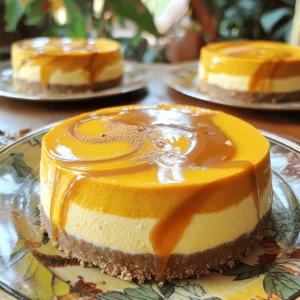 - 1 ½ cups graham cracker crumbs - ½ cup unsalted butter, melted - ¼ cup granulated sugar - 16 oz cream cheese, softened - 1 cup pumpkin puree (not pumpkin pie filling) - ¾ cup granulated sugar - ½ cup sour cream - 3 large eggs - 1 teaspoon vanilla extract - 1 teaspoon ground cinnamon - ½ teaspoon ground nutmeg - ½ teaspoon ground ginger - Pinch of salt - ½ cup caramel sauce (store-bought or homemade) The crust starts this dessert with a sweet crunch. You mix graham cracker crumbs, melted butter, and sugar. Press this mix into the bottom of your pan. This gives a solid base for your cheesecake. For the filling, the cream cheese is key. It needs to be soft. You beat it until smooth. Add pumpkin puree for flavor. The sour cream adds creaminess. Then mix in sugar, eggs, vanilla, and spices. The spices are what make this special. They give warmth and depth. Now, for the caramel swirl, you can use store-bought sauce. If you're feeling bold, make your own! Drizzle it over the filling. Take a knife to swirl it gently. This creates a beautiful marbled look. Each ingredient plays a role. Together, they make a delightful dessert that is a feast for the eyes and the taste buds. - In a medium bowl, mix 1 ½ cups of graham cracker crumbs, ½ cup of melted unsalted butter, and ¼ cup of granulated sugar until well blended. - Press this mixture firmly into the bottom of a 9-inch springform pan to form a nice, even crust. - Bake the crust in a preheated oven at 325°F for 10 minutes, then take it out to cool. - In a large bowl, beat 16 oz of softened cream cheese with an electric mixer until it is smooth and creamy. - Next, add 1 cup of pumpkin puree, ¾ cup of granulated sugar, ½ cup of sour cream, and 3 large eggs. Also, mix in 1 teaspoon of vanilla extract, 1 teaspoon of ground cinnamon, ½ teaspoon of ground nutmeg, ½ teaspoon of ground ginger, and a pinch of salt. Beat everything together until it is fully combined and smooth. - Pour the cheesecake filling over the cooled crust in the springform pan. - Drizzle ½ cup of caramel sauce over the filling. - Use a knife or toothpick to gently swirl the caramel through the cheesecake. This creates a beautiful marbled effect. - Bake the cheesecake in the oven for 50-60 minutes. Check that the center is set but still slightly jiggly. It will firm up as it cools. - When done, turn off the oven and crack the door open. Let the cheesecake cool slowly for about 1 hour. This step helps prevent cracks. - After cooling, place the cheesecake in the fridge for at least 4 hours, or even better, overnight. This allows it to set completely. - When ready to serve, remove the sides of the springform pan. Drizzle extra caramel sauce over the top if you like. To get that stunning caramel swirl, you need to be gentle. After pouring the cheesecake filling, drizzle the caramel sauce on top. Use a knife or toothpick to swirl it gently. Don't overdo it! Too much mixing will blend the caramel into the batter. You want a nice marbled look. For tools, a toothpick works well, but a skewer can give you more control. Both help create those beautiful lines of caramel. Cracks can ruin the look of your cheesecake. To avoid this, cool it slowly. Once the baking time is up, turn off the oven and crack the door open. This lets heat escape slowly. Keep it like this for about an hour. This method helps the cheesecake set without sudden temperature changes. After that, chill it in the fridge for at least four hours. Longer is even better! To boost the flavor of your cheesecake, consider adding spices. Besides cinnamon, try ginger and nutmeg for a warm touch. A pinch of allspice can also add depth. For toppings, whipped cream is a classic choice. You can also sprinkle some toasted pecans for crunch. Drizzle more caramel sauce on top for extra sweetness. These little touches make your dessert shine! {{image_2}} You can switch up the crust for your caramel swirl pumpkin cheesecake. Here are a few ideas: - Gluten-free crust suggestions: Use almond flour or gluten-free graham crackers. These options provide a tasty base without gluten. - Cookie crust alternatives: Try crushed Oreos or gingersnap cookies for a fun twist. These give your cheesecake a unique flavor and texture. You can add a personal touch to your cheesecake with different flavors: - Adding chocolate or spice variations: Mix in chocolate chips or cocoa powder for a rich flavor. You can also add more spices like allspice or cloves for extra warmth. - Using different fillings like sweet potatoes: Swap out pumpkin for sweet potato puree. This variation keeps the dish creamy and sweet, with a different flavor profile. Serving can elevate your cheesecake experience. Here are some ideas: - Pairing with sides or beverages: Serve with a scoop of vanilla ice cream or a dollop of whipped cream. A warm spiced cider or coffee pairs nicely too. - Festive garnishing ideas: Top with extra caramel sauce, toasted pecans, or a sprinkle of cinnamon. These garnishes make your dessert look beautiful and inviting. To keep your caramel swirl pumpkin cheesecake fresh, store it in the fridge. Place it in an airtight container or cover it tightly with plastic wrap. This helps avoid any strong odors from other foods. You can also use the springform pan if you don’t have a container. Just make sure to cover it well. If you want to freeze it, wrap individual slices in plastic wrap. Then, place them in a freezer bag. This way, you can enjoy a slice later. Just remember to thaw it in the fridge overnight before serving. How long does the cheesecake last in the fridge? Your cheesecake will stay fresh for about 4 to 5 days in the fridge. Make sure it stays covered to maintain its taste and texture. What are the signs of spoilage? Look for changes in color or texture. If you see any mold or an off smell, it is best to throw it away. Always trust your senses when it comes to food safety. Yes, you can use homemade caramel sauce! Making it at home adds a personal touch. Here are some tips to make caramel: - Use a heavy saucepan: This helps prevent burning. - Heat sugar slowly: Start with medium heat and stir gently. - Add cream slowly: This creates a smooth texture. - Cool before use: Let it sit so it thickens slightly. Yes, this recipe can be gluten-free! Simply swap the graham cracker crumbs for gluten-free ones. You can also use crushed nuts or oats as a crust. Look for gluten-free caramel sauce, too. Always check labels to avoid gluten. Absolutely! This cheesecake is great for making ahead. - Cool and chill: After baking, let it cool, then refrigerate for at least four hours. - Prepare the day before: For best flavor, make it a day ahead. - Store properly: Cover it well to keep it fresh. Checking doneness is key! Here are some signs to look for: - Slight jiggle: The center should be set but slightly jiggly. - Edges firm: The outer edges will look firm and puffed. - Cool slowly: Turn off the oven and crack the door to cool it. This helps prevent cracks. This blog post covered how to make a delicious pumpkin cheesecake with a caramel swirl. We started with the crust and filling ingredients, then moved to step-by-step instructions for baking. I shared tips to avoid cracks and enhance flavor, plus variations and storage ideas. You can enjoy this cheesecake at many gatherings. It's easy to make and sure to impress. Now, gather your ingredients and give it a try! Enjoy the sweet, creamy goodness you create.