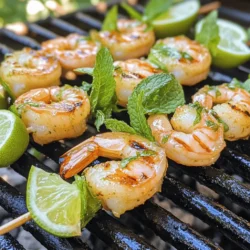 To make Mojito Lime Grilled Shrimp, you'll need a few key ingredients: - 1 lb large shrimp, peeled and deveined - 1/4 cup fresh lime juice - 1/4 cup fresh mint leaves, finely chopped - 2 tablespoons honey or agave syrup - 2 cloves garlic, minced - 1 teaspoon cumin - 1/2 teaspoon salt - 1/4 teaspoon black pepper These ingredients work together to create a bright and fresh flavor. The lime juice adds zing, while the mint brings in a cool touch. The honey or agave gives a hint of sweetness. Garlic and cumin add depth to the dish. Garnishes can elevate your dish. Here are some great options: - Extra lime wedges - Fresh mint sprigs - Sliced radishes - Chopped cilantro These garnishes not only look great but also add more taste. Fresh lime wedges can enhance the lime flavor. Mint sprigs give a nice pop of color and flavor. Having the right tools makes cooking easier. For this recipe, gather these items: - Mixing bowl - Whisk - Wooden or metal skewers (if using wooden skewers, soak in water for 30 minutes) - Grill A mixing bowl is essential for your marinade. A whisk helps blend everything well. Skewers keep the shrimp together while grilling. Lastly, a grill is key for those smoky flavors. To start, gather your ingredients. You need fresh lime juice, chopped mint leaves, honey, minced garlic, cumin, salt, and black pepper. In a mixing bowl, combine the lime juice, mint, honey, garlic, cumin, salt, and pepper. Whisk them together until they blend well. This mix gives your shrimp a fresh, zesty flavor. Next, add the shrimp to the bowl. Toss them gently to coat each shrimp in the marinade. Ensure they are all fully covered. Cover the bowl with plastic wrap. Place it in the fridge to marinate for at least 30 minutes. You can chill for up to 2 hours if you want more flavor. The shrimp will soak in all those tasty juices. Now, it’s time to grill. Preheat your grill to medium-high heat. While it heats, thread the marinated shrimp onto skewers. If you use wooden ones, soak them in water for 30 minutes first. This step helps prevent burning. Once the grill is hot, place the skewers on the grates. Grill the shrimp for about 2-3 minutes on each side. They are done when they turn pink and opaque. After grilling, let the skewers rest for a couple of minutes. This helps keep them juicy. Enjoy your flavorful Mojito Lime Grilled Shrimp! To make a great marinade, start with fresh lime juice. It gives the shrimp a bright flavor. Use about 1/4 cup for this recipe. Next, add finely chopped mint leaves. They bring a fresh taste that pairs well with lime. Honey or agave syrup adds sweetness, balancing the tartness. For depth, mix in minced garlic, cumin, salt, and black pepper. Whisk it all together until well combined. This marinade makes the shrimp juicy and flavorful. Grill marks add beauty to your dish. To get those perfect lines, preheat your grill to medium-high heat. Once hot, place the shrimp skewers on the grill. Don't move them for 2-3 minutes. This lets the grill do its work. After that, flip the skewers and grill for another 2-3 minutes. Look for pink and opaque shrimp; this means they are done. The grill marks will impress everyone at the table. To save time, prepare the marinade ahead. You can mix it the night before. Just marinate the shrimp before grilling. Soaking wooden skewers in water for 30 minutes helps prevent burning. Lastly, use a grill basket for easy flipping. This keeps the shrimp from falling through the grates. These tips help you enjoy cooking without stress. {{image_2}} To add heat to your mojito lime grilled shrimp, use red pepper flakes. Start with 1/2 teaspoon in the marinade. If you love spice, add more. You can also add chopped jalapeños for a fresh kick. This gives your dish a nice balance of cool lime and hot pepper. You can swap shrimp for chicken or tofu. For chicken, use boneless thighs or breasts. Cut them into bite-sized pieces. Marinate the chicken as you do with shrimp. For tofu, use firm or extra-firm tofu. Press it to remove extra moisture, then cut it into cubes. Both options grill well and soak up the flavors. Get creative with the marinade! Try adding fresh herbs, like cilantro or basil, for a twist. You can also use different citrus juices like orange or grapefruit. If you want a tangy flavor, add a splash of vinegar. Each change gives you a new taste while keeping the dish fresh and exciting. To store leftover shrimp, first let them cool down. Place the shrimp in an airtight container. You can keep them in the fridge for up to three days. Make sure to cover the container well to keep the shrimp fresh. When you want to enjoy the shrimp again, use gentle heat. You can reheat them in the microwave. Just warm them for 30 seconds at a time. You can also warm them in a skillet on low heat. This way, they stay juicy and tasty. If you want to keep the shrimp longer, freezing is a great option. Place the shrimp in a freezer-safe bag. Squeeze out as much air as you can before sealing. They can last in the freezer for up to three months. When you are ready to eat, thaw them in the fridge overnight before reheating. Yes, you can use frozen shrimp. Just thaw them first. Place the shrimp in cold water for about 15 minutes to speed up thawing. Once thawed, peel and devein the shrimp if needed. This recipe will still taste great! You can make this dish ahead by marinating the shrimp. Mix the marinade and coat the shrimp. Cover the bowl and place it in the fridge. You can marinate them for up to two hours. This lets the flavors soak in fully. Mojito Lime Grilled Shrimp pairs well with many sides. Here are some tasty options: - Rice or quinoa for a filling base - Grilled vegetables for a colorful plate - A fresh salad to balance the meal - Tortillas for a fun wrap option These sides will complement your shrimp perfectly! Enjoy your meal! This blog gave you the key ingredients and tools for making Mojito Lime Grilled Shrimp. You learned how to prepare and marinate the shrimp, then grill it to perfection. I shared tips for great grill marks and quick prep. You also saw fun variations and how to store leftovers. Enjoy experimenting with flavors and impressing your friends. With these steps, you can create a tasty dish every time. Happy grilling!