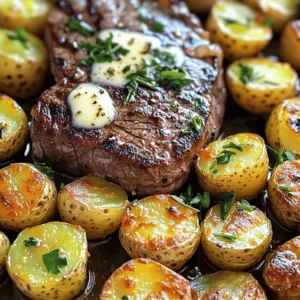- 1 lb sirloin steak, cut into 1-inch cubes - 1 lb baby potatoes, halved - 1/4 cup unsalted butter, melted - 4 cloves garlic, minced - 1 teaspoon dried rosemary - 1 teaspoon dried thyme - 1 teaspoon paprika - Salt and pepper to taste - Fresh parsley, chopped (for garnish) When I cook, I love to keep it simple yet full of flavor. This Garlic Butter Steak Potatoes Sheet Pan dish is a perfect example. First, gather your main ingredients. You will need juicy sirloin steak, tender baby potatoes, and some melted butter. The butter adds richness to the dish. Now, let’s talk about the seasoning. Garlic is a must for this recipe. Mince four cloves of garlic. The dried herbs bring more taste, so grab rosemary, thyme, and paprika. Don’t forget salt and pepper. These will enhance all the flavors. Finally, we have our garnish. Fresh parsley adds a nice touch. It brightens the dish and makes it look pretty on the plate. When you mix these ingredients, you create a delightful meal that is sure to impress. This dish is not just tasty; it’s also easy to prepare. You can enjoy it on a busy weeknight or a special occasion. - Preheat your oven to 425°F (220°C). - Cut the baby potatoes in half. - Cube the sirloin steak into 1-inch pieces. Starting with a hot oven helps cook the steak and potatoes evenly. Make sure to have your ingredients ready. This step sets you up for a smooth cooking experience. - In a large bowl, mix the halved potatoes with half of the melted butter. - Add minced garlic, dried rosemary, dried thyme, paprika, salt, and pepper. - Toss until the potatoes are well coated. Coating the potatoes in butter and spices enhances their flavor. The garlic brings a nice kick, while the herbs add depth. - Spread the seasoned potatoes in a single layer on a large sheet pan. - Bake for 20 minutes. This initial bake allows the potatoes to start cooking and crisping up. - After 20 minutes, take the pan out. - Push the potatoes to one side to make room for the steak. Season the cubed steak with salt and pepper. - In the same bowl used for the potatoes, add the remaining melted butter to the steak. - Toss to coat. Adding the butter keeps the steak juicy and flavorful. - Place the seasoned steak on the empty side of the pan. - Return the pan to the oven and bake for an additional 12-15 minutes. This final bake cooks the steak to your liking while keeping the potatoes crispy. - Once cooked, let the dish rest for a few minutes. - Garnish with fresh chopped parsley before serving. This resting time helps the steak retain its juices. Enjoy your meal! To get crispy potatoes, space them out on the pan. If they are too close, they will steam instead of crisp. Arrange the baby potatoes in a single layer. This helps them cook evenly. Bake them at 425°F (220°C) for 20 minutes. After this time, check for doneness. A fork should pierce easily. If they need more time, keep baking. You want them golden brown and crispy. Cooking time varies based on how you like your steak. For medium-rare, aim for 12-15 minutes in the oven. For medium, add a couple of minutes. Always season the steak well with salt and pepper. This helps keep the juices inside. Juicy steak is key to a great meal. Add more herbs and spices for extra flavor. Try fresh rosemary or thyme if you have it. Fresh ingredients often taste better than dried ones. You can also add a pinch of red pepper flakes for some heat. Experiment with garlic and paprika for different tastes. Don't be afraid to mix it up! {{image_2}} For a gluten-free option, make sure to use gluten-free butter. This simple swap keeps your meal safe and delicious. You can also replace baby potatoes with cauliflower or turnips. Both options work well for a low-carb diet. They can mimic the texture of potatoes without the carbs. For extra flavor, consider adding fresh herbs like basil or cilantro. You can switch dried thyme for fresh sprigs. Another idea is to add a splash of soy sauce to the steak for a savory twist. Marinating the steak for about 30 minutes before cooking can deepen the flavor. A mix of olive oil, garlic, and spices works great for marination. You can grill the steak and potatoes instead of baking. Grilling adds a nice char and smoky flavor. Just make sure to check the steak's doneness with a meat thermometer. Pan-searing is another option. It gives a nice crust to the steak. For a lighter dish, try using chicken or tofu instead of steak. Both proteins absorb flavors well and cook quickly. To store leftovers, let your dish cool down first. Place the steak and potatoes in an airtight container. This helps keep them fresh. You can safely store them in the fridge for up to three days. Always check for any off smells before eating. When reheating, I suggest using the oven for best results. Preheat your oven to 350°F (175°C). Place the steak and potatoes on a baking sheet. Heat them for about 10 to 15 minutes. This method helps keep the texture intact. You can also use a skillet over medium heat. Just add a splash of water to keep it moist. You can freeze this meal, but do so properly. Allow the dish to cool and pack it in a freezer-safe container. It can last up to three months in the freezer. To thaw, move it to the fridge overnight. Reheat it in the oven or microwave when ready to eat. Yes, you can prepare this dish ahead of time. For meal prep, cut the baby potatoes and sirloin steak in advance. Store them in airtight containers in the fridge. You can also pre-season the potatoes with butter, garlic, and spices. This way, when it's time to cook, you just have to mix and bake. It saves time on busy days! Sirloin steak works well in this recipe. It is tender and flavorful. If you want to try other cuts, consider ribeye or flank steak. Ribeye has great marbling, which gives it a juicy taste. Flank steak is leaner but still tasty. Choose what you enjoy the most! Absolutely! Adding vegetables can boost flavor and nutrition. Try bell peppers, zucchini, or asparagus. Cut them into similar sizes as the potatoes. Toss them in olive oil and some seasoning. Add them to the pan when you add the steak for a complete meal! This recipe combines sirloin steak and baby potatoes for a tasty meal. You learned about essential ingredients, step-by-step baking, and tips for perfect results. I shared ideas for variations to suit your taste and dietary needs. Proper storage and reheating help keep leftovers fresh. Now, you can enjoy a delicious dish that's simple to prepare. Cooking at home brings flavor and joy. Use these tips to impress family and friends. Happy cooking!