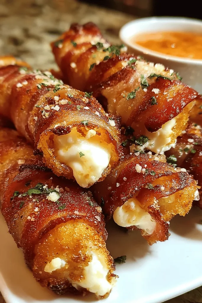Satisfy your cravings with these Bacon-Wrapped Mozzarella Sticks Delight! Perfect for parties or a cozy night in, this gourmet comfort snack brings together crispy bacon and gooey mozzarella for an irresistible treat. Easy to make and sure to impress, these delicious bites are perfect for dipping in marinara or your favorite sauce. Elevate your snacking game and discover why this combo is the ultimate indulgence!
