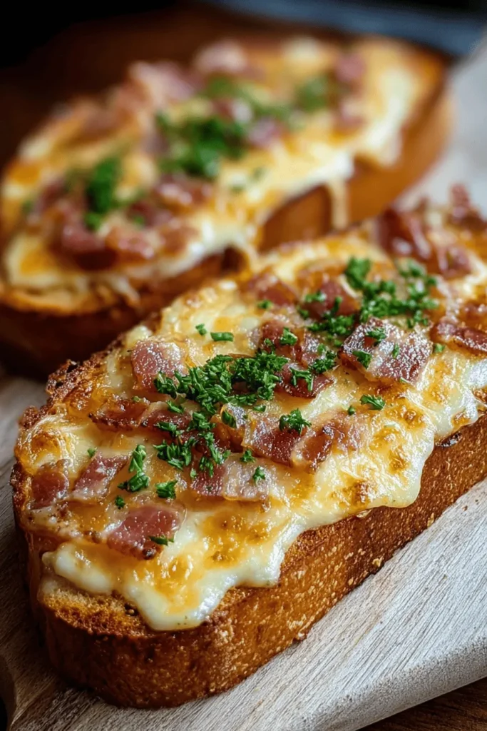 Indulge your taste buds with this Cheesy Bacon Garlic Toast recipe! Perfect as an appetizer or a tasty snack, this dish combines crispy bacon, gooey cheese, and aromatic garlic for a mouthwatering experience. Quick to prepare and full of flavor, it's ideal for parties or a cozy night in. Discover the easy steps to create this savory delight that will leave everyone wanting more. Pin this recipe to impress your friends and family!