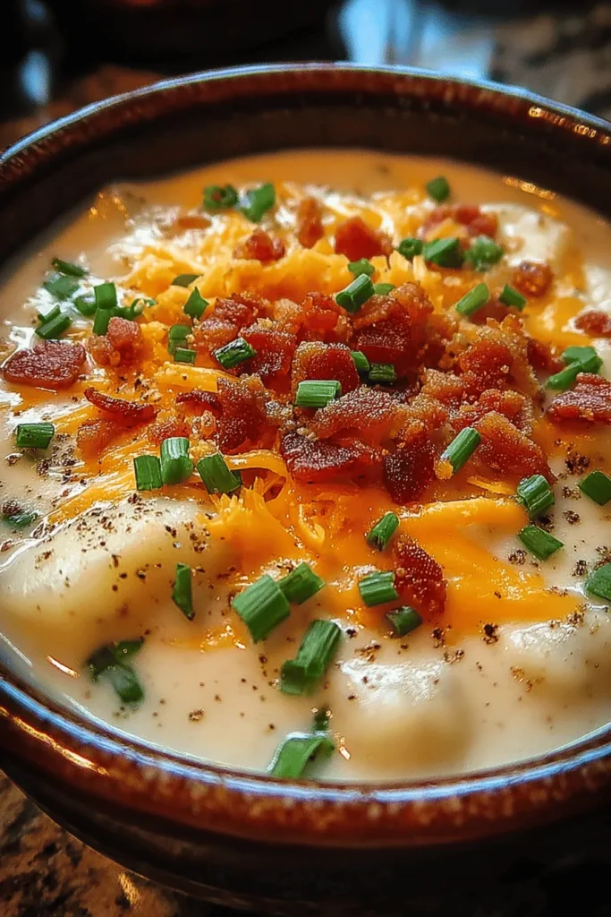 Warm up with this delicious Loaded Baked Potato Soup recipe that combines creamy textures with hearty toppings. Perfect for chilly days, this comforting classic is easy to make and packed with flavor. Featuring tender potatoes, savory bacon, creamy cheese, and fresh chives, every spoonful promises satisfaction. Ideal for dinner or as a cozy meal prep option, this soup is sure to become a family favorite. Pin this recipe for your next comforting meal!