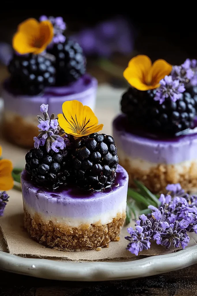 Indulge in the delightful fusion of flavors with these Blackberry Lavender Cheesecakes! Each bite offers a perfect balance of sweet, tangy blackberries and fragrant lavender, creating a heavenly dessert that's sure to impress. Ideal for special occasions or a sweet treat at home, these mini cheesecakes are as beautiful as they are delicious. Discover the recipe and elevate your dessert game with this enchanting dessert combo!