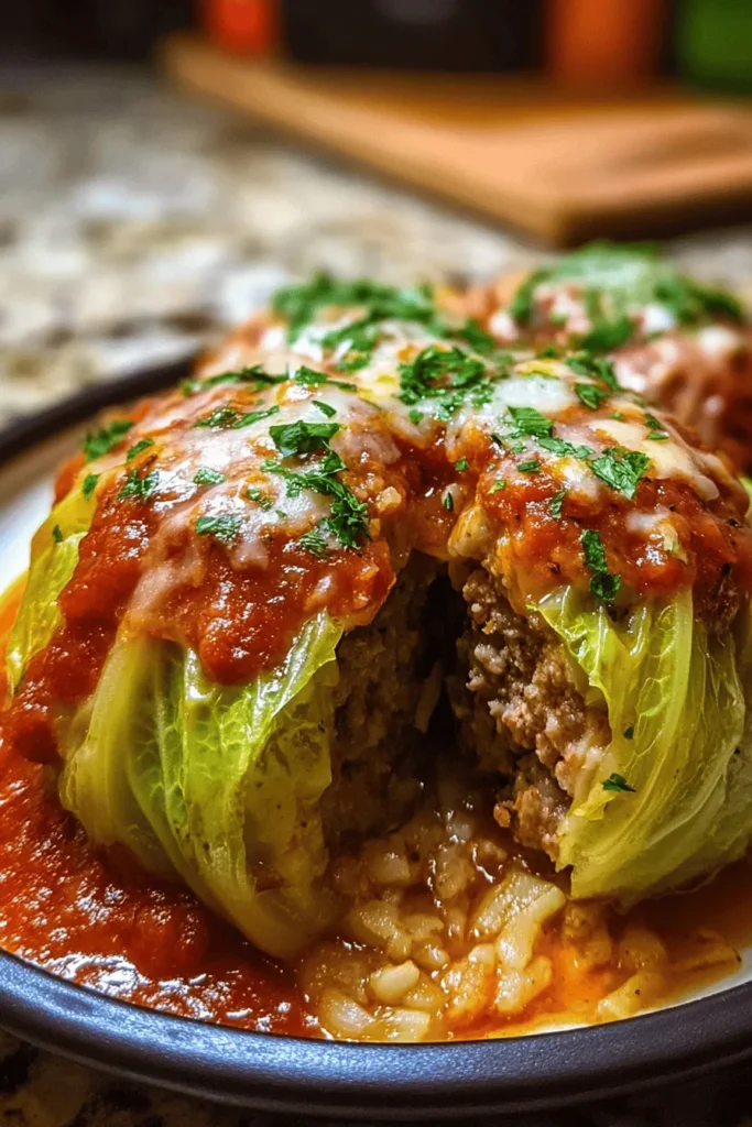 Discover the ultimate comfort food with our Meatball Stuffed Whole Cabbage Delight! This delicious dish features tender cabbage leaves filled with savory meatballs, simmered in a rich tomato sauce. Perfect for family dinners or meal prepping, it combines wholesome ingredients and heartwarming flavors. Easy to make and packed with nutrients, this recipe will impress everyone at the table. Don't miss out—pin it for your next cozy night in!
