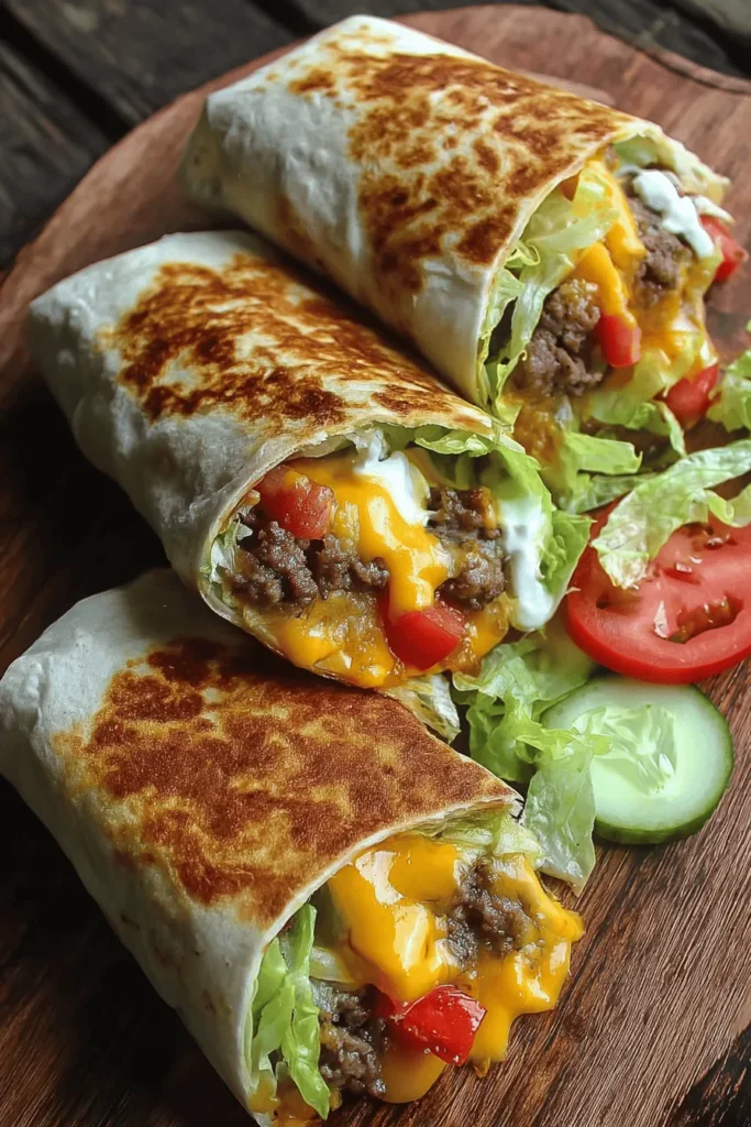 Looking for a delicious twist on classic burgers? Try these Grilled Cheeseburger Wraps! Perfect for a quick weeknight dinner or a fun outdoor BBQ, this easy recipe combines juicy beef, melted cheese, and fresh toppings all wrapped in a warm tortilla. Customize with your favorite condiments and veggies. Ideal for meal prep or family gatherings, these wraps are sure to be a hit! Save this recipe for your next cooking adventure!