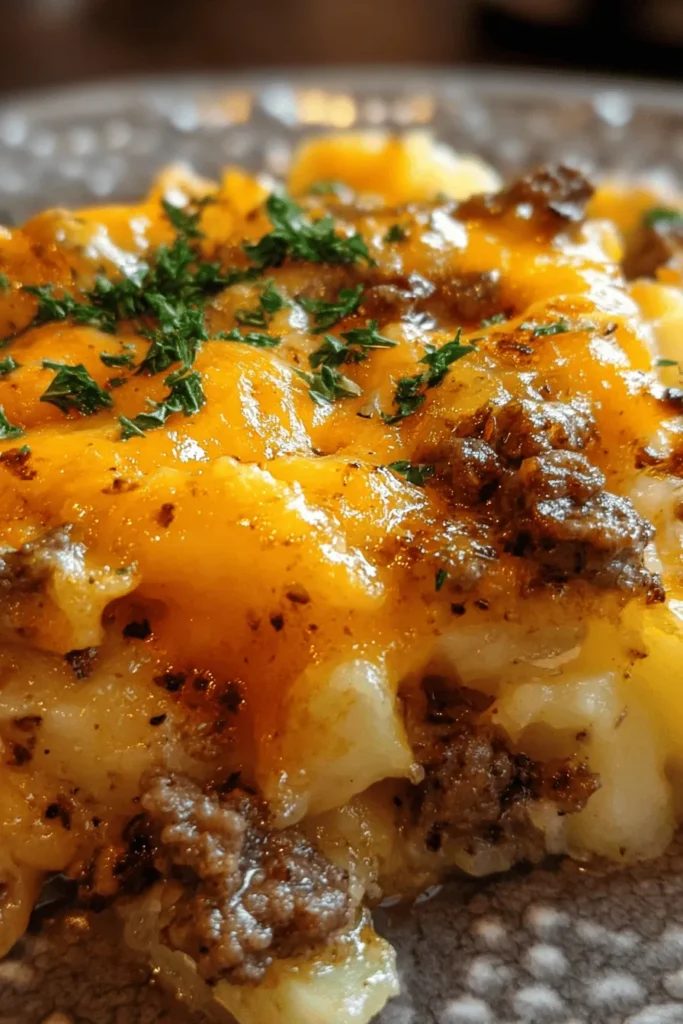 Discover the ultimate comfort food with this Cheesy Hamburger Potato Casserole! Packed with savory ground beef, creamy cheese, and tender potatoes, this dish is perfect for family dinners or a cozy night in. Easy to prepare and full of flavor, it's sure to become a favorite in your household. Serve it up for a hearty meal that warms the soul and satisfies the whole family. Try this delicious casserole recipe today!