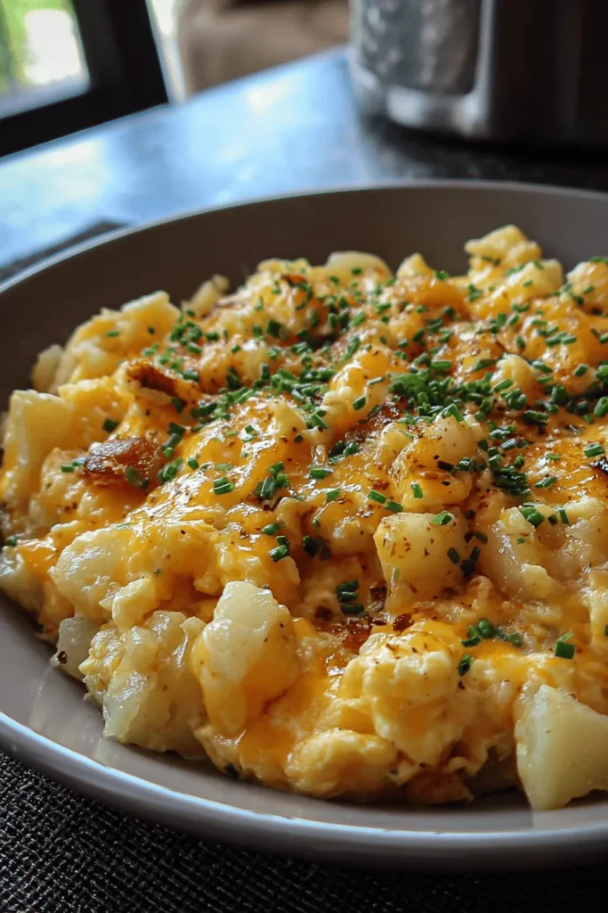 Start your day right with a Cheesy Potato Egg Scramble! This hearty breakfast dish combines fluffy scrambled eggs, creamy cheese, and crispy potatoes for a delicious and filling meal. Perfect for busy mornings or weekend brunches, it's easy to make and full of flavor. Customize it with your favorite veggies or spices for an added twist. Save this recipe for a satisfying start to your day that everyone will love!