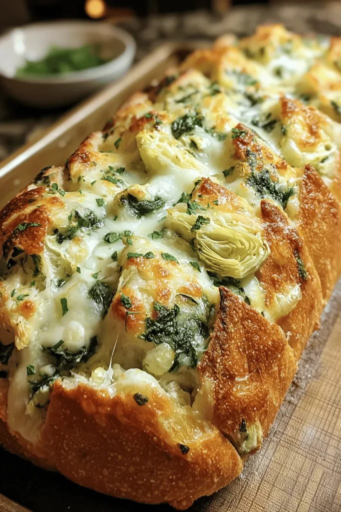 Discover the ultimate comfort food with this Spinach and Artichoke Stuffed Bread recipe! Perfect for gatherings or a cozy night in, this delicious dish combines creamy artichokes and fresh spinach wrapped in warm, crusty bread. Ideal as an appetizer or a main course, it’s easy to make and packed with flavor. Impress your friends and family with this crowd-pleaser that’s sure to be a hit at your next party or family dinner!