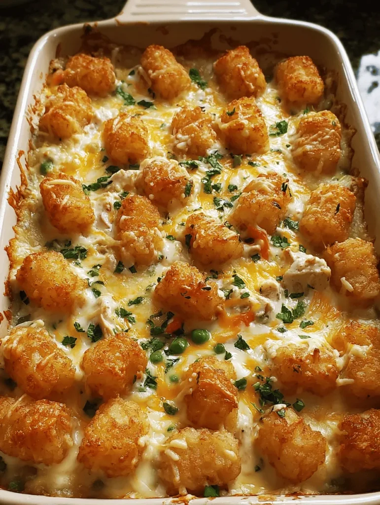 Indulge in the ultimate comfort food with Savory Creamy Chicken Alfredo Tater Tot Casserole! This delightful dish combines tender chicken, rich Alfredo sauce, and crispy tater tots for a mouthwatering meal that the whole family will love. Perfect for busy weeknights or casual gatherings, it's easy to make and oh-so-satisfying. Discover how to whip up this tasty casserole and enjoy a hearty dish that warms the soul. Perfect for dinner inspiration!