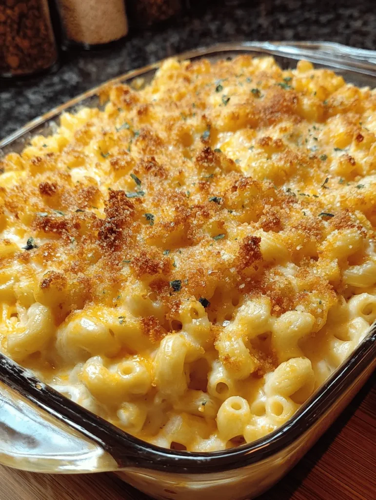 Indulge in the ultimate comfort food with this creamy baked mac and cheese recipe. Perfectly cheesy and baked to golden perfection, it's the ideal dish for family gatherings or cozy nights in. Made with a blend of rich cheeses and topped with a crunchy breadcrumb layer, this savory delight is sure to satisfy your cravings. Discover the step-by-step guide to create your own delicious mac and cheese masterpiece today!