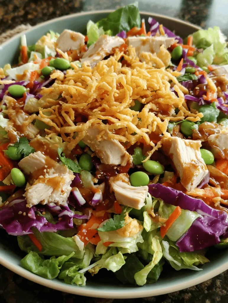 Discover the ultimate Savory Asian Chicken Crunch Salad recipe that’s perfect for lunch or dinner! This vibrant salad features tender chicken, crisp veggies, and a flavorful dressing that brings all the ingredients together. Quick to prepare, healthy, and delicious, it's a meal that satisfies your cravings while being easy on the waistline. Try it today and elevate your salad game with this fresh and crunchy delight! Perfect for meal prep and entertaining!