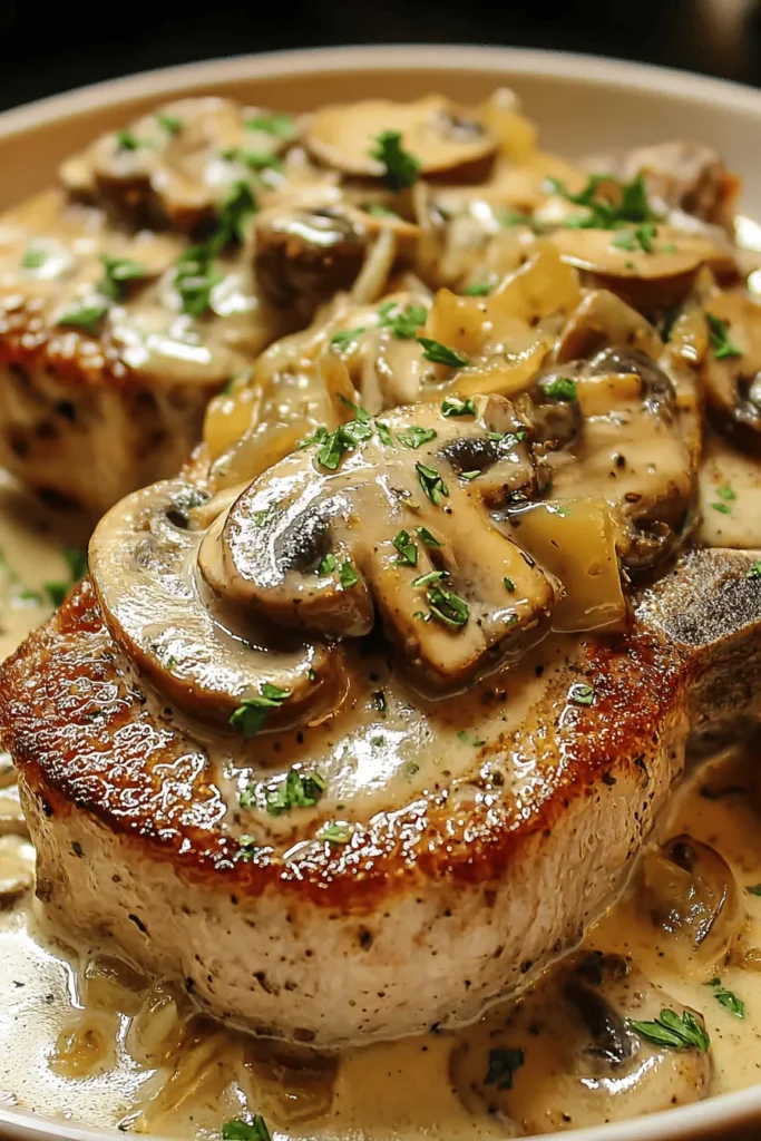 Indulge in the creamy mushroom delight pork chops, a dish that promises a rich and comforting culinary experience. This easy-to-follow recipe features tender pork chops smothered in a luscious mushroom sauce, perfect for a cozy dinner. With a blend of seasonings and creamy ingredients, it's not just a meal—it's a feast for the senses. Elevate your weeknight dinners with this savory dish that your family will love. Pin now for a delicious dinner idea!