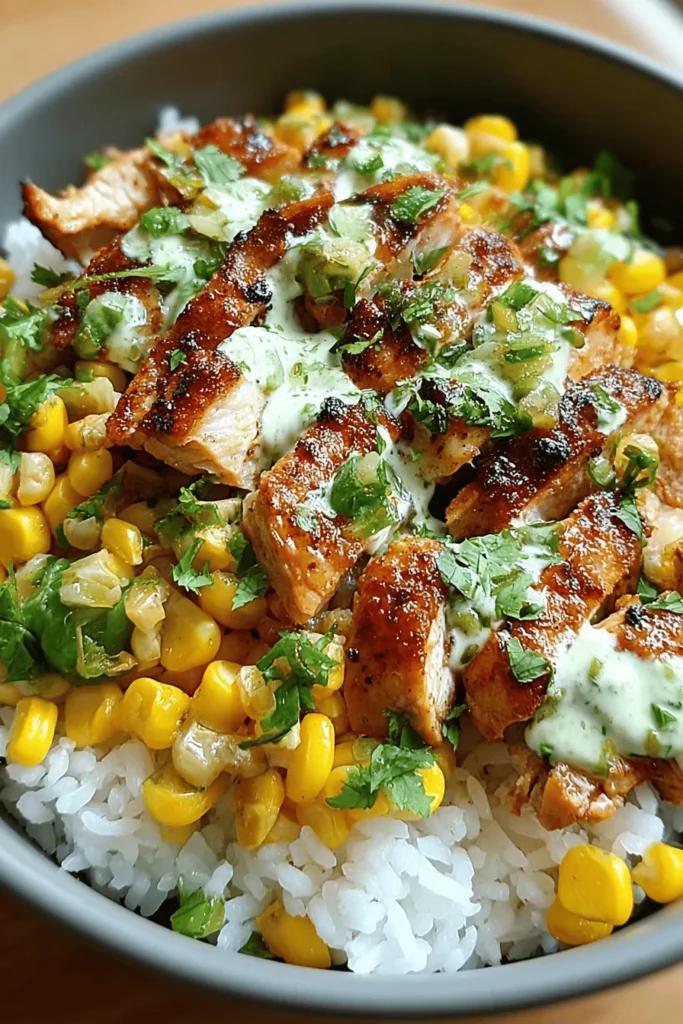 Looking for a delicious and easy dinner idea? Try this flavorful Street Corn Chicken Rice Bowl recipe! Bursting with vibrant flavors of grilled chicken, sweet corn, and zesty lime, this dish is a perfect blend of taste and freshness. Ideal for busy weeknights, it's quick to prepare and incredibly satisfying. Top it off with fresh cilantro and tangy cheese for an irresistible meal. Discover the full recipe and make dinner exciting tonight!