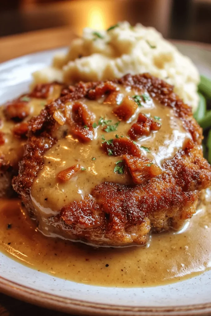 Indulge in the mouthwatering goodness of Country Fried Pork Chops with Bacon Gravy, a true Southern comfort food classic. This dish features tender, breaded pork chops fried to golden perfection, smothered in rich and savory bacon gravy. Perfect for family dinners or cozy gatherings, it's a meal that warms the heart and satisfies the soul. Discover the joy of Southern cooking with this easy, delicious recipe that everyone will love.