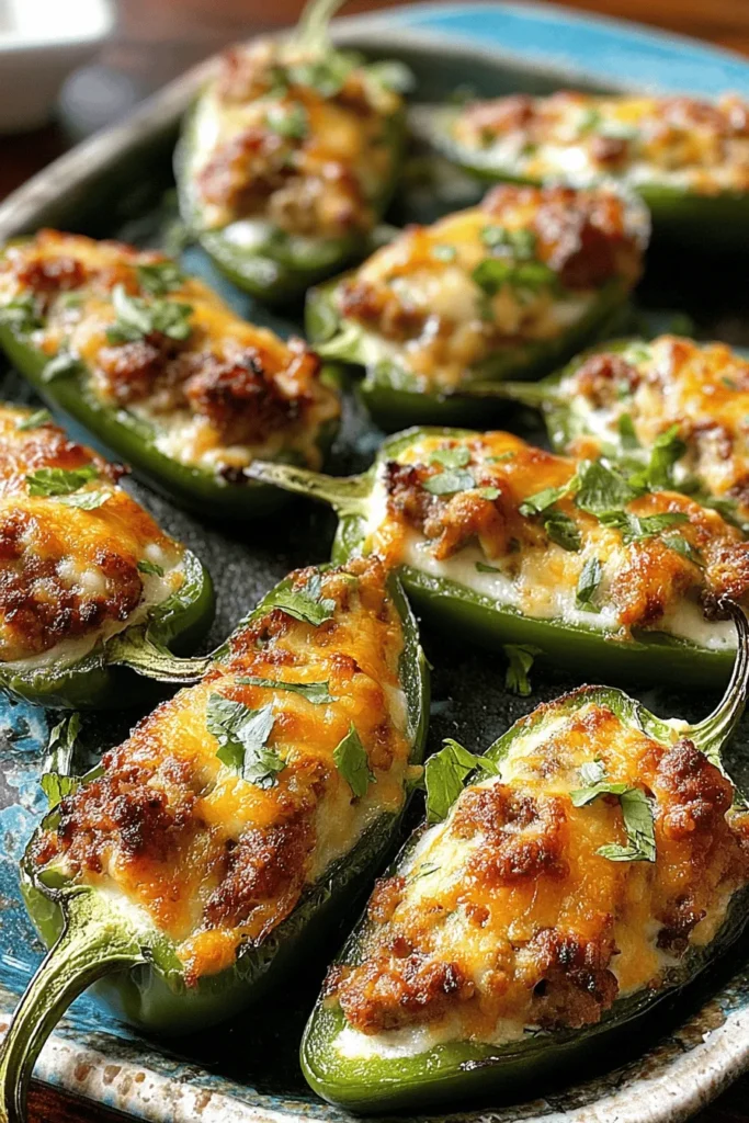 Kick your taste buds into gear with these sizzling sausage stuffed jalapeños! Perfect for parties or game day, this flavor-packed appetizer combines zesty jalapeños with savory sausage and a creamy cheese filling. Easy to make and bursting with flavor, these bite-sized treats are sure to impress your guests. Discover the secret to the ultimate crowd-pleaser and elevate your snack game with this delectable recipe. Pin it now for your next gathering!