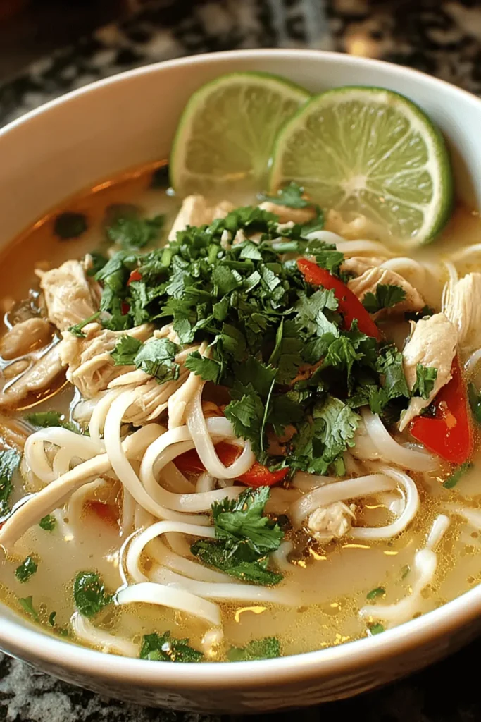 Discover the rich and aromatic flavors of Thai Chicken Noodle Soup with this delicious recipe. Experience a harmonious blend of tender chicken, fresh vegetables, and aromatic herbs, all simmered in a fragrant broth. Perfect as a comforting meal or for entertaining, this dish offers a taste of Thailand right at home. Elevate your culinary skills and enjoy a delightful bowl of warmth that will leave everyone craving more. Try it today!