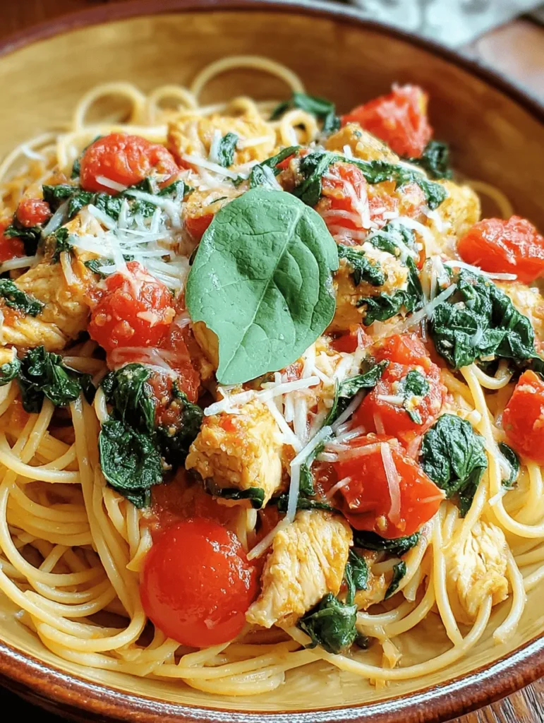 Discover the deliciousness of Tomato Spinach Chicken Spaghetti, a quick and flavorful meal perfect for busy weeknights. This easy recipe combines tender chicken, fresh spinach, and juicy tomatoes over a bed of spaghetti, creating a comforting dish everyone will love. Ideal for families or a cozy dinner, it’s packed with nutrients and taste. Try it today for a satisfying, healthy twist on classic pasta! Perfect for meal prep too!
