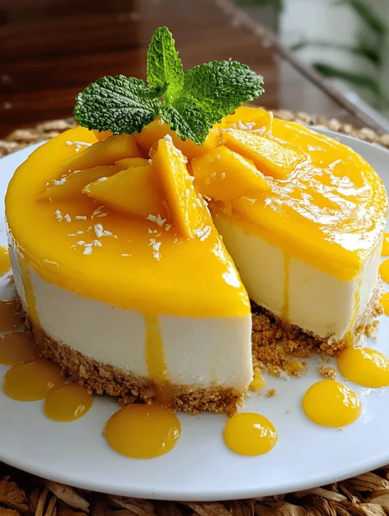 Indulge in a slice of paradise with our Tropical Mango Cheesecake! This delightful dessert combines creamy cheesecake and the sweet, refreshing taste of ripe mangoes. Perfectly chilled, it's an ideal treat for summer gatherings or a cozy night in. Easy to make and visually stunning, this recipe will impress your guests and satisfy your sweet tooth. Dive into this tropical delight and experience the taste of sunshine with every bite!