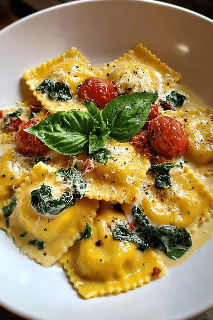 Savor the rich flavors of Creamy Tuscan Ravioli, a delightful Italian dish that brings comfort to your dinner table. This recipe features tender ravioli filled with savory ingredients, all enveloped in a luscious cream sauce infused with garlic, sun-dried tomatoes, and fresh spinach. Perfect for a cozy family meal or an impressive dinner party, this creamy pasta dish will satisfy your cravings and impress your guests. Dive into this culinary experience today!