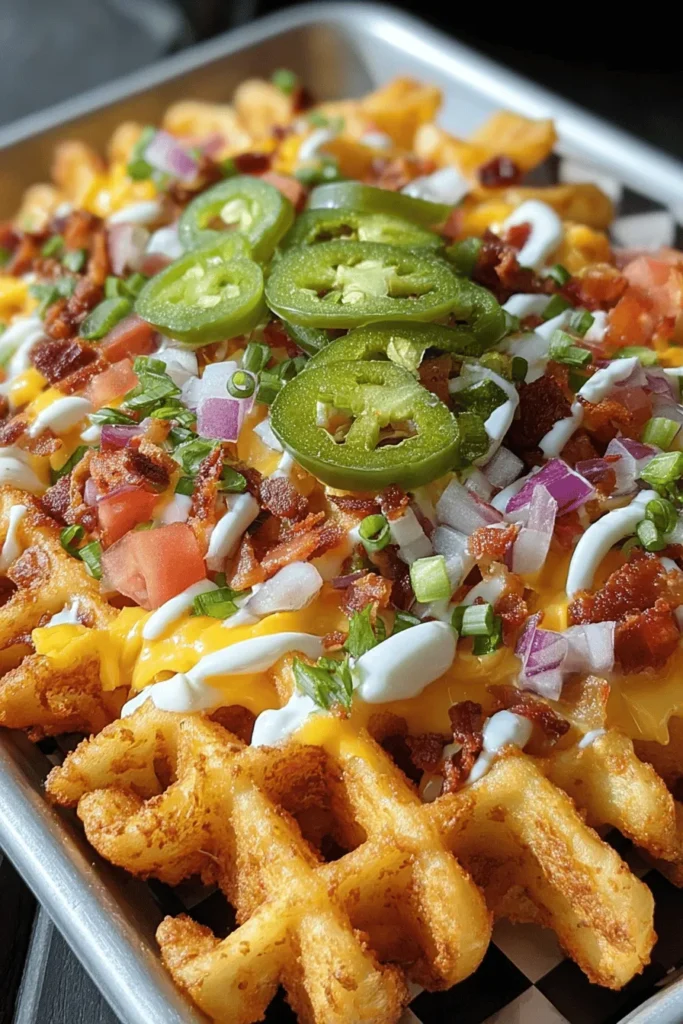 Discover the ultimate game-day snack with Waffle Fry Nachos! This creative twist on traditional nachos combines crispy waffle fries topped with all your favorite ingredients like melted cheese, savory meats, and fresh veggies. Perfect for sharing or enjoying during movie nights, this delicious recipe is easy to make and a guaranteed crowd-pleaser. Dive into this fun and flavorful dish that elevates your snacking experience!